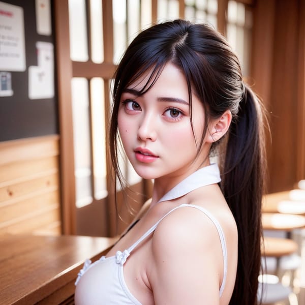 Tags: 21872187
<lora:JapaneseDollLikeness_v15:0.39>, <lora:YaeMiko_Test:0.45>, (waitress wearing uniform:0.92), restaurant, <lora:skirtlift-v4:0.87 <lora:Addams:0.27>, extremely detailed eyes, extremely detailed face, cute, (photorealistic:1.20), sexy lips, pale skin, perky breasts, textured skin, 4K, best quality, sharp, blush, solo
Negative prompt: drawings, anime, ugly, (worst quality:2.08)
Steps: 64, Sampler: DPM++ 2M Karras, CFG scale: 5.23, Seed: 3070325054, Size: 512x512, Model hash: fc2511737a, Model: chilloutmix_NiPrunedFp32Fix, Seed resize from: -1x-1, Denoising strength: 0.35, Version: v1.2.1, Hires upscale: 4.0, Hires steps: 16, Hires upscaler: ESRGAN_4x