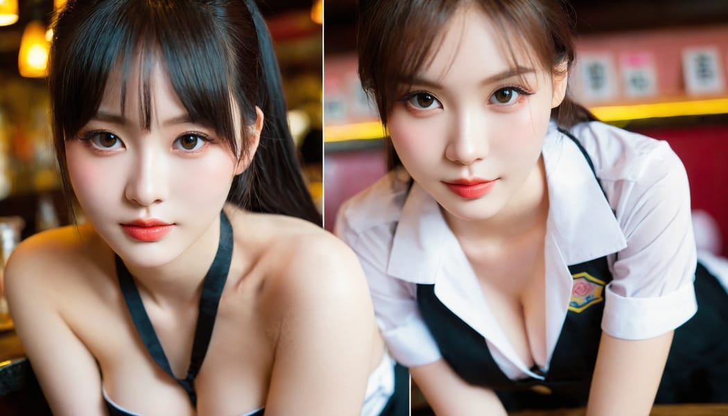 Tags: 21872187, SDXL
{"3": {"inputs": {"seed": 993610704319247, "steps": 64, "cfg": 7.15, "sampler_name": "dpmpp_2m", "scheduler": "karras", "denoise": 1.0, "model": ["27", 0], "positive": ["6", 0], "negative": ["7", 0], "latent_image": ["5", 0]}, "class_type": "KSampler"}, "4": {"inputs": {"ckpt_name": "helloworldxl.safetensors"}, "class_type": "CheckpointLoaderSimple"}, "5": {"inputs": {"width": 1344, "height": 768, "batch_size": 1}, "class_type": "EmptyLatentImage"}, "6": {"inputs": {"text": "19 year old girl, (chinese:0.97), (ukrainian:1.13), (eyelashes:0.95), (seductive pose:1.06), (temptress:1.10), (detailed face:1.11), (slim:1.12), (idol:1.00), (beautiful eyes:1.11), (sexy lips:1.12), (pale skin:1.14), (blush:1.08), (cute:0.96), (double eyelids:0.96), (seductive facial expression:1.02), (in a seductive pose:1.08), (large perky breasts:1.07), (cleavage:1.10), (thigh gap:1.07), (a waitress in uniform:1.07) working at a restaurant, (natural looking skin:1.01), (skin fuzz:1.07), (soft lighting:1.09), (textured skin:1.06), (film:1.07), (portra:1.04), (candid cinema:1.03), (detailed skin:1.05), (RAW:1.04)", "clip": ["27", 1]}, "class_type": "CLIPTextEncode"}, "7": {"inputs": {"text": "(bad hands:1.08), (open mouth:1.10), (watermark:1.09), (distorted:1.14), (twisted:1.08), (worst quality:1.06), (low resolution:1.08)", "clip": ["27", 1]}, "class_type": "CLIPTextEncode"}, "8": {"inputs": {"samples": ["3", 0], "vae": ["4", 2]}, "class_type": "VAEDecode"}, "25": {"inputs": {"lora_name": "nudify_xl.safetensors", "strength_model": 0.13, "strength_clip": 0.33, "model": ["4", 0], "clip": ["4", 1]}, "class_type": "LoraLoader"}, "26": {"inputs": {"lora_name": "shirtlift_SDXL_v2.safetensors", "strength_model": 0.04, "strength_clip": 0.11, "model": ["25", 0], "clip": ["25", 1]}, "class_type": "LoraLoader"}, "27": {"inputs": {"lora_name": "PerfectEyesXL.safetensors", "strength_model": 0.01, "strength_clip": 0.05, "model": ["26", 0], "clip": ["26", 1]}, "class_type": "LoraLoader"}, "30": {"inputs": {"model_name": "4x_NMKD-Superscale-SP_178000_G.pth"}, "class_type": "UpscaleModelLoader"}, "31": {"inputs": {"upscale_model": ["30", 0], "image": ["8", 0]}, "class_type": "ImageUpscaleWithModel"}, "32": {"inputs": {"upscale_method": "lanczos", "scale_by": 0.5, "image": ["31", 0]}, "class_type": "ImageScaleBy"}, "33": {"inputs": {"pixels": ["32", 0], "vae": ["4", 2]}, "class_type": "VAEEncode"}, "34": {"inputs": {"seed": 993610704319247, "steps": 64, "cfg": 7.15, "sampler_name": "dpmpp_2m", "scheduler": "karras", "denoise": 0.3, "model": ["27", 0], "positive": ["6", 0], "negative": ["7", 0], "latent_image": ["33", 0]}, "class_type": "KSampler"}, "36": {"inputs": {"samples": ["34", 0], "vae": ["4", 2]}, "class_type": "VAEDecode"}, "39": {"inputs": {"filename_prefix": "comfyapi-1724621843180", "images": ["36", 0]}, "class_type": "SaveImage"}}