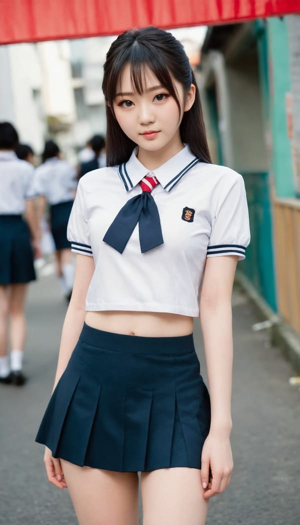 Tags: 21872187, SDXL
{"3": {"inputs": {"seed": 632059895186588, "steps": 64, "cfg": 5.82, "sampler_name": "dpmpp_2m", "scheduler": "karras", "denoise": 1.0, "model": ["27", 0], "positive": ["6", 0], "negative": ["7", 0], "latent_image": ["5", 0]}, "class_type": "KSampler"}, "4": {"inputs": {"ckpt_name": "juggernautXL_v8Rundiffusion.safetensors"}, "class_type": "CheckpointLoaderSimple"}, "5": {"inputs": {"width": 768, "height": 1344, "batch_size": 1}, "class_type": "EmptyLatentImage"}, "6": {"inputs": {"text": "18 year old girl, (japanese:1.08), (seductive facial expression:1.05), (idol:1.06), (sexy lips:0.98), (detailed face:1.05), (blush:1.03), (cute:1.14), (eyelashes:1.11), (temptress:1.05), (pale skin:1.05), (seductive pose:1.01), (double eyelids:1.08), (perky ass:1.14), (exposed ass:1.02), (looking back:0.96), (sexy ass:1.03), (thigh gap:0.99), (school uniform:1.08), choker, busy street, (detailed skin:1.02), (RAW:1.09), (textured skin:1.01), (film:1.05), (soft lighting:1.08), (natural looking skin:1.04), (candid cinema:1.02), (portra:1.09), (skin fuzz:1.07)", "clip": ["27", 1]}, "class_type": "CLIPTextEncode"}, "7": {"inputs": {"text": "(bad hands:1.06), (watermark:1.06), (distorted:1.12), (worst quality:1.09), (open mouth:1.09), (low resolution:1.14), (twisted:1.06)", "clip": ["27", 1]}, "class_type": "CLIPTextEncode"}, "8": {"inputs": {"samples": ["3", 0], "vae": ["4", 2]}, "class_type": "VAEDecode"}, "25": {"inputs": {"lora_name": "nudify_xl.safetensors", "strength_model": 0.21, "strength_clip": 0.23, "model": ["4", 0], "clip": ["4", 1]}, "class_type": "LoraLoader"}, "26": {"inputs": {"lora_name": "shirtlift_SDXL_v2.safetensors", "strength_model": 0.14, "strength_clip": 0.0, "model": ["25", 0], "clip": ["25", 1]}, "class_type": "LoraLoader"}, "27": {"inputs": {"lora_name": "PerfectEyesXL.safetensors", "strength_model": 0.18, "strength_clip": 0.01, "model": ["26", 0], "clip": ["26", 1]}, "class_type": "LoraLoader"}, "30": {"inputs": {"model_name": "4x_NMKD-Superscale-SP_178000_G.pth"}, "class_type": "UpscaleModelLoader"}, "31": {"inputs": {"upscale_model": ["30", 0], "image": ["8", 0]}, "class_type": "ImageUpscaleWithModel"}, "32": {"inputs": {"upscale_method": "lanczos", "scale_by": 0.5, "image": ["31", 0]}, "class_type": "ImageScaleBy"}, "33": {"inputs": {"pixels": ["32", 0], "vae": ["4", 2]}, "class_type": "VAEEncode"}, "34": {"inputs": {"seed": 632059895186588, "steps": 64, "cfg": 5.82, "sampler_name": "dpmpp_2m", "scheduler": "karras", "denoise": 0.3, "model": ["27", 0], "positive": ["6", 0], "negative": ["7", 0], "latent_image": ["33", 0]}, "class_type": "KSampler"}, "36": {"inputs": {"samples": ["34", 0], "vae": ["4", 2]}, "class_type": "VAEDecode"}, "39": {"inputs": {"filename_prefix": "comfyapi-1708160946330", "images": ["36", 0]}, "class_type": "SaveImage"}}