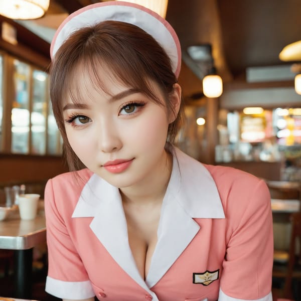 Tags: 21872187, SDXL
{"3": {"inputs": {"seed": 939949978720254, "steps": 32, "cfg": 5.83, "sampler_name": "dpmpp_2m", "scheduler": "karras", "denoise": 1.0, "model": ["27", 0], "positive": ["6", 0], "negative": ["7", 0], "latent_image": ["5", 0]}, "class_type": "KSampler"}, "4": {"inputs": {"ckpt_name": "juggernautxl.safetensors"}, "class_type": "CheckpointLoaderSimple"}, "5": {"inputs": {"width": 1024, "height": 1024, "batch_size": 1}, "class_type": "EmptyLatentImage"}, "6": {"inputs": {"text": "21 year old girl, (russian:1.09), (japanese:1.07), (beautiful eyes:1.08), (blush:1.09), (pale skin:1.08), (cute:1.03), (idol:1.11), (eyelashes:1.07), (sexy lips:1.13), (seductive facial expression:1.11), (temptress:1.07), (slim:1.04), (detailed face:1.09), (seductive pose:1.09), (in a seductive pose:1.03), (large perky breasts:1.03), (cleavage:0.98), (thigh gap:0.98), (a waitress in uniform:1.00) working at a restaurant, (detailed skin:1.03), (natural looking skin:1.03), (candid cinema:1.04), (film:1.03), (skin fuzz:1.09), (portra:1.00), (RAW:1.03), (soft lighting:1.05), (textured skin:1.08)", "clip": ["27", 1]}, "class_type": "CLIPTextEncode"}, "7": {"inputs": {"text": "(worst quality:1.05), (distorted:1.10), (open mouth:1.06), (low resolution:1.08), (watermark:1.08), (twisted:1.09), (bad hands:1.14)", "clip": ["27", 1]}, "class_type": "CLIPTextEncode"}, "8": {"inputs": {"samples": ["3", 0], "vae": ["4", 2]}, "class_type": "VAEDecode"}, "25": {"inputs": {"lora_name": "nudify_xl.safetensors", "strength_model": 0.11, "strength_clip": 0.29, "model": ["4", 0], "clip": ["4", 1]}, "class_type": "LoraLoader"}, "26": {"inputs": {"lora_name": "shirtlift_SDXL_v2.safetensors", "strength_model": 0.01, "strength_clip": 0.18, "model": ["25", 0], "clip": ["25", 1]}, "class_type": "LoraLoader"}, "27": {"inputs": {"lora_name": "PerfectEyesXL.safetensors", "strength_model": 0.0, "strength_clip": 0.16, "model": ["26", 0], "clip": ["26", 1]}, "class_type": "LoraLoader"}, "30": {"inputs": {"model_name": "4x_NMKD-Superscale-SP_178000_G.pth"}, "class_type": "UpscaleModelLoader"}, "31": {"inputs": {"upscale_model": ["30", 0], "image": ["8", 0]}, "class_type": "ImageUpscaleWithModel"}, "32": {"inputs": {"upscale_method": "lanczos", "scale_by": 0.5, "image": ["31", 0]}, "class_type": "ImageScaleBy"}, "33": {"inputs": {"pixels": ["32", 0], "vae": ["4", 2]}, "class_type": "VAEEncode"}, "34": {"inputs": {"seed": 939949978720254, "steps": 32, "cfg": 5.83, "sampler_name": "dpmpp_2m", "scheduler": "karras", "denoise": 0.3, "model": ["27", 0], "positive": ["6", 0], "negative": ["7", 0], "latent_image": ["33", 0]}, "class_type": "KSampler"}, "36": {"inputs": {"samples": ["34", 0], "vae": ["4", 2]}, "class_type": "VAEDecode"}, "39": {"inputs": {"filename_prefix": "comfyapi-1724014981271", "images": ["36", 0]}, "class_type": "SaveImage"}}