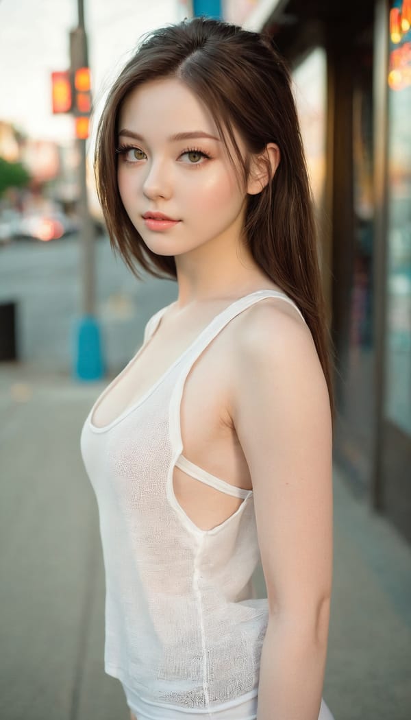 Tags: 21872187, SDXL
{"3": {"inputs": {"seed": 517881473513239, "steps": 64, "cfg": 6.11, "sampler_name": "dpmpp_2m", "scheduler": "karras", "denoise": 1.0, "model": ["27", 0], "positive": ["6", 0], "negative": ["7", 0], "latent_image": ["5", 0]}, "class_type": "KSampler"}, "4": {"inputs": {"ckpt_name": "juggernautxl.safetensors"}, "class_type": "CheckpointLoaderSimple"}, "5": {"inputs": {"width": 768, "height": 1344, "batch_size": 1}, "class_type": "EmptyLatentImage"}, "6": {"inputs": {"text": "20 year old girl, (cute:1.13), (detailed face:1.13), (pale skin:1.01), (beautiful eyes:0.95), (sexy lips:1.06), (idol:0.96), (eyelashes:1.04), (blush:0.95), (temptress:1.12), (slim:1.05), (seductive pose:1.01), (double eyelids:0.95), (perky ass:1.11), (exposed ass:0.98), (looking back:1.06), (sexy ass:0.96), (thigh gap:1.03), (white tanktop:1.12), busy street, (detailed skin:1.05), (soft lighting:1.01), (natural looking skin:1.00), (textured skin:1.02), (RAW:1.02), (film:1.00), (portra:1.06), (skin fuzz:1.08), (candid cinema:1.07)", "clip": ["27", 1]}, "class_type": "CLIPTextEncode"}, "7": {"inputs": {"text": "(twisted:1.06), (watermark:1.07), (open mouth:1.12), (distorted:1.13), (low resolution:1.10), (worst quality:1.11), (bad hands:1.11)", "clip": ["27", 1]}, "class_type": "CLIPTextEncode"}, "8": {"inputs": {"samples": ["3", 0], "vae": ["4", 2]}, "class_type": "VAEDecode"}, "25": {"inputs": {"lora_name": "nudify_xl.safetensors", "strength_model": 0.33, "strength_clip": 0.37, "model": ["4", 0], "clip": ["4", 1]}, "class_type": "LoraLoader"}, "26": {"inputs": {"lora_name": "shirtlift_SDXL_v2.safetensors", "strength_model": 0.04, "strength_clip": 0.06, "model": ["25", 0], "clip": ["25", 1]}, "class_type": "LoraLoader"}, "27": {"inputs": {"lora_name": "PerfectEyesXL.safetensors", "strength_model": 0.19, "strength_clip": 0.15, "model": ["26", 0], "clip": ["26", 1]}, "class_type": "LoraLoader"}, "30": {"inputs": {"model_name": "4x_NMKD-Superscale-SP_178000_G.pth"}, "class_type": "UpscaleModelLoader"}, "31": {"inputs": {"upscale_model": ["30", 0], "image": ["8", 0]}, "class_type": "ImageUpscaleWithModel"}, "32": {"inputs": {"upscale_method": "lanczos", "scale_by": 0.5, "image": ["31", 0]}, "class_type": "ImageScaleBy"}, "33": {"inputs": {"pixels": ["32", 0], "vae": ["4", 2]}, "class_type": "VAEEncode"}, "34": {"inputs": {"seed": 517881473513239, "steps": 64, "cfg": 6.11, "sampler_name": "dpmpp_2m", "scheduler": "karras", "denoise": 0.3, "model": ["27", 0], "positive": ["6", 0], "negative": ["7", 0], "latent_image": ["33", 0]}, "class_type": "KSampler"}, "36": {"inputs": {"samples": ["34", 0], "vae": ["4", 2]}, "class_type": "VAEDecode"}, "39": {"inputs": {"filename_prefix": "comfyapi-1715026249443", "images": ["36", 0]}, "class_type": "SaveImage"}}