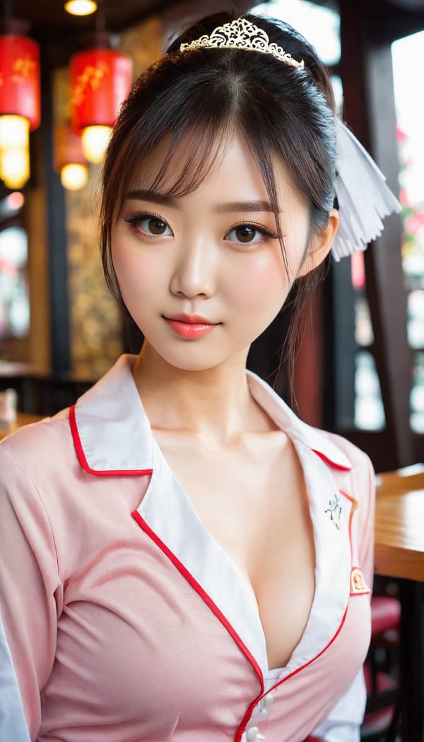 Tags: 21872187, SDXL
{"3": {"inputs": {"seed": 454186350054838, "steps": 32, "cfg": 7.92, "sampler_name": "dpmpp_2m", "scheduler": "karras", "denoise": 1.0, "model": ["27", 0], "positive": ["6", 0], "negative": ["7", 0], "latent_image": ["5", 0]}, "class_type": "KSampler"}, "4": {"inputs": {"ckpt_name": "juggernautxl.safetensors"}, "class_type": "CheckpointLoaderSimple"}, "5": {"inputs": {"width": 768, "height": 1344, "batch_size": 1}, "class_type": "EmptyLatentImage"}, "6": {"inputs": {"text": "25 year old girl, (chinese:1.02), (temptress:1.05), (double eyelids:1.01), (cute:1.08), (seductive facial expression:1.08), (detailed face:1.14), (blush:1.11), (eyelashes:1.10), (pale skin:1.07), (sexy lips:0.97), (idol:1.05), (beautiful eyes:1.09), (slim:1.11), (seductive pose:1.03), (in a seductive pose:1.07), (large perky breasts:0.95), (cleavage:0.95), (thigh gap:1.14), (a waitress in uniform:0.99) working at a restaurant, (skin fuzz:1.03), (film:1.04), (soft lighting:1.04), (candid cinema:1.03), (natural looking skin:1.01), (textured skin:1.00), (RAW:1.02), (detailed skin:1.04), (portra:1.01)", "clip": ["27", 1]}, "class_type": "CLIPTextEncode"}, "7": {"inputs": {"text": "(distorted:1.11), (twisted:1.13), (watermark:1.14), (bad hands:1.09), (worst quality:1.10), (open mouth:1.10), (low resolution:1.06)", "clip": ["27", 1]}, "class_type": "CLIPTextEncode"}, "8": {"inputs": {"samples": ["3", 0], "vae": ["4", 2]}, "class_type": "VAEDecode"}, "25": {"inputs": {"lora_name": "nudify_xl.safetensors", "strength_model": 0.12, "strength_clip": 0.07, "model": ["4", 0], "clip": ["4", 1]}, "class_type": "LoraLoader"}, "26": {"inputs": {"lora_name": "shirtlift_SDXL_v2.safetensors", "strength_model": 0.15, "strength_clip": 0.03, "model": ["25", 0], "clip": ["25", 1]}, "class_type": "LoraLoader"}, "27": {"inputs": {"lora_name": "PerfectEyesXL.safetensors", "strength_model": 0.18, "strength_clip": 0.04, "model": ["26", 0], "clip": ["26", 1]}, "class_type": "LoraLoader"}, "30": {"inputs": {"model_name": "4x_NMKD-Superscale-SP_178000_G.pth"}, "class_type": "UpscaleModelLoader"}, "31": {"inputs": {"upscale_model": ["30", 0], "image": ["8", 0]}, "class_type": "ImageUpscaleWithModel"}, "32": {"inputs": {"upscale_method": "lanczos", "scale_by": 0.5, "image": ["31", 0]}, "class_type": "ImageScaleBy"}, "33": {"inputs": {"pixels": ["32", 0], "vae": ["4", 2]}, "class_type": "VAEEncode"}, "34": {"inputs": {"seed": 454186350054838, "steps": 32, "cfg": 7.92, "sampler_name": "dpmpp_2m", "scheduler": "karras", "denoise": 0.3, "model": ["27", 0], "positive": ["6", 0], "negative": ["7", 0], "latent_image": ["33", 0]}, "class_type": "KSampler"}, "36": {"inputs": {"samples": ["34", 0], "vae": ["4", 2]}, "class_type": "VAEDecode"}, "39": {"inputs": {"filename_prefix": "comfyapi-1731317093478", "images": ["36", 0]}, "class_type": "SaveImage"}}