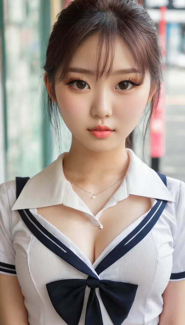 Tags: 21872187, SDXL
{"3": {"inputs": {"seed": 866318360021827, "steps": 32, "cfg": 5.22, "sampler_name": "dpmpp_2m", "scheduler": "karras", "denoise": 1.0, "model": ["27", 0], "positive": ["6", 0], "negative": ["7", 0], "latent_image": ["5", 0]}, "class_type": "KSampler"}, "4": {"inputs": {"ckpt_name": "juggernautxl.safetensors"}, "class_type": "CheckpointLoaderSimple"}, "5": {"inputs": {"width": 768, "height": 1344, "batch_size": 1}, "class_type": "EmptyLatentImage"}, "6": {"inputs": {"text": "19 year old girl, (korean:1.13), (eyelashes:1.13), (slim:1.12), (pale skin:1.07), (idol:1.10), (beautiful eyes:1.03), (blush:1.12), (temptress:1.03), (seductive facial expression:1.02), (cute:1.06), (seductive pose:1.14), (detailed face:1.07), (sexy lips:1.06), (in a seductive pose:1.03), (large perky breasts:1.01), (cleavage:1.02), (thigh gap:1.01), (school uniform:1.13), choker, busy street, (textured skin:1.02), (natural looking skin:1.08), (skin fuzz:1.05), (soft lighting:1.06), (detailed skin:1.05), (candid cinema:1.06), (portra:1.01), (film:1.05), (RAW:1.01)", "clip": ["27", 1]}, "class_type": "CLIPTextEncode"}, "7": {"inputs": {"text": "(open mouth:1.07), (distorted:1.11), (twisted:1.08), (watermark:1.10), (worst quality:1.13), (low resolution:1.07), (bad hands:1.14)", "clip": ["27", 1]}, "class_type": "CLIPTextEncode"}, "8": {"inputs": {"samples": ["3", 0], "vae": ["4", 2]}, "class_type": "VAEDecode"}, "25": {"inputs": {"lora_name": "nudify_xl.safetensors", "strength_model": 0.31, "strength_clip": 0.27, "model": ["4", 0], "clip": ["4", 1]}, "class_type": "LoraLoader"}, "26": {"inputs": {"lora_name": "shirtlift_SDXL_v2.safetensors", "strength_model": 0.15, "strength_clip": 0.16, "model": ["25", 0], "clip": ["25", 1]}, "class_type": "LoraLoader"}, "27": {"inputs": {"lora_name": "PerfectEyesXL.safetensors", "strength_model": 0.18, "strength_clip": 0.01, "model": ["26", 0], "clip": ["26", 1]}, "class_type": "LoraLoader"}, "30": {"inputs": {"model_name": "4x_NMKD-Superscale-SP_178000_G.pth"}, "class_type": "UpscaleModelLoader"}, "31": {"inputs": {"upscale_model": ["30", 0], "image": ["8", 0]}, "class_type": "ImageUpscaleWithModel"}, "32": {"inputs": {"upscale_method": "lanczos", "scale_by": 0.5, "image": ["31", 0]}, "class_type": "ImageScaleBy"}, "33": {"inputs": {"pixels": ["32", 0], "vae": ["4", 2]}, "class_type": "VAEEncode"}, "34": {"inputs": {"seed": 866318360021827, "steps": 32, "cfg": 5.22, "sampler_name": "dpmpp_2m", "scheduler": "karras", "denoise": 0.3, "model": ["27", 0], "positive": ["6", 0], "negative": ["7", 0], "latent_image": ["33", 0]}, "class_type": "KSampler"}, "36": {"inputs": {"samples": ["34", 0], "vae": ["4", 2]}, "class_type": "VAEDecode"}, "39": {"inputs": {"filename_prefix": "comfyapi-1732159771468", "images": ["36", 0]}, "class_type": "SaveImage"}}