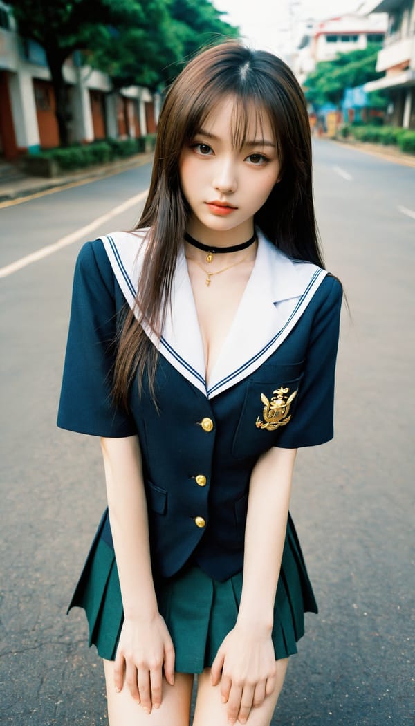 Tags: 21872187, SDXL
{"3": {"inputs": {"seed": 327669363928417, "steps": 32, "cfg": 7.96, "sampler_name": "dpmpp_2m", "scheduler": "karras", "denoise": 1.0, "model": ["27", 0], "positive": ["6", 0], "negative": ["7", 0], "latent_image": ["5", 0]}, "class_type": "KSampler"}, "4": {"inputs": {"ckpt_name": "helloworldxl.safetensors"}, "class_type": "CheckpointLoaderSimple"}, "5": {"inputs": {"width": 768, "height": 1344, "batch_size": 1}, "class_type": "EmptyLatentImage"}, "6": {"inputs": {"text": "22 year old girl, (taiwanese:0.97), (russian:0.98), (irish:0.95), (seductive pose:1.10), (idol:1.13), (slim:1.09), (sexy lips:0.97), (detailed face:1.01), (double eyelids:1.08), (temptress:1.08), (pale skin:1.05), (seductive facial expression:1.08), (beautiful eyes:1.09), (cute:1.06), (eyelashes:1.06), (in a seductive pose:1.09), (large perky breasts:1.03), (cleavage:1.04), (thigh gap:1.10), (school uniform:1.08), choker, busy street, (portra:1.05), (natural looking skin:1.04), (RAW:1.08), (candid cinema:1.01), (textured skin:1.08), (film:1.00), (soft lighting:1.06), (skin fuzz:1.07), (detailed skin:1.06)", "clip": ["27", 1]}, "class_type": "CLIPTextEncode"}, "7": {"inputs": {"text": "(low resolution:1.11), (bad hands:1.13), (watermark:1.07), (worst quality:1.12), (open mouth:1.11), (distorted:1.13), (twisted:1.14)", "clip": ["27", 1]}, "class_type": "CLIPTextEncode"}, "8": {"inputs": {"samples": ["3", 0], "vae": ["4", 2]}, "class_type": "VAEDecode"}, "25": {"inputs": {"lora_name": "nudify_xl.safetensors", "strength_model": 0.3, "strength_clip": 0.24, "model": ["4", 0], "clip": ["4", 1]}, "class_type": "LoraLoader"}, "26": {"inputs": {"lora_name": "shirtlift_SDXL_v2.safetensors", "strength_model": 0.05, "strength_clip": 0.01, "model": ["25", 0], "clip": ["25", 1]}, "class_type": "LoraLoader"}, "27": {"inputs": {"lora_name": "PerfectEyesXL.safetensors", "strength_model": 0.15, "strength_clip": 0.06, "model": ["26", 0], "clip": ["26", 1]}, "class_type": "LoraLoader"}, "30": {"inputs": {"model_name": "4x_NMKD-Superscale-SP_178000_G.pth"}, "class_type": "UpscaleModelLoader"}, "31": {"inputs": {"upscale_model": ["30", 0], "image": ["8", 0]}, "class_type": "ImageUpscaleWithModel"}, "32": {"inputs": {"upscale_method": "lanczos", "scale_by": 0.5, "image": ["31", 0]}, "class_type": "ImageScaleBy"}, "33": {"inputs": {"pixels": ["32", 0], "vae": ["4", 2]}, "class_type": "VAEEncode"}, "34": {"inputs": {"seed": 327669363928417, "steps": 32, "cfg": 7.96, "sampler_name": "dpmpp_2m", "scheduler": "karras", "denoise": 0.3, "model": ["27", 0], "positive": ["6", 0], "negative": ["7", 0], "latent_image": ["33", 0]}, "class_type": "KSampler"}, "36": {"inputs": {"samples": ["34", 0], "vae": ["4", 2]}, "class_type": "VAEDecode"}, "39": {"inputs": {"filename_prefix": "comfyapi-1725093517937", "images": ["36", 0]}, "class_type": "SaveImage"}}