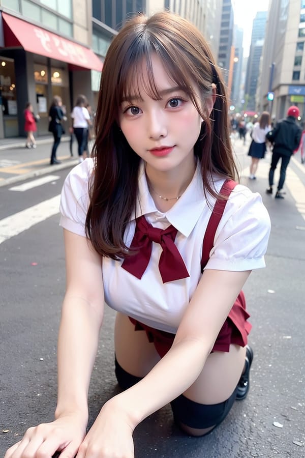 Tags: 21872187
<lora:mix4:0.44>, <lora:JapaneseDollLikeness_v15:0.65>, <lora:YaeMiko_Test:0.32>, (school uniform:1.16), (large breasts:1.01), choker, busy street in urban city, (on all fours:1.14), spreading ass cheeks, (from behind:0.96), <lora:fixStandingDoggyStyle:0.27>, backboob, <lora:Addams:0.22>, extremely detailed face, (photorealistic:0.92), sexy lips, double eyelids, perky breasts, full body portrait, textured skin, best quality, hyper realistic, (long slim legs:0.97), (thigh gap:1.04), blush, delicate and beautiful girl, 1girl, solo
Negative prompt: drawings, paintings, (worst quality:2.10)
Steps: 32, Sampler: DPM++ 2M Karras, CFG scale: 6.71, Seed: 3560887563, Size: 512x768, Model hash: fc2511737a, Model: chilloutmix_NiPrunedFp32Fix, Seed resize from: -1x-1, Denoising strength: 0.35, Version: v1.2.1, Hires upscale: 2.0, Hires steps: 16, Hires upscaler: ESRGAN_4x