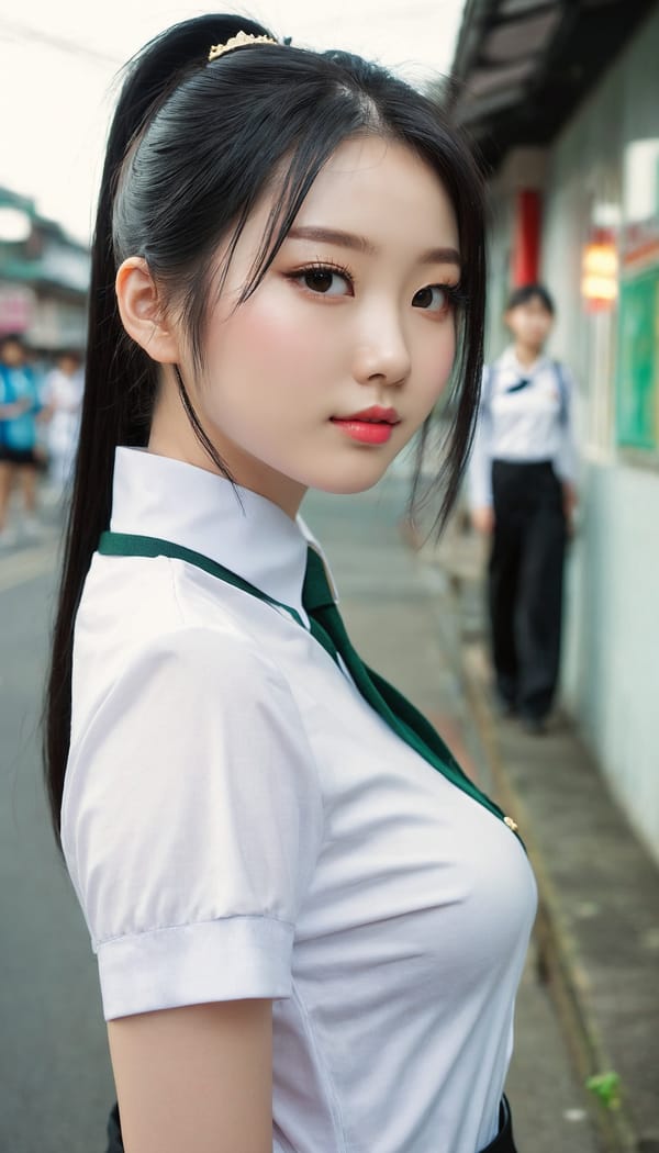 Tags: 21872187, SDXL
{"3": {"inputs": {"seed": 119863631551520, "steps": 32, "cfg": 6.84, "sampler_name": "dpmpp_2m", "scheduler": "karras", "denoise": 1.0, "model": ["27", 0], "positive": ["6", 0], "negative": ["7", 0], "latent_image": ["5", 0]}, "class_type": "KSampler"}, "4": {"inputs": {"ckpt_name": "juggernautxl.safetensors"}, "class_type": "CheckpointLoaderSimple"}, "5": {"inputs": {"width": 768, "height": 1344, "batch_size": 1}, "class_type": "EmptyLatentImage"}, "6": {"inputs": {"text": "21 year old girl, (chinese:1.08), (irish:1.04), (eyelashes:0.97), (sexy lips:0.95), (pale skin:0.97), (idol:1.06), (beautiful eyes:1.10), (detailed face:1.04), (cute:1.06), (seductive pose:1.00), (double eyelids:1.05), (blush:1.08), (temptress:1.14), (slim:1.03), (seductive facial expression:1.10), (perky ass:1.01), (exposed ass:1.10), (looking back:1.07), (sexy ass:1.06), (thigh gap:1.09), (school uniform:1.08), choker, busy street, (soft lighting:1.02), (natural looking skin:1.04), (candid cinema:1.00), (film:1.00), (RAW:1.06), (skin fuzz:1.05), (portra:1.06), (textured skin:1.02), (detailed skin:1.03)", "clip": ["27", 1]}, "class_type": "CLIPTextEncode"}, "7": {"inputs": {"text": "(bad hands:1.07), (watermark:1.11), (twisted:1.14), (low resolution:1.09), (open mouth:1.05), (worst quality:1.13), (distorted:1.09)", "clip": ["27", 1]}, "class_type": "CLIPTextEncode"}, "8": {"inputs": {"samples": ["3", 0], "vae": ["4", 2]}, "class_type": "VAEDecode"}, "25": {"inputs": {"lora_name": "nudify_xl.safetensors", "strength_model": 0.22, "strength_clip": 0.25, "model": ["4", 0], "clip": ["4", 1]}, "class_type": "LoraLoader"}, "26": {"inputs": {"lora_name": "shirtlift_SDXL_v2.safetensors", "strength_model": 0.07, "strength_clip": 0.07, "model": ["25", 0], "clip": ["25", 1]}, "class_type": "LoraLoader"}, "27": {"inputs": {"lora_name": "PerfectEyesXL.safetensors", "strength_model": 0.0, "strength_clip": 0.14, "model": ["26", 0], "clip": ["26", 1]}, "class_type": "LoraLoader"}, "30": {"inputs": {"model_name": "4x_NMKD-Superscale-SP_178000_G.pth"}, "class_type": "UpscaleModelLoader"}, "31": {"inputs": {"upscale_model": ["30", 0], "image": ["8", 0]}, "class_type": "ImageUpscaleWithModel"}, "32": {"inputs": {"upscale_method": "lanczos", "scale_by": 0.5, "image": ["31", 0]}, "class_type": "ImageScaleBy"}, "33": {"inputs": {"pixels": ["32", 0], "vae": ["4", 2]}, "class_type": "VAEEncode"}, "34": {"inputs": {"seed": 119863631551520, "steps": 32, "cfg": 6.84, "sampler_name": "dpmpp_2m", "scheduler": "karras", "denoise": 0.3, "model": ["27", 0], "positive": ["6", 0], "negative": ["7", 0], "latent_image": ["33", 0]}, "class_type": "KSampler"}, "36": {"inputs": {"samples": ["34", 0], "vae": ["4", 2]}, "class_type": "VAEDecode"}, "39": {"inputs": {"filename_prefix": "comfyapi-1735459447692", "images": ["36", 0]}, "class_type": "SaveImage"}}