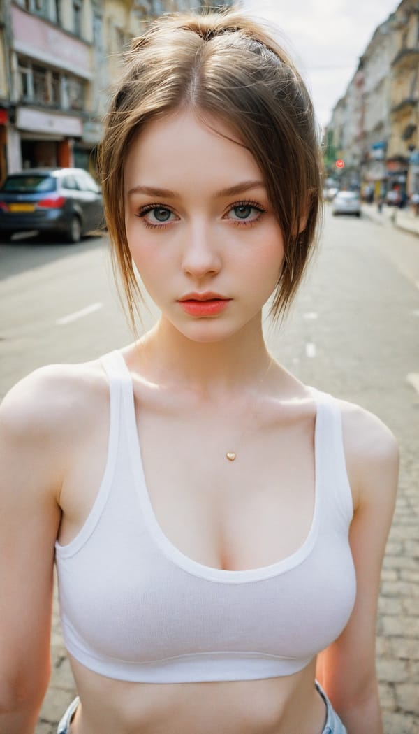 Tags: 21872187, SDXL
{"3": {"inputs": {"seed": 496323623873456, "steps": 64, "cfg": 6.42, "sampler_name": "dpmpp_2m", "scheduler": "karras", "denoise": 1.0, "model": ["27", 0], "positive": ["6", 0], "negative": ["7", 0], "latent_image": ["5", 0]}, "class_type": "KSampler"}, "4": {"inputs": {"ckpt_name": "helloworldxl.safetensors"}, "class_type": "CheckpointLoaderSimple"}, "5": {"inputs": {"width": 768, "height": 1344, "batch_size": 1}, "class_type": "EmptyLatentImage"}, "6": {"inputs": {"text": "18 year old girl, (ukrainian:0.98), (seductive facial expression:1.04), (beautiful eyes:1.06), (cute:1.10), (blush:1.00), (sexy lips:1.07), (eyelashes:1.14), (temptress:0.96), (seductive pose:1.13), (double eyelids:0.95), (pale skin:1.02), (slim:1.01), (detailed face:0.97), (idol:1.11), (in a seductive pose:0.96), (large perky breasts:0.99), (cleavage:1.12), (thigh gap:1.03), (white tanktop:1.05), busy street, (portra:1.09), (RAW:1.08), (detailed skin:1.07), (candid cinema:1.00), (film:1.05), (textured skin:1.01), (soft lighting:1.05), (skin fuzz:1.04), (natural looking skin:1.05)", "clip": ["27", 1]}, "class_type": "CLIPTextEncode"}, "7": {"inputs": {"text": "(watermark:1.14), (distorted:1.10), (open mouth:1.05), (twisted:1.05), (worst quality:1.05), (low resolution:1.05), (bad hands:1.11)", "clip": ["27", 1]}, "class_type": "CLIPTextEncode"}, "8": {"inputs": {"samples": ["3", 0], "vae": ["4", 2]}, "class_type": "VAEDecode"}, "25": {"inputs": {"lora_name": "nudify_xl.safetensors", "strength_model": 0.03, "strength_clip": 0.01, "model": ["4", 0], "clip": ["4", 1]}, "class_type": "LoraLoader"}, "26": {"inputs": {"lora_name": "shirtlift_SDXL_v2.safetensors", "strength_model": 0.06, "strength_clip": 0.06, "model": ["25", 0], "clip": ["25", 1]}, "class_type": "LoraLoader"}, "27": {"inputs": {"lora_name": "PerfectEyesXL.safetensors", "strength_model": 0.01, "strength_clip": 0.12, "model": ["26", 0], "clip": ["26", 1]}, "class_type": "LoraLoader"}, "30": {"inputs": {"model_name": "4x_NMKD-Superscale-SP_178000_G.pth"}, "class_type": "UpscaleModelLoader"}, "31": {"inputs": {"upscale_model": ["30", 0], "image": ["8", 0]}, "class_type": "ImageUpscaleWithModel"}, "32": {"inputs": {"upscale_method": "lanczos", "scale_by": 0.5, "image": ["31", 0]}, "class_type": "ImageScaleBy"}, "33": {"inputs": {"pixels": ["32", 0], "vae": ["4", 2]}, "class_type": "VAEEncode"}, "34": {"inputs": {"seed": 496323623873456, "steps": 64, "cfg": 6.42, "sampler_name": "dpmpp_2m", "scheduler": "karras", "denoise": 0.3, "model": ["27", 0], "positive": ["6", 0], "negative": ["7", 0], "latent_image": ["33", 0]}, "class_type": "KSampler"}, "36": {"inputs": {"samples": ["34", 0], "vae": ["4", 2]}, "class_type": "VAEDecode"}, "39": {"inputs": {"filename_prefix": "comfyapi-1711802497044", "images": ["36", 0]}, "class_type": "SaveImage"}}