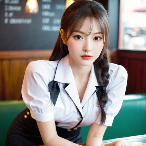 Tags: 21872187, SDXL
{"3": {"inputs": {"seed": 244902612547289, "steps": 32, "cfg": 7.65, "sampler_name": "dpmpp_2m", "scheduler": "karras", "denoise": 1.0, "model": ["27", 0], "positive": ["6", 0], "negative": ["7", 0], "latent_image": ["5", 0]}, "class_type": "KSampler"}, "4": {"inputs": {"ckpt_name": "leosamsHelloworldSDXL_helloworldSDXL32DPO.safetensors"}, "class_type": "CheckpointLoaderSimple"}, "5": {"inputs": {"width": 1024, "height": 1024, "batch_size": 1}, "class_type": "EmptyLatentImage"}, "6": {"inputs": {"text": "23 year old girl, (ukrainian:1.12), (japanese:1.10), (irish:1.13), (korean:1.13), (sexy lips:0.97), (idol:1.13), (pale skin:0.98), (double eyelids:1.06), (slim:1.11), (eyelashes:0.99), (blush:1.12), (seductive pose:1.04), (beautiful eyes:0.97), (seductive facial expression:1.13), (detailed face:1.07), (cute:1.00), (temptress:1.06), (perky ass:1.05), (exposed ass:0.97), (looking back:1.13), (sexy ass:0.99), (thigh gap:1.02), (a waitress in uniform:1.14) working at a restaurant, (film:1.02), (skin fuzz:1.06), (portra:1.03), (RAW:1.05), (detailed skin:1.00), (soft lighting:1.08), (natural looking skin:1.02), (candid cinema:1.04), (textured skin:1.00)", "clip": ["27", 1]}, "class_type": "CLIPTextEncode"}, "7": {"inputs": {"text": "(twisted:1.05), (distorted:1.07), (watermark:1.13), (low resolution:1.10), (open mouth:1.11), (bad hands:1.12), (worst quality:1.12)", "clip": ["27", 1]}, "class_type": "CLIPTextEncode"}, "8": {"inputs": {"samples": ["3", 0], "vae": ["4", 2]}, "class_type": "VAEDecode"}, "25": {"inputs": {"lora_name": "nudify_xl.safetensors", "strength_model": 0.03, "strength_clip": 0.0, "model": ["4", 0], "clip": ["4", 1]}, "class_type": "LoraLoader"}, "26": {"inputs": {"lora_name": "shirtlift_SDXL_v2.safetensors", "strength_model": 0.08, "strength_clip": 0.07, "model": ["25", 0], "clip": ["25", 1]}, "class_type": "LoraLoader"}, "27": {"inputs": {"lora_name": "PerfectEyesXL.safetensors", "strength_model": 0.01, "strength_clip": 0.12, "model": ["26", 0], "clip": ["26", 1]}, "class_type": "LoraLoader"}, "30": {"inputs": {"model_name": "4x_NMKD-Superscale-SP_178000_G.pth"}, "class_type": "UpscaleModelLoader"}, "31": {"inputs": {"upscale_model": ["30", 0], "image": ["8", 0]}, "class_type": "ImageUpscaleWithModel"}, "32": {"inputs": {"upscale_method": "lanczos", "scale_by": 0.5, "image": ["31", 0]}, "class_type": "ImageScaleBy"}, "33": {"inputs": {"pixels": ["32", 0], "vae": ["4", 2]}, "class_type": "VAEEncode"}, "34": {"inputs": {"seed": 244902612547289, "steps": 32, "cfg": 7.65, "sampler_name": "dpmpp_2m", "scheduler": "karras", "denoise": 0.3, "model": ["27", 0], "positive": ["6", 0], "negative": ["7", 0], "latent_image": ["33", 0]}, "class_type": "KSampler"}, "36": {"inputs": {"samples": ["34", 0], "vae": ["4", 2]}, "class_type": "VAEDecode"}, "39": {"inputs": {"filename_prefix": "comfyapi-1706881026188", "images": ["36", 0]}, "class_type": "SaveImage"}}