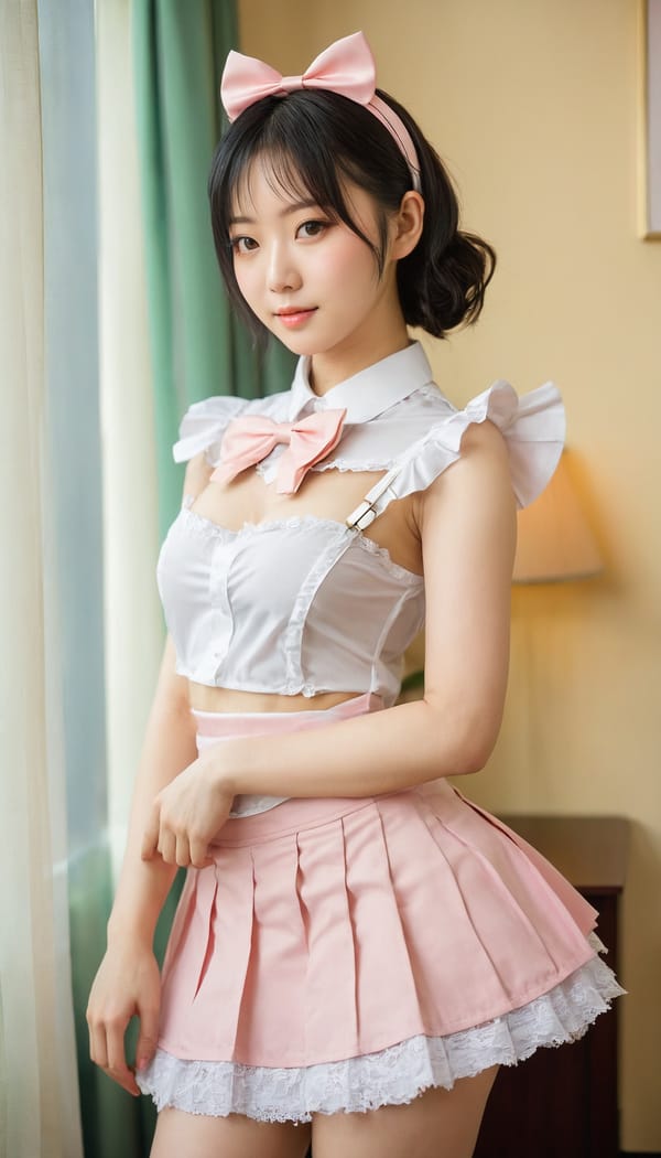 Tags: 21872187, SDXL
{"3": {"inputs": {"seed": 227149776768926, "steps": 32, "cfg": 6.94, "sampler_name": "dpmpp_2m", "scheduler": "karras", "denoise": 1.0, "model": ["27", 0], "positive": ["6", 0], "negative": ["7", 0], "latent_image": ["5", 0]}, "class_type": "KSampler"}, "4": {"inputs": {"ckpt_name": "juggernautxl.safetensors"}, "class_type": "CheckpointLoaderSimple"}, "5": {"inputs": {"width": 768, "height": 1344, "batch_size": 1}, "class_type": "EmptyLatentImage"}, "6": {"inputs": {"text": "24 year old girl, (taiwanese:1.14), (chinese:1.00), (seductive facial expression:1.01), (double eyelids:1.06), (eyelashes:0.98), (seductive pose:0.95), (pale skin:1.04), (cute:1.13), (slim:0.99), (detailed face:1.01), (temptress:0.95), (idol:0.96), (sexy lips:1.02), (blush:1.12), (perky ass:0.98), (exposed ass:1.01), (looking back:1.02), (sexy ass:1.11), (thigh gap:0.97), in a (skimpy maid costume:0.96) working at a maid cafe, choker, bowtie, headband, pleated skirt, (detailed skin:1.05), (candid cinema:1.06), (portra:1.05), (soft lighting:1.09), (textured skin:1.07), (skin fuzz:1.02), (natural looking skin:1.09), (RAW:1.01), (film:1.09)", "clip": ["27", 1]}, "class_type": "CLIPTextEncode"}, "7": {"inputs": {"text": "(bad hands:1.07), (watermark:1.13), (distorted:1.06), (worst quality:1.10), (open mouth:1.13), (low resolution:1.14), (twisted:1.08)", "clip": ["27", 1]}, "class_type": "CLIPTextEncode"}, "8": {"inputs": {"samples": ["3", 0], "vae": ["4", 2]}, "class_type": "VAEDecode"}, "25": {"inputs": {"lora_name": "nudify_xl.safetensors", "strength_model": 0.05, "strength_clip": 0.14, "model": ["4", 0], "clip": ["4", 1]}, "class_type": "LoraLoader"}, "26": {"inputs": {"lora_name": "shirtlift_SDXL_v2.safetensors", "strength_model": 0.07, "strength_clip": 0.06, "model": ["25", 0], "clip": ["25", 1]}, "class_type": "LoraLoader"}, "27": {"inputs": {"lora_name": "PerfectEyesXL.safetensors", "strength_model": 0.11, "strength_clip": 0.07, "model": ["26", 0], "clip": ["26", 1]}, "class_type": "LoraLoader"}, "30": {"inputs": {"model_name": "4x_NMKD-Superscale-SP_178000_G.pth"}, "class_type": "UpscaleModelLoader"}, "31": {"inputs": {"upscale_model": ["30", 0], "image": ["8", 0]}, "class_type": "ImageUpscaleWithModel"}, "32": {"inputs": {"upscale_method": "lanczos", "scale_by": 0.5, "image": ["31", 0]}, "class_type": "ImageScaleBy"}, "33": {"inputs": {"pixels": ["32", 0], "vae": ["4", 2]}, "class_type": "VAEEncode"}, "34": {"inputs": {"seed": 227149776768926, "steps": 32, "cfg": 6.94, "sampler_name": "dpmpp_2m", "scheduler": "karras", "denoise": 0.3, "model": ["27", 0], "positive": ["6", 0], "negative": ["7", 0], "latent_image": ["33", 0]}, "class_type": "KSampler"}, "36": {"inputs": {"samples": ["34", 0], "vae": ["4", 2]}, "class_type": "VAEDecode"}, "39": {"inputs": {"filename_prefix": "comfyapi-1714622467460", "images": ["36", 0]}, "class_type": "SaveImage"}}