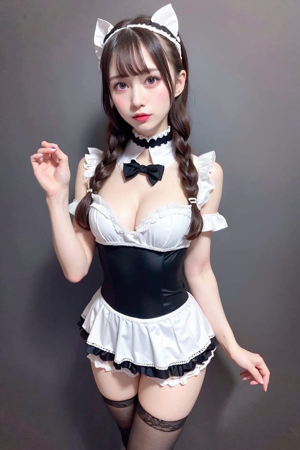 Tags: 21872187
<lora:JapaneseDollLikeness_v15:0.65>, (russian:1.02), maid cafe, stockings, (maid costume:1.04), choker, bowtie, headband, (pleated skirt:1.05), (seductive pose:1.06), extremely detailed eyes, extremely detailed face, cute, (photorealistic:1.07), sexy lips, seductive smile, eyelashes, pale skin, full body portrait, textured skin, 4K, sharp, hyper realistic, tall, (thigh gap:1.12), blush
Negative prompt: sketches, anime, ugly, fat, (worst quality:2.21)
Steps: 32, Sampler: DPM++ 2M Karras, CFG scale: 5.54, Seed: 1503417514, Size: 512x768, Model hash: fc2511737a, Model: chilloutmix_NiPrunedFp32Fix, Seed resize from: -1x-1, Denoising strength: 0.35, Version: v1.2.1, Hires upscale: 2.5, Hires steps: 16, Hires upscaler: ESRGAN_4x