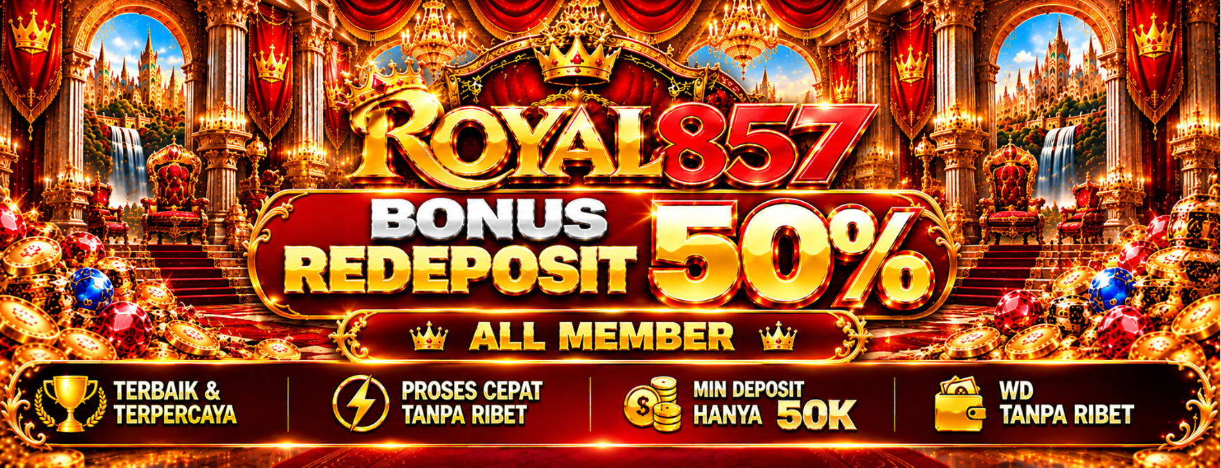 Klik untuk membuka syarat dan ketentuan Special Bonus Redeposit 50% ROYAL857