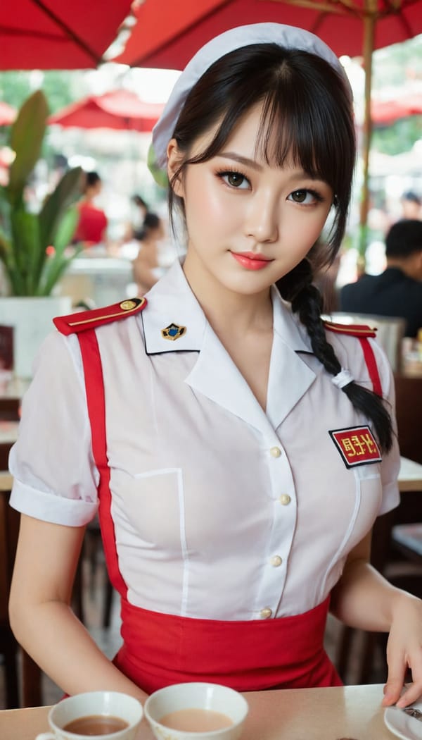 Tags: 21872187, SDXL
{"3": {"inputs": {"seed": 828490706067950, "steps": 32, "cfg": 6.43, "sampler_name": "dpmpp_2m", "scheduler": "karras", "denoise": 1.0, "model": ["27", 0], "positive": ["6", 0], "negative": ["7", 0], "latent_image": ["5", 0]}, "class_type": "KSampler"}, "4": {"inputs": {"ckpt_name": "juggernautXL_v8Rundiffusion.safetensors"}, "class_type": "CheckpointLoaderSimple"}, "5": {"inputs": {"width": 768, "height": 1344, "batch_size": 1}, "class_type": "EmptyLatentImage"}, "6": {"inputs": {"text": "25 year old girl, (ukrainian:0.99), (taiwanese:0.99), (slim:1.12), (seductive pose:1.02), (idol:1.06), (eyelashes:1.00), (pale skin:0.96), (blush:0.97), (temptress:1.03), (cute:1.05), (detailed face:1.04), (beautiful eyes:1.12), (seductive facial expression:1.09), (sexy lips:1.04), (double eyelids:1.08), (in a seductive pose:0.99), (large perky breasts:0.96), (cleavage:0.96), (thigh gap:1.00), (a waitress in uniform:1.14) working at a restaurant, (detailed skin:1.05), (textured skin:1.08), (portra:1.01), (candid cinema:1.03), (skin fuzz:1.01), (soft lighting:1.01), (film:1.03), (natural looking skin:1.06), (RAW:1.01)", "clip": ["27", 1]}, "class_type": "CLIPTextEncode"}, "7": {"inputs": {"text": "(twisted:1.05), (bad hands:1.10), (distorted:1.06), (worst quality:1.08), (open mouth:1.07), (watermark:1.11), (low resolution:1.11)", "clip": ["27", 1]}, "class_type": "CLIPTextEncode"}, "8": {"inputs": {"samples": ["3", 0], "vae": ["4", 2]}, "class_type": "VAEDecode"}, "25": {"inputs": {"lora_name": "nudify_xl.safetensors", "strength_model": 0.05, "strength_clip": 0.31, "model": ["4", 0], "clip": ["4", 1]}, "class_type": "LoraLoader"}, "26": {"inputs": {"lora_name": "shirtlift_SDXL_v2.safetensors", "strength_model": 0.01, "strength_clip": 0.18, "model": ["25", 0], "clip": ["25", 1]}, "class_type": "LoraLoader"}, "27": {"inputs": {"lora_name": "PerfectEyesXL.safetensors", "strength_model": 0.12, "strength_clip": 0.14, "model": ["26", 0], "clip": ["26", 1]}, "class_type": "LoraLoader"}, "30": {"inputs": {"model_name": "4x_NMKD-Superscale-SP_178000_G.pth"}, "class_type": "UpscaleModelLoader"}, "31": {"inputs": {"upscale_model": ["30", 0], "image": ["8", 0]}, "class_type": "ImageUpscaleWithModel"}, "32": {"inputs": {"upscale_method": "lanczos", "scale_by": 0.5, "image": ["31", 0]}, "class_type": "ImageScaleBy"}, "33": {"inputs": {"pixels": ["32", 0], "vae": ["4", 2]}, "class_type": "VAEEncode"}, "34": {"inputs": {"seed": 828490706067950, "steps": 32, "cfg": 6.43, "sampler_name": "dpmpp_2m", "scheduler": "karras", "denoise": 0.3, "model": ["27", 0], "positive": ["6", 0], "negative": ["7", 0], "latent_image": ["33", 0]}, "class_type": "KSampler"}, "36": {"inputs": {"samples": ["34", 0], "vae": ["4", 2]}, "class_type": "VAEDecode"}, "39": {"inputs": {"filename_prefix": "comfyapi-1707534772735", "images": ["36", 0]}, "class_type": "SaveImage"}}