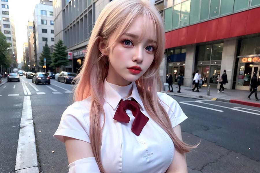 Tags: 21872187
<lora:JapaneseDollLikeness_v15:0.46>, <lora:koreanDollLikeness:0.35>, <lora:YaeMiko_Test:0.64>, (ukrainian:0.94), (school uniform:1.08), (large breasts:0.95), choker, busy street in urban city, (seductive pose:1.09), extremely detailed eyes, (photorealistic:1.15), sexy lips, double eyelids, pale skin, perky breasts, textured skin, best quality, sharp, tall, delicate and beautiful girl, 1girl, (stunningly attractive:0.96), (dramatic:0.96)
Negative prompt: drawings, sketches, fat, (worst quality:2.21)
Steps: 64, Sampler: DPM++ 2M Karras, CFG scale: 7.36, Seed: 2182168249, Size: 768x512, Model hash: fc2511737a, Model: chilloutmix_NiPrunedFp32Fix, Seed resize from: -1x-1, Denoising strength: 0.4, Version: v1.2.1, Hires upscale: 2.0, Hires steps: 16, Hires upscaler: ESRGAN_4x