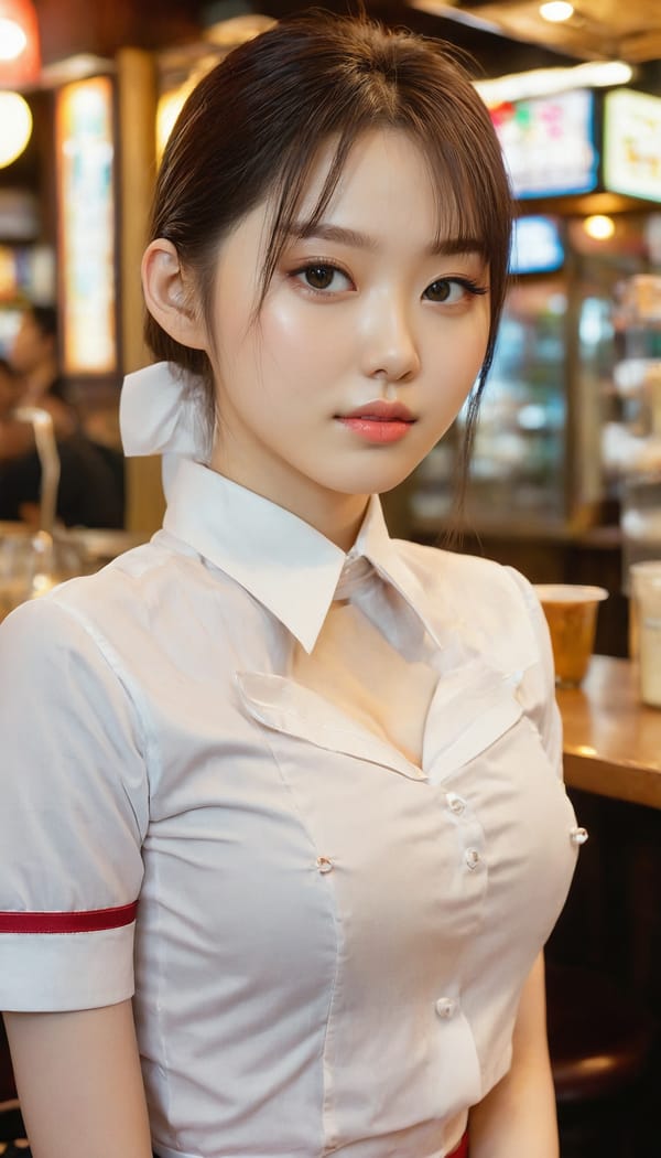 Tags: 21872187, SDXL
{"3": {"inputs": {"seed": 693023441284520, "steps": 32, "cfg": 5.69, "sampler_name": "dpmpp_2m", "scheduler": "karras", "denoise": 1.0, "model": ["27", 0], "positive": ["6", 0], "negative": ["7", 0], "latent_image": ["5", 0]}, "class_type": "KSampler"}, "4": {"inputs": {"ckpt_name": "juggernautxl.safetensors"}, "class_type": "CheckpointLoaderSimple"}, "5": {"inputs": {"width": 768, "height": 1344, "batch_size": 1}, "class_type": "EmptyLatentImage"}, "6": {"inputs": {"text": "18 year old girl, (korean:1.11), (pale skin:1.09), (seductive pose:1.14), (beautiful eyes:0.96), (sexy lips:0.99), (slim:0.96), (blush:0.99), (detailed face:1.13), (temptress:1.10), (eyelashes:1.00), (seductive facial expression:1.12), (cute:1.02), (idol:0.97), (double eyelids:1.07), (on all fours:1.04), (spreading ass cheeks:1.14), (from behind:1.14), (backboob:1.04), (a waitress in uniform:1.02) working at a restaurant, (film:1.04), (detailed skin:1.06), (soft lighting:1.01), (textured skin:1.05), (natural looking skin:1.04), (RAW:1.08), (candid cinema:1.02), (skin fuzz:1.03), (portra:1.09)", "clip": ["27", 1]}, "class_type": "CLIPTextEncode"}, "7": {"inputs": {"text": "(low resolution:1.11), (worst quality:1.08), (open mouth:1.07), (distorted:1.09), (bad hands:1.06), (twisted:1.08), (watermark:1.12)", "clip": ["27", 1]}, "class_type": "CLIPTextEncode"}, "8": {"inputs": {"samples": ["3", 0], "vae": ["4", 2]}, "class_type": "VAEDecode"}, "25": {"inputs": {"lora_name": "nudify_xl.safetensors", "strength_model": 0.37, "strength_clip": 0.1, "model": ["4", 0], "clip": ["4", 1]}, "class_type": "LoraLoader"}, "26": {"inputs": {"lora_name": "shirtlift_SDXL_v2.safetensors", "strength_model": 0.08, "strength_clip": 0.01, "model": ["25", 0], "clip": ["25", 1]}, "class_type": "LoraLoader"}, "27": {"inputs": {"lora_name": "PerfectEyesXL.safetensors", "strength_model": 0.19, "strength_clip": 0.0, "model": ["26", 0], "clip": ["26", 1]}, "class_type": "LoraLoader"}, "30": {"inputs": {"model_name": "4x_NMKD-Superscale-SP_178000_G.pth"}, "class_type": "UpscaleModelLoader"}, "31": {"inputs": {"upscale_model": ["30", 0], "image": ["8", 0]}, "class_type": "ImageUpscaleWithModel"}, "32": {"inputs": {"upscale_method": "lanczos", "scale_by": 0.5, "image": ["31", 0]}, "class_type": "ImageScaleBy"}, "33": {"inputs": {"pixels": ["32", 0], "vae": ["4", 2]}, "class_type": "VAEEncode"}, "34": {"inputs": {"seed": 693023441284520, "steps": 32, "cfg": 5.69, "sampler_name": "dpmpp_2m", "scheduler": "karras", "denoise": 0.3, "model": ["27", 0], "positive": ["6", 0], "negative": ["7", 0], "latent_image": ["33", 0]}, "class_type": "KSampler"}, "36": {"inputs": {"samples": ["34", 0], "vae": ["4", 2]}, "class_type": "VAEDecode"}, "39": {"inputs": {"filename_prefix": "comfyapi-1734908716515", "images": ["36", 0]}, "class_type": "SaveImage"}}