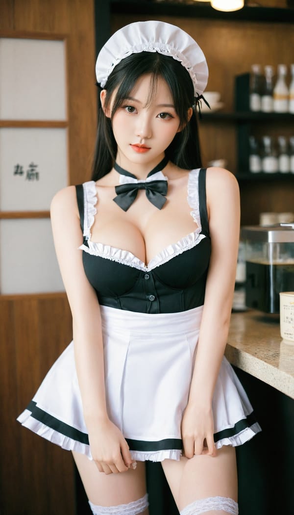 Tags: 21872187, SDXL
{"3": {"inputs": {"seed": 556292245935640, "steps": 32, "cfg": 6.94, "sampler_name": "dpmpp_2m", "scheduler": "karras", "denoise": 1.0, "model": ["27", 0], "positive": ["6", 0], "negative": ["7", 0], "latent_image": ["5", 0]}, "class_type": "KSampler"}, "4": {"inputs": {"ckpt_name": "leosamsHelloworldSDXL_helloworldSDXL32DPO.safetensors"}, "class_type": "CheckpointLoaderSimple"}, "5": {"inputs": {"width": 768, "height": 1344, "batch_size": 1}, "class_type": "EmptyLatentImage"}, "6": {"inputs": {"text": "19 year old girl, (chinese:1.09), (taiwanese:1.07), (korean:1.12), (idol:1.03), (blush:0.97), (seductive pose:1.06), (cute:1.11), (seductive facial expression:0.96), (temptress:1.03), (double eyelids:1.03), (detailed face:1.02), (pale skin:1.10), (eyelashes:1.11), (beautiful eyes:0.96), (sexy lips:1.11), (slim:1.03), (in a seductive pose:1.02), (large perky breasts:0.96), (cleavage:1.12), (thigh gap:0.99), in a (skimpy maid costume:1.08) working at a maid cafe, choker, bowtie, headband, pleated skirt, (candid cinema:1.06), (textured skin:1.00), (portra:1.01), (skin fuzz:1.03), (soft lighting:1.06), (detailed skin:1.08), (film:1.05), (RAW:1.02), (natural looking skin:1.04)", "clip": ["27", 1]}, "class_type": "CLIPTextEncode"}, "7": {"inputs": {"text": "(twisted:1.08), (low resolution:1.05), (open mouth:1.10), (watermark:1.06), (bad hands:1.07), (worst quality:1.12), (distorted:1.09)", "clip": ["27", 1]}, "class_type": "CLIPTextEncode"}, "8": {"inputs": {"samples": ["3", 0], "vae": ["4", 2]}, "class_type": "VAEDecode"}, "25": {"inputs": {"lora_name": "nudify_xl.safetensors", "strength_model": 0.11, "strength_clip": 0.18, "model": ["4", 0], "clip": ["4", 1]}, "class_type": "LoraLoader"}, "26": {"inputs": {"lora_name": "shirtlift_SDXL_v2.safetensors", "strength_model": 0.0, "strength_clip": 0.04, "model": ["25", 0], "clip": ["25", 1]}, "class_type": "LoraLoader"}, "27": {"inputs": {"lora_name": "PerfectEyesXL.safetensors", "strength_model": 0.03, "strength_clip": 0.06, "model": ["26", 0], "clip": ["26", 1]}, "class_type": "LoraLoader"}, "30": {"inputs": {"model_name": "4x_NMKD-Superscale-SP_178000_G.pth"}, "class_type": "UpscaleModelLoader"}, "31": {"inputs": {"upscale_model": ["30", 0], "image": ["8", 0]}, "class_type": "ImageUpscaleWithModel"}, "32": {"inputs": {"upscale_method": "lanczos", "scale_by": 0.5, "image": ["31", 0]}, "class_type": "ImageScaleBy"}, "33": {"inputs": {"pixels": ["32", 0], "vae": ["4", 2]}, "class_type": "VAEEncode"}, "34": {"inputs": {"seed": 556292245935640, "steps": 32, "cfg": 6.94, "sampler_name": "dpmpp_2m", "scheduler": "karras", "denoise": 0.3, "model": ["27", 0], "positive": ["6", 0], "negative": ["7", 0], "latent_image": ["33", 0]}, "class_type": "KSampler"}, "36": {"inputs": {"samples": ["34", 0], "vae": ["4", 2]}, "class_type": "VAEDecode"}, "39": {"inputs": {"filename_prefix": "comfyapi-1707255202662", "images": ["36", 0]}, "class_type": "SaveImage"}}