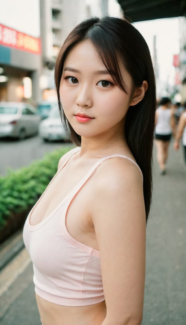 Tags: 21872187, SDXL
{"3": {"inputs": {"seed": 231558052069089, "steps": 64, "cfg": 6.49, "sampler_name": "dpmpp_2m", "scheduler": "karras", "denoise": 1.0, "model": ["27", 0], "positive": ["6", 0], "negative": ["7", 0], "latent_image": ["5", 0]}, "class_type": "KSampler"}, "4": {"inputs": {"ckpt_name": "juggernautXL_v8Rundiffusion.safetensors"}, "class_type": "CheckpointLoaderSimple"}, "5": {"inputs": {"width": 768, "height": 1344, "batch_size": 1}, "class_type": "EmptyLatentImage"}, "6": {"inputs": {"text": "21 year old girl, (taiwanese:0.97), (japanese:0.98), (cute:1.03), (seductive pose:1.10), (eyelashes:0.98), (beautiful eyes:1.10), (blush:1.12), (pale skin:1.12), (double eyelids:1.00), (detailed face:0.98), (seductive facial expression:1.01), (slim:0.98), (idol:1.02), (sexy lips:1.12), (perky ass:1.06), (exposed ass:0.95), (looking back:1.12), (sexy ass:1.07), (thigh gap:1.08), (white tanktop:1.03), busy street, (RAW:1.00), (candid cinema:1.01), (textured skin:1.01), (portra:1.05), (soft lighting:1.09), (film:1.04), (skin fuzz:1.04), (detailed skin:1.09), (natural looking skin:1.09)", "clip": ["27", 1]}, "class_type": "CLIPTextEncode"}, "7": {"inputs": {"text": "(distorted:1.14), (low resolution:1.13), (open mouth:1.07), (worst quality:1.13), (bad hands:1.11), (twisted:1.05), (watermark:1.10)", "clip": ["27", 1]}, "class_type": "CLIPTextEncode"}, "8": {"inputs": {"samples": ["3", 0], "vae": ["4", 2]}, "class_type": "VAEDecode"}, "25": {"inputs": {"lora_name": "nudify_xl.safetensors", "strength_model": 0.27, "strength_clip": 0.16, "model": ["4", 0], "clip": ["4", 1]}, "class_type": "LoraLoader"}, "26": {"inputs": {"lora_name": "shirtlift_SDXL_v2.safetensors", "strength_model": 0.19, "strength_clip": 0.1, "model": ["25", 0], "clip": ["25", 1]}, "class_type": "LoraLoader"}, "27": {"inputs": {"lora_name": "PerfectEyesXL.safetensors", "strength_model": 0.12, "strength_clip": 0.11, "model": ["26", 0], "clip": ["26", 1]}, "class_type": "LoraLoader"}, "30": {"inputs": {"model_name": "4x_NMKD-Superscale-SP_178000_G.pth"}, "class_type": "UpscaleModelLoader"}, "31": {"inputs": {"upscale_model": ["30", 0], "image": ["8", 0]}, "class_type": "ImageUpscaleWithModel"}, "32": {"inputs": {"upscale_method": "lanczos", "scale_by": 0.5, "image": ["31", 0]}, "class_type": "ImageScaleBy"}, "33": {"inputs": {"pixels": ["32", 0], "vae": ["4", 2]}, "class_type": "VAEEncode"}, "34": {"inputs": {"seed": 231558052069089, "steps": 64, "cfg": 6.49, "sampler_name": "dpmpp_2m", "scheduler": "karras", "denoise": 0.3, "model": ["27", 0], "positive": ["6", 0], "negative": ["7", 0], "latent_image": ["33", 0]}, "class_type": "KSampler"}, "36": {"inputs": {"samples": ["34", 0], "vae": ["4", 2]}, "class_type": "VAEDecode"}, "39": {"inputs": {"filename_prefix": "comfyapi-1707577905605", "images": ["36", 0]}, "class_type": "SaveImage"}}