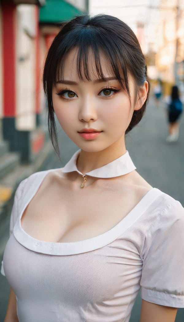 Tags: 21872187, SDXL
{"3": {"inputs": {"seed": 154763229702448, "steps": 32, "cfg": 7.44, "sampler_name": "dpmpp_2m", "scheduler": "karras", "denoise": 1.0, "model": ["27", 0], "positive": ["6", 0], "negative": ["7", 0], "latent_image": ["5", 0]}, "class_type": "KSampler"}, "4": {"inputs": {"ckpt_name": "juggernautxl.safetensors"}, "class_type": "CheckpointLoaderSimple"}, "5": {"inputs": {"width": 768, "height": 1344, "batch_size": 1}, "class_type": "EmptyLatentImage"}, "6": {"inputs": {"text": "26 year old girl, (russian:1.11), (ukrainian:0.96), (japanese:0.98), (detailed face:0.95), (seductive pose:1.07), (temptress:1.12), (slim:1.07), (double eyelids:1.05), (eyelashes:1.10), (pale skin:1.13), (cute:1.06), (beautiful eyes:1.03), (seductive facial expression:1.01), (sexy lips:1.05), (idol:1.05), (blush:1.05), (in a seductive pose:1.02), (large perky breasts:0.95), (cleavage:1.00), (thigh gap:1.00), (school uniform:1.12), choker, busy street, (textured skin:1.07), (detailed skin:1.08), (portra:1.03), (RAW:1.03), (film:1.07), (skin fuzz:1.08), (candid cinema:1.09), (soft lighting:1.00), (natural looking skin:1.02)", "clip": ["27", 1]}, "class_type": "CLIPTextEncode"}, "7": {"inputs": {"text": "(bad hands:1.09), (distorted:1.11), (watermark:1.09), (worst quality:1.06), (open mouth:1.08), (low resolution:1.06), (twisted:1.07)", "clip": ["27", 1]}, "class_type": "CLIPTextEncode"}, "8": {"inputs": {"samples": ["3", 0], "vae": ["4", 2]}, "class_type": "VAEDecode"}, "25": {"inputs": {"lora_name": "nudify_xl.safetensors", "strength_model": 0.12, "strength_clip": 0.19, "model": ["4", 0], "clip": ["4", 1]}, "class_type": "LoraLoader"}, "26": {"inputs": {"lora_name": "shirtlift_SDXL_v2.safetensors", "strength_model": 0.02, "strength_clip": 0.12, "model": ["25", 0], "clip": ["25", 1]}, "class_type": "LoraLoader"}, "27": {"inputs": {"lora_name": "PerfectEyesXL.safetensors", "strength_model": 0.06, "strength_clip": 0.12, "model": ["26", 0], "clip": ["26", 1]}, "class_type": "LoraLoader"}, "30": {"inputs": {"model_name": "4x_NMKD-Superscale-SP_178000_G.pth"}, "class_type": "UpscaleModelLoader"}, "31": {"inputs": {"upscale_model": ["30", 0], "image": ["8", 0]}, "class_type": "ImageUpscaleWithModel"}, "32": {"inputs": {"upscale_method": "lanczos", "scale_by": 0.5, "image": ["31", 0]}, "class_type": "ImageScaleBy"}, "33": {"inputs": {"pixels": ["32", 0], "vae": ["4", 2]}, "class_type": "VAEEncode"}, "34": {"inputs": {"seed": 154763229702448, "steps": 32, "cfg": 7.44, "sampler_name": "dpmpp_2m", "scheduler": "karras", "denoise": 0.3, "model": ["27", 0], "positive": ["6", 0], "negative": ["7", 0], "latent_image": ["33", 0]}, "class_type": "KSampler"}, "36": {"inputs": {"samples": ["34", 0], "vae": ["4", 2]}, "class_type": "VAEDecode"}, "39": {"inputs": {"filename_prefix": "comfyapi-1735844938416", "images": ["36", 0]}, "class_type": "SaveImage"}}