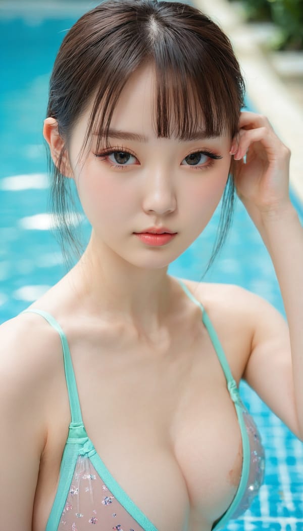 Tags: 21872187, SDXL
{"3": {"inputs": {"seed": 258068362277546, "steps": 64, "cfg": 7.48, "sampler_name": "dpmpp_2m", "scheduler": "karras", "denoise": 1.0, "model": ["27", 0], "positive": ["6", 0], "negative": ["7", 0], "latent_image": ["5", 0]}, "class_type": "KSampler"}, "4": {"inputs": {"ckpt_name": "juggernautxl.safetensors"}, "class_type": "CheckpointLoaderSimple"}, "5": {"inputs": {"width": 768, "height": 1344, "batch_size": 1}, "class_type": "EmptyLatentImage"}, "6": {"inputs": {"text": "19 year old girl, (russian:0.95), (chinese:1.12), (detailed face:0.97), (cute:0.98), (eyelashes:1.04), (beautiful eyes:1.10), (double eyelids:0.96), (blush:0.96), (pale skin:1.14), (slim:1.02), (seductive pose:1.00), (idol:1.03), (seductive facial expression:1.11), (sexy lips:0.97), (temptress:1.01), (in a seductive pose:1.12), (large perky breasts:0.96), (cleavage:0.99), (thigh gap:1.12), (in a swimsuit:1.04) at a pool, (detailed skin:1.06), (natural looking skin:1.09), (skin fuzz:1.00), (soft lighting:1.01), (portra:1.02), (RAW:1.01), (candid cinema:1.05), (film:1.07), (textured skin:1.02)", "clip": ["27", 1]}, "class_type": "CLIPTextEncode"}, "7": {"inputs": {"text": "(low resolution:1.09), (twisted:1.09), (watermark:1.12), (bad hands:1.08), (worst quality:1.11), (distorted:1.13), (open mouth:1.13)", "clip": ["27", 1]}, "class_type": "CLIPTextEncode"}, "8": {"inputs": {"samples": ["3", 0], "vae": ["4", 2]}, "class_type": "VAEDecode"}, "25": {"inputs": {"lora_name": "nudify_xl.safetensors", "strength_model": 0.07, "strength_clip": 0.09, "model": ["4", 0], "clip": ["4", 1]}, "class_type": "LoraLoader"}, "26": {"inputs": {"lora_name": "shirtlift_SDXL_v2.safetensors", "strength_model": 0.07, "strength_clip": 0.05, "model": ["25", 0], "clip": ["25", 1]}, "class_type": "LoraLoader"}, "27": {"inputs": {"lora_name": "PerfectEyesXL.safetensors", "strength_model": 0.19, "strength_clip": 0.15, "model": ["26", 0], "clip": ["26", 1]}, "class_type": "LoraLoader"}, "30": {"inputs": {"model_name": "4x_NMKD-Superscale-SP_178000_G.pth"}, "class_type": "UpscaleModelLoader"}, "31": {"inputs": {"upscale_model": ["30", 0], "image": ["8", 0]}, "class_type": "ImageUpscaleWithModel"}, "32": {"inputs": {"upscale_method": "lanczos", "scale_by": 0.5, "image": ["31", 0]}, "class_type": "ImageScaleBy"}, "33": {"inputs": {"pixels": ["32", 0], "vae": ["4", 2]}, "class_type": "VAEEncode"}, "34": {"inputs": {"seed": 258068362277546, "steps": 64, "cfg": 7.48, "sampler_name": "dpmpp_2m", "scheduler": "karras", "denoise": 0.3, "model": ["27", 0], "positive": ["6", 0], "negative": ["7", 0], "latent_image": ["33", 0]}, "class_type": "KSampler"}, "36": {"inputs": {"samples": ["34", 0], "vae": ["4", 2]}, "class_type": "VAEDecode"}, "39": {"inputs": {"filename_prefix": "comfyapi-1726585224957", "images": ["36", 0]}, "class_type": "SaveImage"}}