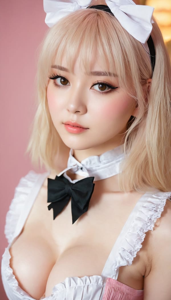 Tags: 21872187, SDXL
{"3": {"inputs": {"seed": 527959045459713, "steps": 32, "cfg": 5.04, "sampler_name": "dpmpp_2m", "scheduler": "karras", "denoise": 1.0, "model": ["27", 0], "positive": ["6", 0], "negative": ["7", 0], "latent_image": ["5", 0]}, "class_type": "KSampler"}, "4": {"inputs": {"ckpt_name": "juggernautxl.safetensors"}, "class_type": "CheckpointLoaderSimple"}, "5": {"inputs": {"width": 768, "height": 1344, "batch_size": 1}, "class_type": "EmptyLatentImage"}, "6": {"inputs": {"text": "25 year old girl, (blush:1.11), (detailed face:1.09), (seductive pose:1.04), (temptress:1.02), (beautiful eyes:1.06), (double eyelids:0.97), (idol:1.14), (cute:1.10), (slim:1.04), (sexy lips:1.08), (eyelashes:1.04), (pale skin:1.02), (seductive facial expression:1.11), (in a seductive pose:1.11), (large perky breasts:1.07), (cleavage:1.07), (thigh gap:1.03), in a (skimpy maid costume:1.01) working at a maid cafe, choker, bowtie, headband, pleated skirt, (film:1.06), (RAW:1.09), (detailed skin:1.05), (soft lighting:1.07), (textured skin:1.08), (natural looking skin:1.02), (candid cinema:1.07), (skin fuzz:1.00), (portra:1.02)", "clip": ["27", 1]}, "class_type": "CLIPTextEncode"}, "7": {"inputs": {"text": "(twisted:1.05), (watermark:1.14), (distorted:1.11), (open mouth:1.12), (low resolution:1.09), (worst quality:1.11), (bad hands:1.13)", "clip": ["27", 1]}, "class_type": "CLIPTextEncode"}, "8": {"inputs": {"samples": ["3", 0], "vae": ["4", 2]}, "class_type": "VAEDecode"}, "25": {"inputs": {"lora_name": "nudify_xl.safetensors", "strength_model": 0.23, "strength_clip": 0.09, "model": ["4", 0], "clip": ["4", 1]}, "class_type": "LoraLoader"}, "26": {"inputs": {"lora_name": "shirtlift_SDXL_v2.safetensors", "strength_model": 0.04, "strength_clip": 0.02, "model": ["25", 0], "clip": ["25", 1]}, "class_type": "LoraLoader"}, "27": {"inputs": {"lora_name": "PerfectEyesXL.safetensors", "strength_model": 0.11, "strength_clip": 0.1, "model": ["26", 0], "clip": ["26", 1]}, "class_type": "LoraLoader"}, "30": {"inputs": {"model_name": "4x_NMKD-Superscale-SP_178000_G.pth"}, "class_type": "UpscaleModelLoader"}, "31": {"inputs": {"upscale_model": ["30", 0], "image": ["8", 0]}, "class_type": "ImageUpscaleWithModel"}, "32": {"inputs": {"upscale_method": "lanczos", "scale_by": 0.5, "image": ["31", 0]}, "class_type": "ImageScaleBy"}, "33": {"inputs": {"pixels": ["32", 0], "vae": ["4", 2]}, "class_type": "VAEEncode"}, "34": {"inputs": {"seed": 527959045459713, "steps": 32, "cfg": 5.04, "sampler_name": "dpmpp_2m", "scheduler": "karras", "denoise": 0.3, "model": ["27", 0], "positive": ["6", 0], "negative": ["7", 0], "latent_image": ["33", 0]}, "class_type": "KSampler"}, "36": {"inputs": {"samples": ["34", 0], "vae": ["4", 2]}, "class_type": "VAEDecode"}, "39": {"inputs": {"filename_prefix": "comfyapi-1716009133650", "images": ["36", 0]}, "class_type": "SaveImage"}}