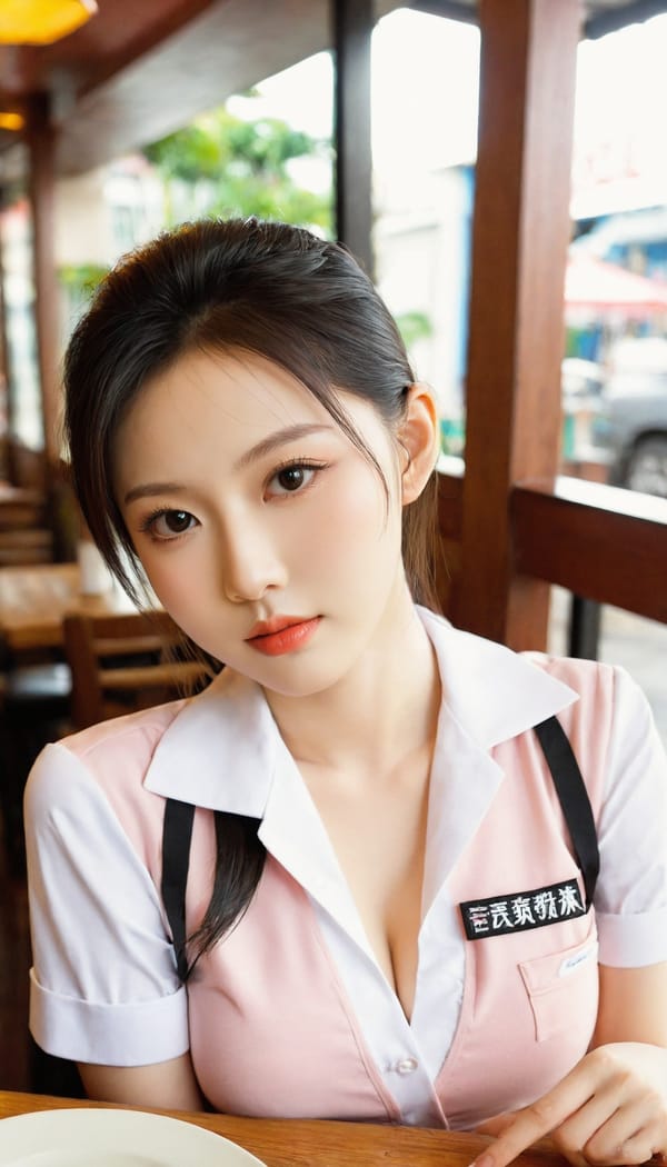 Tags: 21872187, SDXL
{"3": {"inputs": {"seed": 229007675329458, "steps": 64, "cfg": 6.32, "sampler_name": "dpmpp_2m", "scheduler": "karras", "denoise": 1.0, "model": ["27", 0], "positive": ["6", 0], "negative": ["7", 0], "latent_image": ["5", 0]}, "class_type": "KSampler"}, "4": {"inputs": {"ckpt_name": "leosamsHelloworldSDXL_helloworldSDXL32DPO.safetensors"}, "class_type": "CheckpointLoaderSimple"}, "5": {"inputs": {"width": 768, "height": 1344, "batch_size": 1}, "class_type": "EmptyLatentImage"}, "6": {"inputs": {"text": "23 year old girl, (taiwanese:1.02), (chinese:1.08), (pale skin:1.14), (blush:1.06), (seductive facial expression:1.08), (eyelashes:0.99), (cute:1.04), (beautiful eyes:1.11), (slim:1.09), (seductive pose:1.02), (idol:1.13), (temptress:0.99), (sexy lips:1.08), (in a seductive pose:1.05), (large perky breasts:1.01), (cleavage:1.10), (thigh gap:0.97), (a waitress in uniform:1.07) working at a restaurant, (portra:1.05), (skin fuzz:1.07), (RAW:1.06), (soft lighting:1.08), (natural looking skin:1.02), (candid cinema:1.01), (textured skin:1.08), (detailed skin:1.02), (film:1.00)", "clip": ["27", 1]}, "class_type": "CLIPTextEncode"}, "7": {"inputs": {"text": "(low resolution:1.05), (distorted:1.10), (worst quality:1.13), (twisted:1.13), (watermark:1.14), (open mouth:1.06), (bad hands:1.11)", "clip": ["27", 1]}, "class_type": "CLIPTextEncode"}, "8": {"inputs": {"samples": ["3", 0], "vae": ["4", 2]}, "class_type": "VAEDecode"}, "25": {"inputs": {"lora_name": "nudify_xl.safetensors", "strength_model": 0.22, "strength_clip": 0.0, "model": ["4", 0], "clip": ["4", 1]}, "class_type": "LoraLoader"}, "26": {"inputs": {"lora_name": "shirtlift_SDXL_v2.safetensors", "strength_model": 0.14, "strength_clip": 0.04, "model": ["25", 0], "clip": ["25", 1]}, "class_type": "LoraLoader"}, "27": {"inputs": {"lora_name": "PerfectEyesXL.safetensors", "strength_model": 0.08, "strength_clip": 0.04, "model": ["26", 0], "clip": ["26", 1]}, "class_type": "LoraLoader"}, "30": {"inputs": {"model_name": "4x_NMKD-Superscale-SP_178000_G.pth"}, "class_type": "UpscaleModelLoader"}, "31": {"inputs": {"upscale_model": ["30", 0], "image": ["8", 0]}, "class_type": "ImageUpscaleWithModel"}, "32": {"inputs": {"upscale_method": "lanczos", "scale_by": 0.5, "image": ["31", 0]}, "class_type": "ImageScaleBy"}, "33": {"inputs": {"pixels": ["32", 0], "vae": ["4", 2]}, "class_type": "VAEEncode"}, "34": {"inputs": {"seed": 229007675329458, "steps": 64, "cfg": 6.32, "sampler_name": "dpmpp_2m", "scheduler": "karras", "denoise": 0.3, "model": ["27", 0], "positive": ["6", 0], "negative": ["7", 0], "latent_image": ["33", 0]}, "class_type": "KSampler"}, "36": {"inputs": {"samples": ["34", 0], "vae": ["4", 2]}, "class_type": "VAEDecode"}, "39": {"inputs": {"filename_prefix": "comfyapi-1708080918387", "images": ["36", 0]}, "class_type": "SaveImage"}}