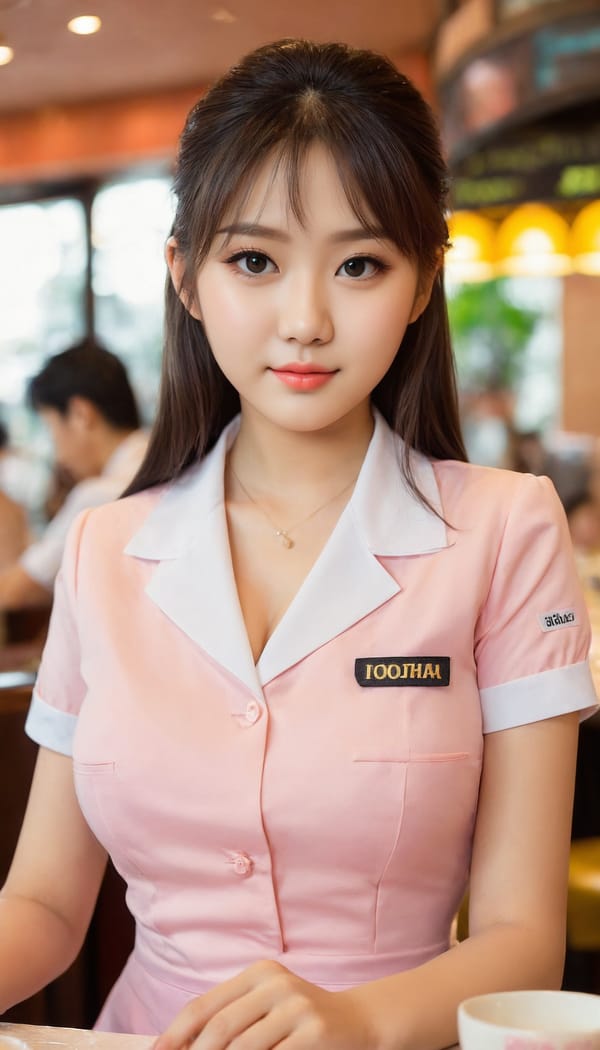 Tags: 21872187, SDXL
{"3": {"inputs": {"seed": 474548316271651, "steps": 32, "cfg": 5.02, "sampler_name": "dpmpp_2m", "scheduler": "karras", "denoise": 1.0, "model": ["27", 0], "positive": ["6", 0], "negative": ["7", 0], "latent_image": ["5", 0]}, "class_type": "KSampler"}, "4": {"inputs": {"ckpt_name": "juggernautXL_v8Rundiffusion.safetensors"}, "class_type": "CheckpointLoaderSimple"}, "5": {"inputs": {"width": 768, "height": 1344, "batch_size": 1}, "class_type": "EmptyLatentImage"}, "6": {"inputs": {"text": "19 year old girl, (double eyelids:1.13), (slim:1.02), (beautiful eyes:1.06), (seductive pose:1.04), (detailed face:0.96), (idol:1.13), (eyelashes:1.08), (cute:1.01), (temptress:0.96), (seductive facial expression:1.03), (sexy lips:1.07), (blush:1.11), (in a seductive pose:1.04), (large perky breasts:1.03), (cleavage:0.99), (thigh gap:1.01), (a waitress in uniform:1.13) working at a restaurant, (soft lighting:1.01), (detailed skin:1.06), (textured skin:1.02), (film:1.07), (portra:1.06), (natural looking skin:1.03), (skin fuzz:1.09), (candid cinema:1.03), (RAW:1.06)", "clip": ["27", 1]}, "class_type": "CLIPTextEncode"}, "7": {"inputs": {"text": "(open mouth:1.08), (distorted:1.13), (watermark:1.08), (low resolution:1.13), (bad hands:1.08), (worst quality:1.09), (twisted:1.06)", "clip": ["27", 1]}, "class_type": "CLIPTextEncode"}, "8": {"inputs": {"samples": ["3", 0], "vae": ["4", 2]}, "class_type": "VAEDecode"}, "25": {"inputs": {"lora_name": "nudify_xl.safetensors", "strength_model": 0.15, "strength_clip": 0.15, "model": ["4", 0], "clip": ["4", 1]}, "class_type": "LoraLoader"}, "26": {"inputs": {"lora_name": "shirtlift_SDXL_v2.safetensors", "strength_model": 0.01, "strength_clip": 0.02, "model": ["25", 0], "clip": ["25", 1]}, "class_type": "LoraLoader"}, "27": {"inputs": {"lora_name": "PerfectEyesXL.safetensors", "strength_model": 0.18, "strength_clip": 0.1, "model": ["26", 0], "clip": ["26", 1]}, "class_type": "LoraLoader"}, "30": {"inputs": {"model_name": "4x_NMKD-Superscale-SP_178000_G.pth"}, "class_type": "UpscaleModelLoader"}, "31": {"inputs": {"upscale_model": ["30", 0], "image": ["8", 0]}, "class_type": "ImageUpscaleWithModel"}, "32": {"inputs": {"upscale_method": "lanczos", "scale_by": 0.5, "image": ["31", 0]}, "class_type": "ImageScaleBy"}, "33": {"inputs": {"pixels": ["32", 0], "vae": ["4", 2]}, "class_type": "VAEEncode"}, "34": {"inputs": {"seed": 474548316271651, "steps": 32, "cfg": 5.02, "sampler_name": "dpmpp_2m", "scheduler": "karras", "denoise": 0.3, "model": ["27", 0], "positive": ["6", 0], "negative": ["7", 0], "latent_image": ["33", 0]}, "class_type": "KSampler"}, "36": {"inputs": {"samples": ["34", 0], "vae": ["4", 2]}, "class_type": "VAEDecode"}, "39": {"inputs": {"filename_prefix": "comfyapi-1707372762261", "images": ["36", 0]}, "class_type": "SaveImage"}}