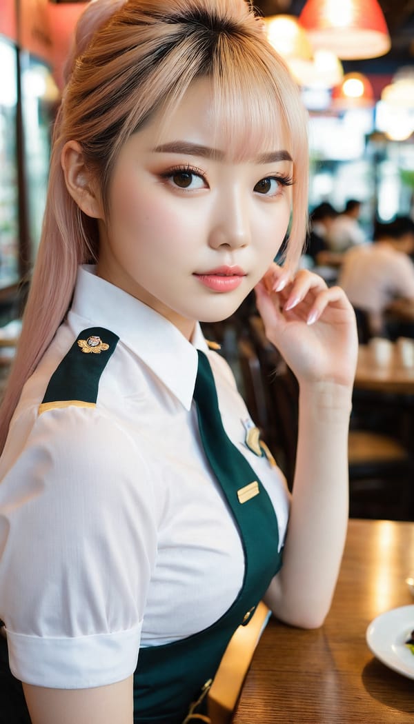 Tags: 21872187, SDXL
{"3": {"inputs": {"seed": 442538560486373, "steps": 64, "cfg": 7.63, "sampler_name": "dpmpp_2m", "scheduler": "karras", "denoise": 1.0, "model": ["27", 0], "positive": ["6", 0], "negative": ["7", 0], "latent_image": ["5", 0]}, "class_type": "KSampler"}, "4": {"inputs": {"ckpt_name": "juggernautxl.safetensors"}, "class_type": "CheckpointLoaderSimple"}, "5": {"inputs": {"width": 768, "height": 1344, "batch_size": 1}, "class_type": "EmptyLatentImage"}, "6": {"inputs": {"text": "22 year old girl, (irish:1.09), (korean:1.06), (seductive pose:1.01), (sexy lips:0.96), (eyelashes:0.98), (blush:1.12), (cute:1.00), (seductive facial expression:1.02), (beautiful eyes:0.99), (double eyelids:0.96), (temptress:1.00), (detailed face:1.11), (pale skin:1.12), (slim:1.02), (idol:1.07), (perky ass:1.07), (exposed ass:1.05), (looking back:1.00), (sexy ass:1.05), (thigh gap:0.97), (a waitress in uniform:1.07) working at a restaurant, (textured skin:1.05), (portra:1.09), (film:1.06), (detailed skin:1.08), (RAW:1.04), (skin fuzz:1.01), (natural looking skin:1.07), (soft lighting:1.04), (candid cinema:1.05)", "clip": ["27", 1]}, "class_type": "CLIPTextEncode"}, "7": {"inputs": {"text": "(distorted:1.08), (worst quality:1.12), (open mouth:1.05), (twisted:1.13), (bad hands:1.14), (low resolution:1.06), (watermark:1.06)", "clip": ["27", 1]}, "class_type": "CLIPTextEncode"}, "8": {"inputs": {"samples": ["3", 0], "vae": ["4", 2]}, "class_type": "VAEDecode"}, "25": {"inputs": {"lora_name": "nudify_xl.safetensors", "strength_model": 0.16, "strength_clip": 0.07, "model": ["4", 0], "clip": ["4", 1]}, "class_type": "LoraLoader"}, "26": {"inputs": {"lora_name": "shirtlift_SDXL_v2.safetensors", "strength_model": 0.15, "strength_clip": 0.07, "model": ["25", 0], "clip": ["25", 1]}, "class_type": "LoraLoader"}, "27": {"inputs": {"lora_name": "PerfectEyesXL.safetensors", "strength_model": 0.0, "strength_clip": 0.03, "model": ["26", 0], "clip": ["26", 1]}, "class_type": "LoraLoader"}, "30": {"inputs": {"model_name": "4x_NMKD-Superscale-SP_178000_G.pth"}, "class_type": "UpscaleModelLoader"}, "31": {"inputs": {"upscale_model": ["30", 0], "image": ["8", 0]}, "class_type": "ImageUpscaleWithModel"}, "32": {"inputs": {"upscale_method": "lanczos", "scale_by": 0.5, "image": ["31", 0]}, "class_type": "ImageScaleBy"}, "33": {"inputs": {"pixels": ["32", 0], "vae": ["4", 2]}, "class_type": "VAEEncode"}, "34": {"inputs": {"seed": 442538560486373, "steps": 64, "cfg": 7.63, "sampler_name": "dpmpp_2m", "scheduler": "karras", "denoise": 0.3, "model": ["27", 0], "positive": ["6", 0], "negative": ["7", 0], "latent_image": ["33", 0]}, "class_type": "KSampler"}, "36": {"inputs": {"samples": ["34", 0], "vae": ["4", 2]}, "class_type": "VAEDecode"}, "39": {"inputs": {"filename_prefix": "comfyapi-1727835667253", "images": ["36", 0]}, "class_type": "SaveImage"}}