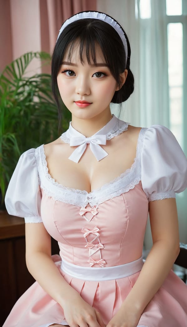 Tags: 21872187, SDXL
{"3": {"inputs": {"seed": 461017937824371, "steps": 64, "cfg": 6.66, "sampler_name": "dpmpp_2m", "scheduler": "karras", "denoise": 1.0, "model": ["27", 0], "positive": ["6", 0], "negative": ["7", 0], "latent_image": ["5", 0]}, "class_type": "KSampler"}, "4": {"inputs": {"ckpt_name": "juggernautXL_v8Rundiffusion.safetensors"}, "class_type": "CheckpointLoaderSimple"}, "5": {"inputs": {"width": 768, "height": 1344, "batch_size": 1}, "class_type": "EmptyLatentImage"}, "6": {"inputs": {"text": "22 year old girl, (ukrainian:1.13), (chinese:1.10), (irish:1.05), (temptress:1.13), (beautiful eyes:0.99), (pale skin:1.09), (double eyelids:1.08), (seductive pose:1.03), (idol:1.13), (slim:1.01), (eyelashes:1.14), (sexy lips:0.96), (blush:0.96), (cute:0.98), (seductive facial expression:1.07), (detailed face:1.09), (in a seductive pose:1.12), (large perky breasts:1.07), (cleavage:1.06), (thigh gap:1.01), in a (skimpy maid costume:1.01) working at a maid cafe, choker, bowtie, headband, pleated skirt, (detailed skin:1.07), (soft lighting:1.04), (portra:1.04), (RAW:1.07), (candid cinema:1.05), (natural looking skin:1.07), (film:1.02), (textured skin:1.03), (skin fuzz:1.07)", "clip": ["27", 1]}, "class_type": "CLIPTextEncode"}, "7": {"inputs": {"text": "(twisted:1.05), (bad hands:1.08), (distorted:1.07), (worst quality:1.08), (open mouth:1.14), (watermark:1.09), (low resolution:1.09)", "clip": ["27", 1]}, "class_type": "CLIPTextEncode"}, "8": {"inputs": {"samples": ["3", 0], "vae": ["4", 2]}, "class_type": "VAEDecode"}, "25": {"inputs": {"lora_name": "nudify_xl.safetensors", "strength_model": 0.22, "strength_clip": 0.33, "model": ["4", 0], "clip": ["4", 1]}, "class_type": "LoraLoader"}, "26": {"inputs": {"lora_name": "shirtlift_SDXL_v2.safetensors", "strength_model": 0.12, "strength_clip": 0.19, "model": ["25", 0], "clip": ["25", 1]}, "class_type": "LoraLoader"}, "27": {"inputs": {"lora_name": "PerfectEyesXL.safetensors", "strength_model": 0.05, "strength_clip": 0.04, "model": ["26", 0], "clip": ["26", 1]}, "class_type": "LoraLoader"}, "30": {"inputs": {"model_name": "4x_NMKD-Superscale-SP_178000_G.pth"}, "class_type": "UpscaleModelLoader"}, "31": {"inputs": {"upscale_model": ["30", 0], "image": ["8", 0]}, "class_type": "ImageUpscaleWithModel"}, "32": {"inputs": {"upscale_method": "lanczos", "scale_by": 0.5, "image": ["31", 0]}, "class_type": "ImageScaleBy"}, "33": {"inputs": {"pixels": ["32", 0], "vae": ["4", 2]}, "class_type": "VAEEncode"}, "34": {"inputs": {"seed": 461017937824371, "steps": 64, "cfg": 6.66, "sampler_name": "dpmpp_2m", "scheduler": "karras", "denoise": 0.3, "model": ["27", 0], "positive": ["6", 0], "negative": ["7", 0], "latent_image": ["33", 0]}, "class_type": "KSampler"}, "36": {"inputs": {"samples": ["34", 0], "vae": ["4", 2]}, "class_type": "VAEDecode"}, "39": {"inputs": {"filename_prefix": "comfyapi-1708046979665", "images": ["36", 0]}, "class_type": "SaveImage"}}