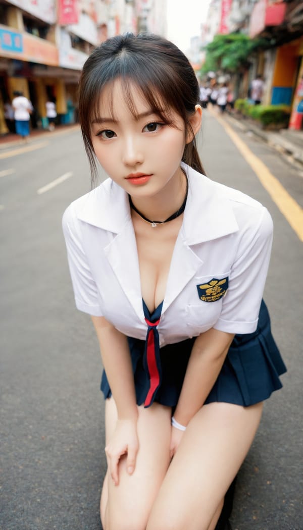 Tags: 21872187, SDXL
{"3": {"inputs": {"seed": 724819161582870, "steps": 64, "cfg": 5.71, "sampler_name": "dpmpp_2m", "scheduler": "karras", "denoise": 1.0, "model": ["27", 0], "positive": ["6", 0], "negative": ["7", 0], "latent_image": ["5", 0]}, "class_type": "KSampler"}, "4": {"inputs": {"ckpt_name": "leosamsHelloworldSDXL_helloworldSDXL32DPO.safetensors"}, "class_type": "CheckpointLoaderSimple"}, "5": {"inputs": {"width": 768, "height": 1344, "batch_size": 1}, "class_type": "EmptyLatentImage"}, "6": {"inputs": {"text": "20 year old girl, (taiwanese:0.95), (cute:1.09), (seductive pose:1.14), (eyelashes:0.95), (slim:1.06), (beautiful eyes:1.04), (sexy lips:1.00), (blush:1.05), (temptress:1.04), (idol:1.01), (pale skin:1.14), (seductive facial expression:1.14), (double eyelids:1.09), (in a seductive pose:1.10), (large perky breasts:1.01), (cleavage:1.03), (thigh gap:1.01), (school uniform:1.06), choker, busy street, (skin fuzz:1.07), (film:1.04), (textured skin:1.02), (natural looking skin:1.00), (soft lighting:1.00), (RAW:1.02), (detailed skin:1.04), (candid cinema:1.00), (portra:1.04)", "clip": ["27", 1]}, "class_type": "CLIPTextEncode"}, "7": {"inputs": {"text": "(watermark:1.12), (open mouth:1.05), (bad hands:1.08), (distorted:1.05), (worst quality:1.12), (low resolution:1.05), (twisted:1.09)", "clip": ["27", 1]}, "class_type": "CLIPTextEncode"}, "8": {"inputs": {"samples": ["3", 0], "vae": ["4", 2]}, "class_type": "VAEDecode"}, "25": {"inputs": {"lora_name": "nudify_xl.safetensors", "strength_model": 0.2, "strength_clip": 0.22, "model": ["4", 0], "clip": ["4", 1]}, "class_type": "LoraLoader"}, "26": {"inputs": {"lora_name": "shirtlift_SDXL_v2.safetensors", "strength_model": 0.01, "strength_clip": 0.16, "model": ["25", 0], "clip": ["25", 1]}, "class_type": "LoraLoader"}, "27": {"inputs": {"lora_name": "PerfectEyesXL.safetensors", "strength_model": 0.11, "strength_clip": 0.04, "model": ["26", 0], "clip": ["26", 1]}, "class_type": "LoraLoader"}, "30": {"inputs": {"model_name": "4x_NMKD-Superscale-SP_178000_G.pth"}, "class_type": "UpscaleModelLoader"}, "31": {"inputs": {"upscale_model": ["30", 0], "image": ["8", 0]}, "class_type": "ImageUpscaleWithModel"}, "32": {"inputs": {"upscale_method": "lanczos", "scale_by": 0.5, "image": ["31", 0]}, "class_type": "ImageScaleBy"}, "33": {"inputs": {"pixels": ["32", 0], "vae": ["4", 2]}, "class_type": "VAEEncode"}, "34": {"inputs": {"seed": 724819161582870, "steps": 64, "cfg": 5.71, "sampler_name": "dpmpp_2m", "scheduler": "karras", "denoise": 0.3, "model": ["27", 0], "positive": ["6", 0], "negative": ["7", 0], "latent_image": ["33", 0]}, "class_type": "KSampler"}, "36": {"inputs": {"samples": ["34", 0], "vae": ["4", 2]}, "class_type": "VAEDecode"}, "39": {"inputs": {"filename_prefix": "comfyapi-1707687979571", "images": ["36", 0]}, "class_type": "SaveImage"}}