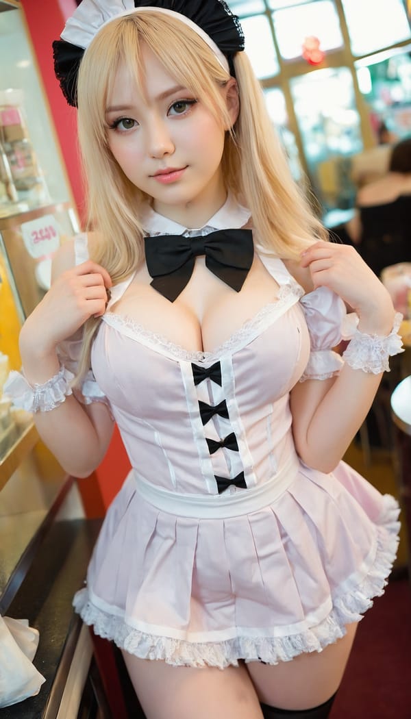 Tags: 21872187, SDXL
{"3": {"inputs": {"seed": 404796578616230, "steps": 64, "cfg": 6.05, "sampler_name": "dpmpp_2m", "scheduler": "karras", "denoise": 1.0, "model": ["27", 0], "positive": ["6", 0], "negative": ["7", 0], "latent_image": ["5", 0]}, "class_type": "KSampler"}, "4": {"inputs": {"ckpt_name": "juggernautxl.safetensors"}, "class_type": "CheckpointLoaderSimple"}, "5": {"inputs": {"width": 768, "height": 1344, "batch_size": 1}, "class_type": "EmptyLatentImage"}, "6": {"inputs": {"text": "20 year old girl, (seductive pose:1.10), (temptress:1.12), (pale skin:0.98), (detailed face:1.05), (slim:1.10), (blush:1.03), (cute:1.05), (double eyelids:1.00), (sexy lips:1.00), (eyelashes:1.03), (idol:1.08), (seductive facial expression:1.02), (in a seductive pose:1.09), (large perky breasts:1.03), (cleavage:1.03), (thigh gap:1.14), in a (skimpy maid costume:1.13) working at a maid cafe, choker, bowtie, headband, pleated skirt, (portra:1.04), (natural looking skin:1.00), (detailed skin:1.05), (candid cinema:1.01), (skin fuzz:1.00), (RAW:1.03), (film:1.06), (textured skin:1.01), (soft lighting:1.09)", "clip": ["27", 1]}, "class_type": "CLIPTextEncode"}, "7": {"inputs": {"text": "(open mouth:1.07), (twisted:1.05), (watermark:1.08), (distorted:1.05), (worst quality:1.06), (bad hands:1.08), (low resolution:1.11)", "clip": ["27", 1]}, "class_type": "CLIPTextEncode"}, "8": {"inputs": {"samples": ["3", 0], "vae": ["4", 2]}, "class_type": "VAEDecode"}, "25": {"inputs": {"lora_name": "nudify_xl.safetensors", "strength_model": 0.07, "strength_clip": 0.0, "model": ["4", 0], "clip": ["4", 1]}, "class_type": "LoraLoader"}, "26": {"inputs": {"lora_name": "shirtlift_SDXL_v2.safetensors", "strength_model": 0.18, "strength_clip": 0.18, "model": ["25", 0], "clip": ["25", 1]}, "class_type": "LoraLoader"}, "27": {"inputs": {"lora_name": "PerfectEyesXL.safetensors", "strength_model": 0.16, "strength_clip": 0.0, "model": ["26", 0], "clip": ["26", 1]}, "class_type": "LoraLoader"}, "30": {"inputs": {"model_name": "4x_NMKD-Superscale-SP_178000_G.pth"}, "class_type": "UpscaleModelLoader"}, "31": {"inputs": {"upscale_model": ["30", 0], "image": ["8", 0]}, "class_type": "ImageUpscaleWithModel"}, "32": {"inputs": {"upscale_method": "lanczos", "scale_by": 0.5, "image": ["31", 0]}, "class_type": "ImageScaleBy"}, "33": {"inputs": {"pixels": ["32", 0], "vae": ["4", 2]}, "class_type": "VAEEncode"}, "34": {"inputs": {"seed": 404796578616230, "steps": 64, "cfg": 6.05, "sampler_name": "dpmpp_2m", "scheduler": "karras", "denoise": 0.3, "model": ["27", 0], "positive": ["6", 0], "negative": ["7", 0], "latent_image": ["33", 0]}, "class_type": "KSampler"}, "36": {"inputs": {"samples": ["34", 0], "vae": ["4", 2]}, "class_type": "VAEDecode"}, "39": {"inputs": {"filename_prefix": "comfyapi-1725048980027", "images": ["36", 0]}, "class_type": "SaveImage"}}