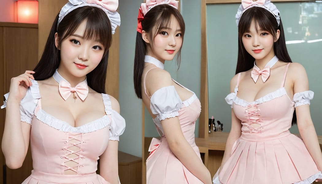 Tags: 21872187, SDXL
{"3": {"inputs": {"seed": 900152194796861, "steps": 32, "cfg": 5.83, "sampler_name": "dpmpp_2m", "scheduler": "karras", "denoise": 1.0, "model": ["27", 0], "positive": ["6", 0], "negative": ["7", 0], "latent_image": ["5", 0]}, "class_type": "KSampler"}, "4": {"inputs": {"ckpt_name": "juggernautXL_v8Rundiffusion.safetensors"}, "class_type": "CheckpointLoaderSimple"}, "5": {"inputs": {"width": 1344, "height": 768, "batch_size": 1}, "class_type": "EmptyLatentImage"}, "6": {"inputs": {"text": "22 year old girl, (russian:1.10), (japanese:1.10), (pale skin:1.14), (temptress:1.04), (sexy lips:1.01), (idol:0.98), (cute:1.01), (eyelashes:1.11), (blush:0.96), (beautiful eyes:1.03), (seductive facial expression:1.01), (double eyelids:0.97), (seductive pose:0.95), (slim:1.06), (detailed face:0.98), (in a seductive pose:0.99), (large perky breasts:0.97), (cleavage:1.08), (thigh gap:1.02), in a (skimpy maid costume:1.13) working at a maid cafe, choker, bowtie, headband, pleated skirt, (RAW:1.05), (film:1.00), (textured skin:1.08), (natural looking skin:1.05), (detailed skin:1.08), (candid cinema:1.08), (skin fuzz:1.08), (soft lighting:1.06), (portra:1.03)", "clip": ["27", 1]}, "class_type": "CLIPTextEncode"}, "7": {"inputs": {"text": "(distorted:1.09), (bad hands:1.13), (twisted:1.11), (low resolution:1.05), (worst quality:1.14), (open mouth:1.13), (watermark:1.06)", "clip": ["27", 1]}, "class_type": "CLIPTextEncode"}, "8": {"inputs": {"samples": ["3", 0], "vae": ["4", 2]}, "class_type": "VAEDecode"}, "25": {"inputs": {"lora_name": "nudify_xl.safetensors", "strength_model": 0.08, "strength_clip": 0.39, "model": ["4", 0], "clip": ["4", 1]}, "class_type": "LoraLoader"}, "26": {"inputs": {"lora_name": "shirtlift_SDXL_v2.safetensors", "strength_model": 0.18, "strength_clip": 0.0, "model": ["25", 0], "clip": ["25", 1]}, "class_type": "LoraLoader"}, "27": {"inputs": {"lora_name": "PerfectEyesXL.safetensors", "strength_model": 0.14, "strength_clip": 0.01, "model": ["26", 0], "clip": ["26", 1]}, "class_type": "LoraLoader"}, "30": {"inputs": {"model_name": "4x_NMKD-Superscale-SP_178000_G.pth"}, "class_type": "UpscaleModelLoader"}, "31": {"inputs": {"upscale_model": ["30", 0], "image": ["8", 0]}, "class_type": "ImageUpscaleWithModel"}, "32": {"inputs": {"upscale_method": "lanczos", "scale_by": 0.5, "image": ["31", 0]}, "class_type": "ImageScaleBy"}, "33": {"inputs": {"pixels": ["32", 0], "vae": ["4", 2]}, "class_type": "VAEEncode"}, "34": {"inputs": {"seed": 900152194796861, "steps": 32, "cfg": 5.83, "sampler_name": "dpmpp_2m", "scheduler": "karras", "denoise": 0.3, "model": ["27", 0], "positive": ["6", 0], "negative": ["7", 0], "latent_image": ["33", 0]}, "class_type": "KSampler"}, "36": {"inputs": {"samples": ["34", 0], "vae": ["4", 2]}, "class_type": "VAEDecode"}, "39": {"inputs": {"filename_prefix": "comfyapi-1707884436880", "images": ["36", 0]}, "class_type": "SaveImage"}}