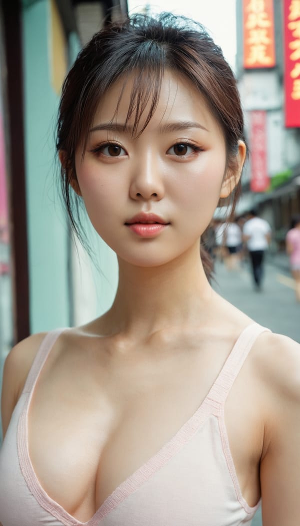 Tags: 21872187, SDXL
{"3": {"inputs": {"seed": 566220145633789, "steps": 64, "cfg": 6.41, "sampler_name": "dpmpp_2m", "scheduler": "karras", "denoise": 1.0, "model": ["27", 0], "positive": ["6", 0], "negative": ["7", 0], "latent_image": ["5", 0]}, "class_type": "KSampler"}, "4": {"inputs": {"ckpt_name": "juggernautxl.safetensors"}, "class_type": "CheckpointLoaderSimple"}, "5": {"inputs": {"width": 768, "height": 1344, "batch_size": 1}, "class_type": "EmptyLatentImage"}, "6": {"inputs": {"text": "28 year old girl, (japanese:1.02), (chinese:1.05), (taiwanese:1.05), (double eyelids:1.10), (detailed face:1.12), (seductive pose:1.06), (slim:1.13), (eyelashes:1.00), (sexy lips:0.97), (blush:1.09), (seductive facial expression:1.00), (beautiful eyes:1.14), (pale skin:1.12), (idol:1.02), (temptress:0.97), (in a seductive pose:0.96), (large perky breasts:1.11), (cleavage:0.97), (thigh gap:1.05), (white tanktop:0.98), busy street, (film:1.01), (candid cinema:1.00), (portra:1.02), (soft lighting:1.08), (RAW:1.09), (textured skin:1.00), (detailed skin:1.07), (skin fuzz:1.08), (natural looking skin:1.03)", "clip": ["27", 1]}, "class_type": "CLIPTextEncode"}, "7": {"inputs": {"text": "(low resolution:1.14), (watermark:1.05), (open mouth:1.13), (twisted:1.08), (distorted:1.08), (bad hands:1.08), (worst quality:1.13)", "clip": ["27", 1]}, "class_type": "CLIPTextEncode"}, "8": {"inputs": {"samples": ["3", 0], "vae": ["4", 2]}, "class_type": "VAEDecode"}, "25": {"inputs": {"lora_name": "nudify_xl.safetensors", "strength_model": 0.27, "strength_clip": 0.13, "model": ["4", 0], "clip": ["4", 1]}, "class_type": "LoraLoader"}, "26": {"inputs": {"lora_name": "shirtlift_SDXL_v2.safetensors", "strength_model": 0.19, "strength_clip": 0.04, "model": ["25", 0], "clip": ["25", 1]}, "class_type": "LoraLoader"}, "27": {"inputs": {"lora_name": "PerfectEyesXL.safetensors", "strength_model": 0.02, "strength_clip": 0.03, "model": ["26", 0], "clip": ["26", 1]}, "class_type": "LoraLoader"}, "30": {"inputs": {"model_name": "4x_NMKD-Superscale-SP_178000_G.pth"}, "class_type": "UpscaleModelLoader"}, "31": {"inputs": {"upscale_model": ["30", 0], "image": ["8", 0]}, "class_type": "ImageUpscaleWithModel"}, "32": {"inputs": {"upscale_method": "lanczos", "scale_by": 0.5, "image": ["31", 0]}, "class_type": "ImageScaleBy"}, "33": {"inputs": {"pixels": ["32", 0], "vae": ["4", 2]}, "class_type": "VAEEncode"}, "34": {"inputs": {"seed": 566220145633789, "steps": 64, "cfg": 6.41, "sampler_name": "dpmpp_2m", "scheduler": "karras", "denoise": 0.3, "model": ["27", 0], "positive": ["6", 0], "negative": ["7", 0], "latent_image": ["33", 0]}, "class_type": "KSampler"}, "36": {"inputs": {"samples": ["34", 0], "vae": ["4", 2]}, "class_type": "VAEDecode"}, "39": {"inputs": {"filename_prefix": "comfyapi-1732129404420", "images": ["36", 0]}, "class_type": "SaveImage"}}