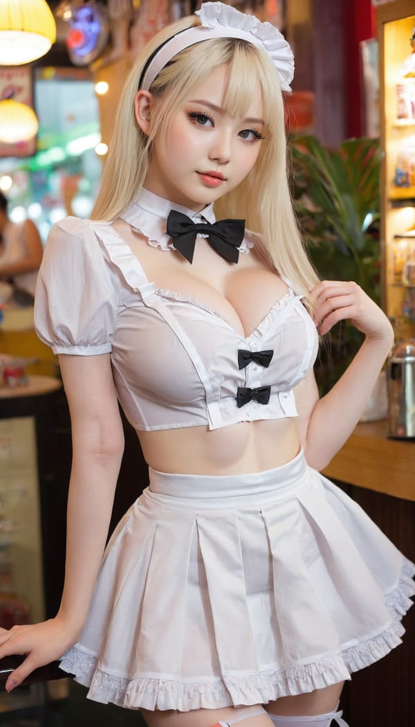 Tags: 21872187, SDXL
{"3": {"inputs": {"seed": 598857934443743, "steps": 64, "cfg": 7.63, "sampler_name": "dpmpp_2m", "scheduler": "karras", "denoise": 1.0, "model": ["27", 0], "positive": ["6", 0], "negative": ["7", 0], "latent_image": ["5", 0]}, "class_type": "KSampler"}, "4": {"inputs": {"ckpt_name": "juggernautxl.safetensors"}, "class_type": "CheckpointLoaderSimple"}, "5": {"inputs": {"width": 768, "height": 1344, "batch_size": 1}, "class_type": "EmptyLatentImage"}, "6": {"inputs": {"text": "19 year old girl, (detailed face:1.08), (beautiful eyes:1.09), (temptress:0.98), (seductive pose:1.02), (cute:1.11), (double eyelids:1.05), (sexy lips:1.11), (idol:1.07), (eyelashes:1.14), (pale skin:1.08), (slim:0.99), (seductive facial expression:0.99), (in a seductive pose:1.10), (large perky breasts:1.08), (cleavage:1.02), (thigh gap:0.95), in a (skimpy maid costume:1.02) working at a maid cafe, choker, bowtie, headband, pleated skirt, (skin fuzz:1.02), (RAW:1.03), (soft lighting:1.08), (film:1.02), (candid cinema:1.00), (detailed skin:1.03), (textured skin:1.08), (portra:1.02), (natural looking skin:1.08)", "clip": ["27", 1]}, "class_type": "CLIPTextEncode"}, "7": {"inputs": {"text": "(watermark:1.11), (distorted:1.10), (low resolution:1.14), (open mouth:1.08), (worst quality:1.13), (bad hands:1.14), (twisted:1.06)", "clip": ["27", 1]}, "class_type": "CLIPTextEncode"}, "8": {"inputs": {"samples": ["3", 0], "vae": ["4", 2]}, "class_type": "VAEDecode"}, "25": {"inputs": {"lora_name": "nudify_xl.safetensors", "strength_model": 0.19, "strength_clip": 0.25, "model": ["4", 0], "clip": ["4", 1]}, "class_type": "LoraLoader"}, "26": {"inputs": {"lora_name": "shirtlift_SDXL_v2.safetensors", "strength_model": 0.15, "strength_clip": 0.03, "model": ["25", 0], "clip": ["25", 1]}, "class_type": "LoraLoader"}, "27": {"inputs": {"lora_name": "PerfectEyesXL.safetensors", "strength_model": 0.17, "strength_clip": 0.16, "model": ["26", 0], "clip": ["26", 1]}, "class_type": "LoraLoader"}, "30": {"inputs": {"model_name": "4x_NMKD-Superscale-SP_178000_G.pth"}, "class_type": "UpscaleModelLoader"}, "31": {"inputs": {"upscale_model": ["30", 0], "image": ["8", 0]}, "class_type": "ImageUpscaleWithModel"}, "32": {"inputs": {"upscale_method": "lanczos", "scale_by": 0.5, "image": ["31", 0]}, "class_type": "ImageScaleBy"}, "33": {"inputs": {"pixels": ["32", 0], "vae": ["4", 2]}, "class_type": "VAEEncode"}, "34": {"inputs": {"seed": 598857934443743, "steps": 64, "cfg": 7.63, "sampler_name": "dpmpp_2m", "scheduler": "karras", "denoise": 0.3, "model": ["27", 0], "positive": ["6", 0], "negative": ["7", 0], "latent_image": ["33", 0]}, "class_type": "KSampler"}, "36": {"inputs": {"samples": ["34", 0], "vae": ["4", 2]}, "class_type": "VAEDecode"}, "39": {"inputs": {"filename_prefix": "comfyapi-1725765725346", "images": ["36", 0]}, "class_type": "SaveImage"}}