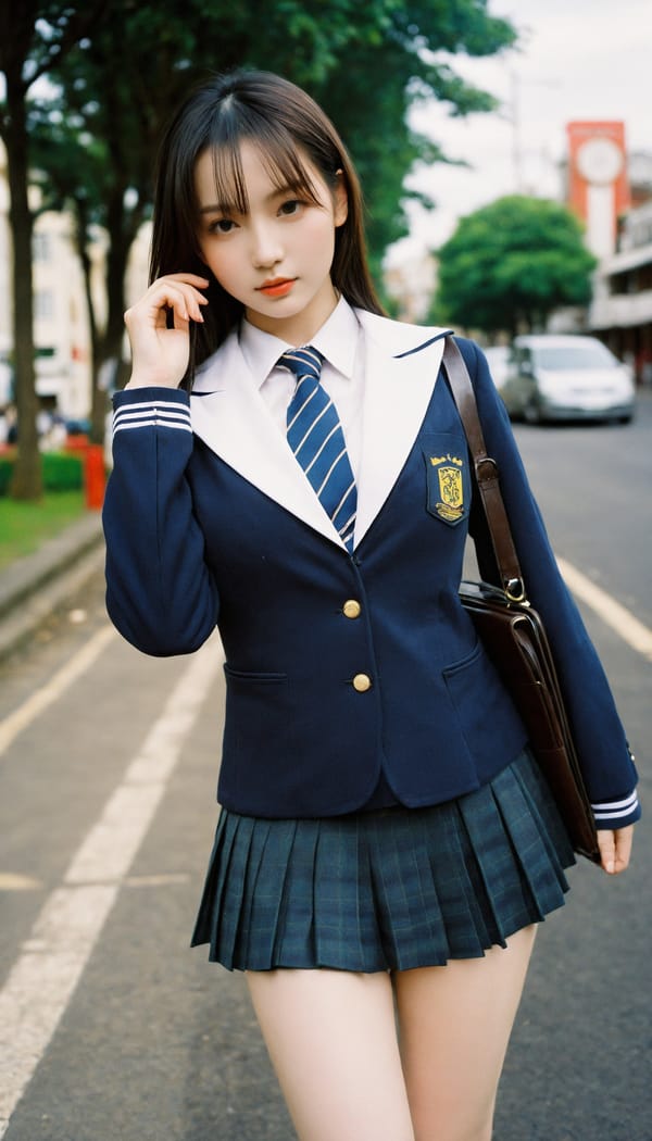 Tags: 21872187, SDXL
{"3": {"inputs": {"seed": 769574885578039, "steps": 32, "cfg": 7.77, "sampler_name": "dpmpp_2m", "scheduler": "karras", "denoise": 1.0, "model": ["27", 0], "positive": ["6", 0], "negative": ["7", 0], "latent_image": ["5", 0]}, "class_type": "KSampler"}, "4": {"inputs": {"ckpt_name": "helloworldxl.safetensors"}, "class_type": "CheckpointLoaderSimple"}, "5": {"inputs": {"width": 768, "height": 1344, "batch_size": 1}, "class_type": "EmptyLatentImage"}, "6": {"inputs": {"text": "28 year old girl, (pale skin:1.01), (idol:1.09), (blush:1.02), (slim:1.01), (seductive pose:1.00), (temptress:1.14), (seductive facial expression:0.96), (detailed face:1.08), (eyelashes:0.97), (beautiful eyes:1.05), (double eyelids:0.97), (cute:1.11), (sexy lips:1.11), (in a seductive pose:1.03), (large perky breasts:1.06), (cleavage:1.01), (thigh gap:1.11), (school uniform:1.09), choker, busy street, (film:1.09), (candid cinema:1.05), (detailed skin:1.03), (natural looking skin:1.08), (RAW:1.02), (textured skin:1.06), (soft lighting:1.09), (portra:1.05)", "clip": ["27", 1]}, "class_type": "CLIPTextEncode"}, "7": {"inputs": {"text": "(twisted:1.11), (distorted:1.07), (open mouth:1.08), (watermark:1.12), (bad hands:1.06), (low resolution:1.05), (worst quality:1.13)", "clip": ["27", 1]}, "class_type": "CLIPTextEncode"}, "8": {"inputs": {"samples": ["3", 0], "vae": ["4", 2]}, "class_type": "VAEDecode"}, "25": {"inputs": {"lora_name": "nudify_xl.safetensors", "strength_model": 0.2, "strength_clip": 0.11, "model": ["4", 0], "clip": ["4", 1]}, "class_type": "LoraLoader"}, "26": {"inputs": {"lora_name": "shirtlift_SDXL_v2.safetensors", "strength_model": 0.18, "strength_clip": 0.04, "model": ["25", 0], "clip": ["25", 1]}, "class_type": "LoraLoader"}, "27": {"inputs": {"lora_name": "PerfectEyesXL.safetensors", "strength_model": 0.1, "strength_clip": 0.14, "model": ["26", 0], "clip": ["26", 1]}, "class_type": "LoraLoader"}, "30": {"inputs": {"model_name": "4x_NMKD-Superscale-SP_178000_G.pth"}, "class_type": "UpscaleModelLoader"}, "31": {"inputs": {"upscale_model": ["30", 0], "image": ["8", 0]}, "class_type": "ImageUpscaleWithModel"}, "32": {"inputs": {"upscale_method": "lanczos", "scale_by": 0.5, "image": ["31", 0]}, "class_type": "ImageScaleBy"}, "33": {"inputs": {"pixels": ["32", 0], "vae": ["4", 2]}, "class_type": "VAEEncode"}, "34": {"inputs": {"seed": 769574885578039, "steps": 32, "cfg": 7.77, "sampler_name": "dpmpp_2m", "scheduler": "karras", "denoise": 0.3, "model": ["27", 0], "positive": ["6", 0], "negative": ["7", 0], "latent_image": ["33", 0]}, "class_type": "KSampler"}, "36": {"inputs": {"samples": ["34", 0], "vae": ["4", 2]}, "class_type": "VAEDecode"}, "39": {"inputs": {"filename_prefix": "comfyapi-1716144174167", "images": ["36", 0]}, "class_type": "SaveImage"}}