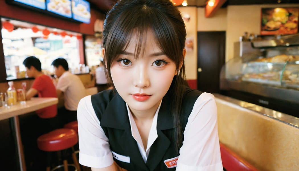 Tags: 21872187, SDXL
{"3": {"inputs": {"seed": 999636296331855, "steps": 64, "cfg": 6.74, "sampler_name": "dpmpp_2m", "scheduler": "karras", "denoise": 1.0, "model": ["27", 0], "positive": ["6", 0], "negative": ["7", 0], "latent_image": ["5", 0]}, "class_type": "KSampler"}, "4": {"inputs": {"ckpt_name": "helloworldxl.safetensors"}, "class_type": "CheckpointLoaderSimple"}, "5": {"inputs": {"width": 1344, "height": 768, "batch_size": 1}, "class_type": "EmptyLatentImage"}, "6": {"inputs": {"text": "22 year old girl, (taiwanese:1.12), (korean:0.95), (idol:0.97), (seductive facial expression:1.03), (sexy lips:0.97), (eyelashes:0.97), (seductive pose:1.03), (double eyelids:1.12), (slim:1.01), (cute:1.12), (beautiful eyes:1.05), (blush:1.04), (detailed face:1.11), (pale skin:1.08), (in a seductive pose:0.97), (large perky breasts:0.97), (cleavage:0.95), (thigh gap:1.02), (a waitress in uniform:1.11) working at a restaurant, (candid cinema:1.00), (detailed skin:1.09), (skin fuzz:1.02), (soft lighting:1.06), (textured skin:1.03), (RAW:1.05), (natural looking skin:1.07), (film:1.01), (portra:1.09)", "clip": ["27", 1]}, "class_type": "CLIPTextEncode"}, "7": {"inputs": {"text": "(worst quality:1.13), (watermark:1.06), (twisted:1.13), (open mouth:1.06), (low resolution:1.12), (bad hands:1.10), (distorted:1.09)", "clip": ["27", 1]}, "class_type": "CLIPTextEncode"}, "8": {"inputs": {"samples": ["3", 0], "vae": ["4", 2]}, "class_type": "VAEDecode"}, "25": {"inputs": {"lora_name": "nudify_xl.safetensors", "strength_model": 0.06, "strength_clip": 0.09, "model": ["4", 0], "clip": ["4", 1]}, "class_type": "LoraLoader"}, "26": {"inputs": {"lora_name": "shirtlift_SDXL_v2.safetensors", "strength_model": 0.08, "strength_clip": 0.01, "model": ["25", 0], "clip": ["25", 1]}, "class_type": "LoraLoader"}, "27": {"inputs": {"lora_name": "PerfectEyesXL.safetensors", "strength_model": 0.09, "strength_clip": 0.19, "model": ["26", 0], "clip": ["26", 1]}, "class_type": "LoraLoader"}, "30": {"inputs": {"model_name": "4x_NMKD-Superscale-SP_178000_G.pth"}, "class_type": "UpscaleModelLoader"}, "31": {"inputs": {"upscale_model": ["30", 0], "image": ["8", 0]}, "class_type": "ImageUpscaleWithModel"}, "32": {"inputs": {"upscale_method": "lanczos", "scale_by": 0.5, "image": ["31", 0]}, "class_type": "ImageScaleBy"}, "33": {"inputs": {"pixels": ["32", 0], "vae": ["4", 2]}, "class_type": "VAEEncode"}, "34": {"inputs": {"seed": 999636296331855, "steps": 64, "cfg": 6.74, "sampler_name": "dpmpp_2m", "scheduler": "karras", "denoise": 0.3, "model": ["27", 0], "positive": ["6", 0], "negative": ["7", 0], "latent_image": ["33", 0]}, "class_type": "KSampler"}, "36": {"inputs": {"samples": ["34", 0], "vae": ["4", 2]}, "class_type": "VAEDecode"}, "39": {"inputs": {"filename_prefix": "comfyapi-1727897424504", "images": ["36", 0]}, "class_type": "SaveImage"}}