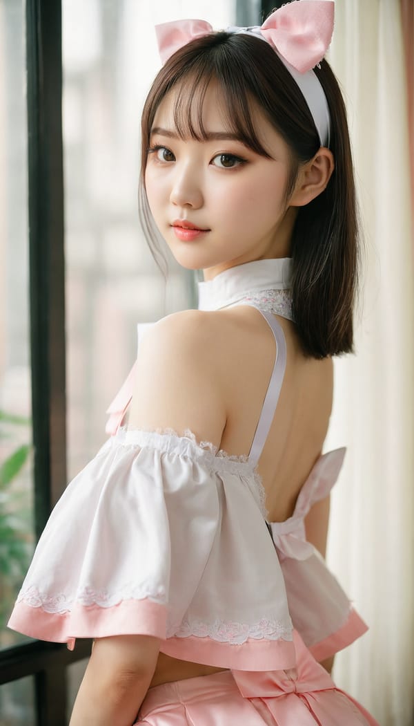 Tags: 21872187, SDXL
{"3": {"inputs": {"seed": 919583447236896, "steps": 64, "cfg": 7.8, "sampler_name": "dpmpp_2m", "scheduler": "karras", "denoise": 1.0, "model": ["27", 0], "positive": ["6", 0], "negative": ["7", 0], "latent_image": ["5", 0]}, "class_type": "KSampler"}, "4": {"inputs": {"ckpt_name": "juggernautxl.safetensors"}, "class_type": "CheckpointLoaderSimple"}, "5": {"inputs": {"width": 768, "height": 1344, "batch_size": 1}, "class_type": "EmptyLatentImage"}, "6": {"inputs": {"text": "20 year old girl, (korean:1.09), (ukrainian:0.99), (cute:1.09), (seductive facial expression:1.13), (eyelashes:1.07), (seductive pose:1.04), (blush:0.95), (pale skin:1.04), (detailed face:1.14), (idol:0.98), (double eyelids:1.13), (temptress:1.04), (sexy lips:1.07), (slim:1.00), (perky ass:1.03), (exposed ass:1.03), (looking back:1.10), (sexy ass:0.97), (thigh gap:1.04), in a (skimpy maid costume:1.06) working at a maid cafe, choker, bowtie, headband, pleated skirt, (natural looking skin:1.02), (film:1.01), (RAW:1.06), (skin fuzz:1.01), (portra:1.00), (candid cinema:1.09), (soft lighting:1.07), (textured skin:1.09), (detailed skin:1.04)", "clip": ["27", 1]}, "class_type": "CLIPTextEncode"}, "7": {"inputs": {"text": "(bad hands:1.07), (distorted:1.14), (open mouth:1.10), (worst quality:1.05), (low resolution:1.14), (watermark:1.13), (twisted:1.12)", "clip": ["27", 1]}, "class_type": "CLIPTextEncode"}, "8": {"inputs": {"samples": ["3", 0], "vae": ["4", 2]}, "class_type": "VAEDecode"}, "25": {"inputs": {"lora_name": "nudify_xl.safetensors", "strength_model": 0.38, "strength_clip": 0.2, "model": ["4", 0], "clip": ["4", 1]}, "class_type": "LoraLoader"}, "26": {"inputs": {"lora_name": "shirtlift_SDXL_v2.safetensors", "strength_model": 0.18, "strength_clip": 0.04, "model": ["25", 0], "clip": ["25", 1]}, "class_type": "LoraLoader"}, "27": {"inputs": {"lora_name": "PerfectEyesXL.safetensors", "strength_model": 0.19, "strength_clip": 0.14, "model": ["26", 0], "clip": ["26", 1]}, "class_type": "LoraLoader"}, "30": {"inputs": {"model_name": "4x_NMKD-Superscale-SP_178000_G.pth"}, "class_type": "UpscaleModelLoader"}, "31": {"inputs": {"upscale_model": ["30", 0], "image": ["8", 0]}, "class_type": "ImageUpscaleWithModel"}, "32": {"inputs": {"upscale_method": "lanczos", "scale_by": 0.5, "image": ["31", 0]}, "class_type": "ImageScaleBy"}, "33": {"inputs": {"pixels": ["32", 0], "vae": ["4", 2]}, "class_type": "VAEEncode"}, "34": {"inputs": {"seed": 919583447236896, "steps": 64, "cfg": 7.8, "sampler_name": "dpmpp_2m", "scheduler": "karras", "denoise": 0.3, "model": ["27", 0], "positive": ["6", 0], "negative": ["7", 0], "latent_image": ["33", 0]}, "class_type": "KSampler"}, "36": {"inputs": {"samples": ["34", 0], "vae": ["4", 2]}, "class_type": "VAEDecode"}, "39": {"inputs": {"filename_prefix": "comfyapi-1716365096448", "images": ["36", 0]}, "class_type": "SaveImage"}}