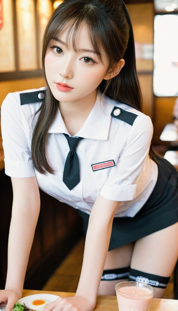 Tags: 21872187, SDXL
{"3": {"inputs": {"seed": 525570558482070, "steps": 32, "cfg": 7.4, "sampler_name": "dpmpp_2m", "scheduler": "karras", "denoise": 1.0, "model": ["27", 0], "positive": ["6", 0], "negative": ["7", 0], "latent_image": ["5", 0]}, "class_type": "KSampler"}, "4": {"inputs": {"ckpt_name": "leosamsHelloworldSDXL_helloworldSDXL32DPO.safetensors"}, "class_type": "CheckpointLoaderSimple"}, "5": {"inputs": {"width": 768, "height": 1344, "batch_size": 1}, "class_type": "EmptyLatentImage"}, "6": {"inputs": {"text": "24 year old girl, (japanese:0.97), (blush:1.07), (idol:1.10), (sexy lips:1.11), (detailed face:0.96), (beautiful eyes:0.98), (seductive pose:1.08), (pale skin:1.13), (temptress:0.95), (double eyelids:0.99), (seductive facial expression:1.11), (cute:0.99), (eyelashes:1.13), (slim:0.99), (perky ass:0.98), (exposed ass:1.10), (looking back:1.02), (sexy ass:0.98), (thigh gap:1.06), (a waitress in uniform:1.14) working at a restaurant, (natural looking skin:1.08), (portra:1.09), (soft lighting:1.09), (RAW:1.04), (candid cinema:1.05), (skin fuzz:1.07), (film:1.01), (detailed skin:1.06), (textured skin:1.06)", "clip": ["27", 1]}, "class_type": "CLIPTextEncode"}, "7": {"inputs": {"text": "(twisted:1.14), (watermark:1.12), (open mouth:1.06), (distorted:1.11), (low resolution:1.08), (bad hands:1.13), (worst quality:1.07)", "clip": ["27", 1]}, "class_type": "CLIPTextEncode"}, "8": {"inputs": {"samples": ["3", 0], "vae": ["4", 2]}, "class_type": "VAEDecode"}, "25": {"inputs": {"lora_name": "nudify_xl.safetensors", "strength_model": 0.29, "strength_clip": 0.39, "model": ["4", 0], "clip": ["4", 1]}, "class_type": "LoraLoader"}, "26": {"inputs": {"lora_name": "shirtlift_SDXL_v2.safetensors", "strength_model": 0.05, "strength_clip": 0.04, "model": ["25", 0], "clip": ["25", 1]}, "class_type": "LoraLoader"}, "27": {"inputs": {"lora_name": "PerfectEyesXL.safetensors", "strength_model": 0.15, "strength_clip": 0.03, "model": ["26", 0], "clip": ["26", 1]}, "class_type": "LoraLoader"}, "30": {"inputs": {"model_name": "4x_NMKD-Superscale-SP_178000_G.pth"}, "class_type": "UpscaleModelLoader"}, "31": {"inputs": {"upscale_model": ["30", 0], "image": ["8", 0]}, "class_type": "ImageUpscaleWithModel"}, "32": {"inputs": {"upscale_method": "lanczos", "scale_by": 0.5, "image": ["31", 0]}, "class_type": "ImageScaleBy"}, "33": {"inputs": {"pixels": ["32", 0], "vae": ["4", 2]}, "class_type": "VAEEncode"}, "34": {"inputs": {"seed": 525570558482070, "steps": 32, "cfg": 7.4, "sampler_name": "dpmpp_2m", "scheduler": "karras", "denoise": 0.3, "model": ["27", 0], "positive": ["6", 0], "negative": ["7", 0], "latent_image": ["33", 0]}, "class_type": "KSampler"}, "36": {"inputs": {"samples": ["34", 0], "vae": ["4", 2]}, "class_type": "VAEDecode"}, "39": {"inputs": {"filename_prefix": "comfyapi-1708029988770", "images": ["36", 0]}, "class_type": "SaveImage"}}