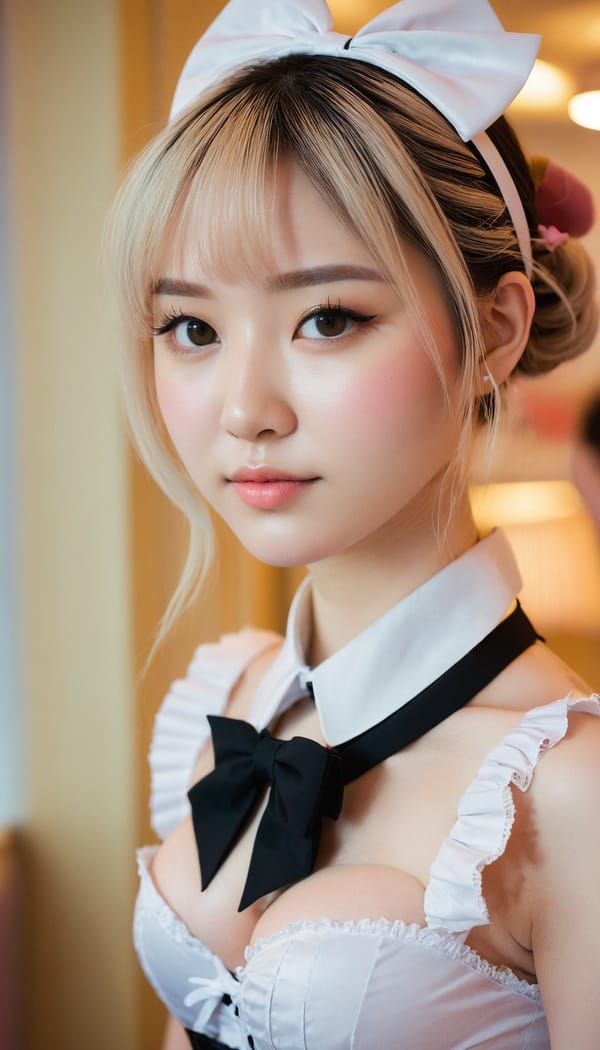 Tags: 21872187, SDXL
{"3": {"inputs": {"seed": 653800986602727, "steps": 64, "cfg": 7.2, "sampler_name": "dpmpp_2m", "scheduler": "karras", "denoise": 1.0, "model": ["27", 0], "positive": ["6", 0], "negative": ["7", 0], "latent_image": ["5", 0]}, "class_type": "KSampler"}, "4": {"inputs": {"ckpt_name": "juggernautxl.safetensors"}, "class_type": "CheckpointLoaderSimple"}, "5": {"inputs": {"width": 768, "height": 1344, "batch_size": 1}, "class_type": "EmptyLatentImage"}, "6": {"inputs": {"text": "24 year old girl, (sexy lips:1.13), (double eyelids:1.04), (detailed face:0.99), (slim:0.97), (seductive pose:1.14), (temptress:1.14), (eyelashes:1.08), (beautiful eyes:1.14), (seductive facial expression:1.04), (blush:1.11), (pale skin:0.97), (cute:1.11), (on all fours:0.97), (spreading ass cheeks:0.96), (from behind:1.01), (backboob:0.98), in a (skimpy maid costume:0.95) working at a maid cafe, choker, bowtie, headband, pleated skirt, (textured skin:1.02), (natural looking skin:1.00), (skin fuzz:1.07), (detailed skin:1.04), (candid cinema:1.01), (portra:1.09), (film:1.01), (RAW:1.08), (soft lighting:1.00)", "clip": ["27", 1]}, "class_type": "CLIPTextEncode"}, "7": {"inputs": {"text": "(twisted:1.10), (open mouth:1.07), (bad hands:1.06), (low resolution:1.08), (distorted:1.10), (watermark:1.05), (worst quality:1.09)", "clip": ["27", 1]}, "class_type": "CLIPTextEncode"}, "8": {"inputs": {"samples": ["3", 0], "vae": ["4", 2]}, "class_type": "VAEDecode"}, "25": {"inputs": {"lora_name": "nudify_xl.safetensors", "strength_model": 0.11, "strength_clip": 0.26, "model": ["4", 0], "clip": ["4", 1]}, "class_type": "LoraLoader"}, "26": {"inputs": {"lora_name": "shirtlift_SDXL_v2.safetensors", "strength_model": 0.18, "strength_clip": 0.07, "model": ["25", 0], "clip": ["25", 1]}, "class_type": "LoraLoader"}, "27": {"inputs": {"lora_name": "PerfectEyesXL.safetensors", "strength_model": 0.16, "strength_clip": 0.01, "model": ["26", 0], "clip": ["26", 1]}, "class_type": "LoraLoader"}, "30": {"inputs": {"model_name": "4x_NMKD-Superscale-SP_178000_G.pth"}, "class_type": "UpscaleModelLoader"}, "31": {"inputs": {"upscale_model": ["30", 0], "image": ["8", 0]}, "class_type": "ImageUpscaleWithModel"}, "32": {"inputs": {"upscale_method": "lanczos", "scale_by": 0.5, "image": ["31", 0]}, "class_type": "ImageScaleBy"}, "33": {"inputs": {"pixels": ["32", 0], "vae": ["4", 2]}, "class_type": "VAEEncode"}, "34": {"inputs": {"seed": 653800986602727, "steps": 64, "cfg": 7.2, "sampler_name": "dpmpp_2m", "scheduler": "karras", "denoise": 0.3, "model": ["27", 0], "positive": ["6", 0], "negative": ["7", 0], "latent_image": ["33", 0]}, "class_type": "KSampler"}, "36": {"inputs": {"samples": ["34", 0], "vae": ["4", 2]}, "class_type": "VAEDecode"}, "39": {"inputs": {"filename_prefix": "comfyapi-1726658328478", "images": ["36", 0]}, "class_type": "SaveImage"}}