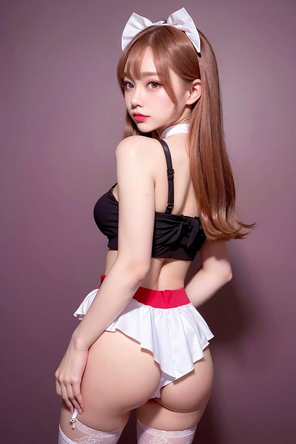 Tags: 21872187
<lora:koreanDollLikeness:0.58>, <lora:YaeMiko_Test:0.42>, maid cafe, stockings, (maid costume:1.20), choker, bowtie, headband, (pleated skirt:1.11), (perky ass:1.02), (exposed ass:1.18), (looking back:1.07), <lora:Addams:0.23>, extremely detailed eyes, extremely detailed face, cute, (photorealistic:1.10), sexy lips, seductive smile, eyelashes, pale skin, perky breasts, textured skin, RAW, best quality, (thigh gap:1.14), blush, delicate and beautiful girl, solo, (dramatic:1.14)
Negative prompt: anime, black and white, fat, (worst quality:2.04)
Steps: 32, Sampler: DPM++ 2M Karras, CFG scale: 5.85, Seed: 3033354660, Size: 512x768, Model hash: fc2511737a, Model: chilloutmix_NiPrunedFp32Fix, Seed resize from: -1x-1, Denoising strength: 0.4, Version: v1.2.1, Hires upscale: 2.0, Hires steps: 32, Hires upscaler: ESRGAN_4x