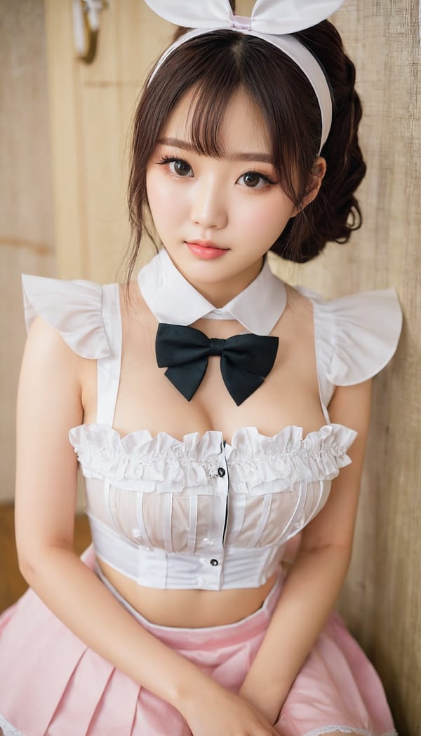 Tags: 21872187, SDXL
{"3": {"inputs": {"seed": 626068053908894, "steps": 32, "cfg": 5.77, "sampler_name": "dpmpp_2m", "scheduler": "karras", "denoise": 1.0, "model": ["27", 0], "positive": ["6", 0], "negative": ["7", 0], "latent_image": ["5", 0]}, "class_type": "KSampler"}, "4": {"inputs": {"ckpt_name": "juggernautxl.safetensors"}, "class_type": "CheckpointLoaderSimple"}, "5": {"inputs": {"width": 768, "height": 1344, "batch_size": 1}, "class_type": "EmptyLatentImage"}, "6": {"inputs": {"text": "18 year old girl, (korean:1.10), (cute:1.13), (idol:1.05), (eyelashes:1.05), (seductive pose:0.98), (temptress:1.10), (beautiful eyes:1.10), (detailed face:1.09), (sexy lips:0.95), (pale skin:0.99), (blush:1.01), (double eyelids:1.13), (seductive facial expression:1.14), (in a seductive pose:0.98), (large perky breasts:1.06), (cleavage:1.11), (thigh gap:1.01), in a (skimpy maid costume:0.95) working at a maid cafe, choker, bowtie, headband, pleated skirt, (candid cinema:1.01), (natural looking skin:1.00), (textured skin:1.00), (skin fuzz:1.04), (portra:1.08), (soft lighting:1.02), (detailed skin:1.04), (RAW:1.07), (film:1.02)", "clip": ["27", 1]}, "class_type": "CLIPTextEncode"}, "7": {"inputs": {"text": "(distorted:1.08), (twisted:1.08), (bad hands:1.05), (worst quality:1.12), (open mouth:1.07), (watermark:1.07), (low resolution:1.05)", "clip": ["27", 1]}, "class_type": "CLIPTextEncode"}, "8": {"inputs": {"samples": ["3", 0], "vae": ["4", 2]}, "class_type": "VAEDecode"}, "25": {"inputs": {"lora_name": "nudify_xl.safetensors", "strength_model": 0.18, "strength_clip": 0.03, "model": ["4", 0], "clip": ["4", 1]}, "class_type": "LoraLoader"}, "26": {"inputs": {"lora_name": "shirtlift_SDXL_v2.safetensors", "strength_model": 0.08, "strength_clip": 0.0, "model": ["25", 0], "clip": ["25", 1]}, "class_type": "LoraLoader"}, "27": {"inputs": {"lora_name": "PerfectEyesXL.safetensors", "strength_model": 0.01, "strength_clip": 0.12, "model": ["26", 0], "clip": ["26", 1]}, "class_type": "LoraLoader"}, "30": {"inputs": {"model_name": "4x_NMKD-Superscale-SP_178000_G.pth"}, "class_type": "UpscaleModelLoader"}, "31": {"inputs": {"upscale_model": ["30", 0], "image": ["8", 0]}, "class_type": "ImageUpscaleWithModel"}, "32": {"inputs": {"upscale_method": "lanczos", "scale_by": 0.5, "image": ["31", 0]}, "class_type": "ImageScaleBy"}, "33": {"inputs": {"pixels": ["32", 0], "vae": ["4", 2]}, "class_type": "VAEEncode"}, "34": {"inputs": {"seed": 626068053908894, "steps": 32, "cfg": 5.77, "sampler_name": "dpmpp_2m", "scheduler": "karras", "denoise": 0.3, "model": ["27", 0], "positive": ["6", 0], "negative": ["7", 0], "latent_image": ["33", 0]}, "class_type": "KSampler"}, "36": {"inputs": {"samples": ["34", 0], "vae": ["4", 2]}, "class_type": "VAEDecode"}, "39": {"inputs": {"filename_prefix": "comfyapi-1715837301598", "images": ["36", 0]}, "class_type": "SaveImage"}}