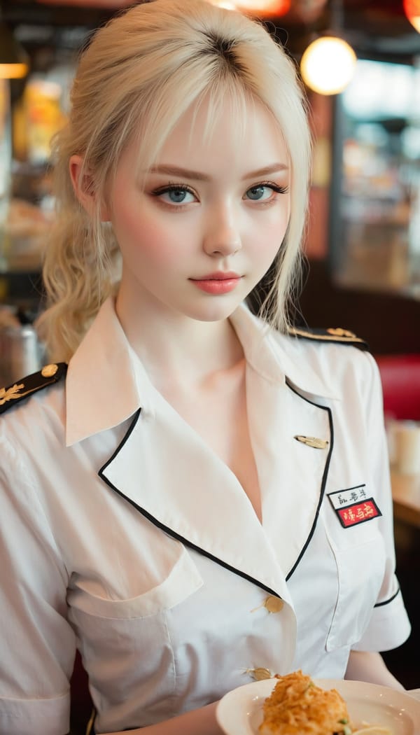 Tags: 21872187, SDXL
{"3": {"inputs": {"seed": 337457621435699, "steps": 32, "cfg": 5.84, "sampler_name": "dpmpp_2m", "scheduler": "karras", "denoise": 1.0, "model": ["27", 0], "positive": ["6", 0], "negative": ["7", 0], "latent_image": ["5", 0]}, "class_type": "KSampler"}, "4": {"inputs": {"ckpt_name": "juggernautxl.safetensors"}, "class_type": "CheckpointLoaderSimple"}, "5": {"inputs": {"width": 768, "height": 1344, "batch_size": 1}, "class_type": "EmptyLatentImage"}, "6": {"inputs": {"text": "20 year old girl, (beautiful eyes:1.03), (temptress:0.98), (cute:1.13), (pale skin:1.14), (slim:1.13), (seductive facial expression:1.09), (double eyelids:1.10), (sexy lips:1.12), (blush:1.01), (detailed face:1.03), (idol:0.96), (seductive pose:0.96), (eyelashes:0.98), (in a seductive pose:1.08), (large perky breasts:1.03), (cleavage:1.01), (thigh gap:1.07), (a waitress in uniform:1.11) working at a restaurant, (natural looking skin:1.03), (textured skin:1.08), (skin fuzz:1.05), (soft lighting:1.03), (detailed skin:1.08), (RAW:1.03), (candid cinema:1.01), (portra:1.00), (film:1.03)", "clip": ["27", 1]}, "class_type": "CLIPTextEncode"}, "7": {"inputs": {"text": "(watermark:1.08), (worst quality:1.05), (twisted:1.12), (open mouth:1.13), (low resolution:1.08), (bad hands:1.11), (distorted:1.08)", "clip": ["27", 1]}, "class_type": "CLIPTextEncode"}, "8": {"inputs": {"samples": ["3", 0], "vae": ["4", 2]}, "class_type": "VAEDecode"}, "25": {"inputs": {"lora_name": "nudify_xl.safetensors", "strength_model": 0.17, "strength_clip": 0.29, "model": ["4", 0], "clip": ["4", 1]}, "class_type": "LoraLoader"}, "26": {"inputs": {"lora_name": "shirtlift_SDXL_v2.safetensors", "strength_model": 0.0, "strength_clip": 0.13, "model": ["25", 0], "clip": ["25", 1]}, "class_type": "LoraLoader"}, "27": {"inputs": {"lora_name": "PerfectEyesXL.safetensors", "strength_model": 0.13, "strength_clip": 0.02, "model": ["26", 0], "clip": ["26", 1]}, "class_type": "LoraLoader"}, "30": {"inputs": {"model_name": "4x_NMKD-Superscale-SP_178000_G.pth"}, "class_type": "UpscaleModelLoader"}, "31": {"inputs": {"upscale_model": ["30", 0], "image": ["8", 0]}, "class_type": "ImageUpscaleWithModel"}, "32": {"inputs": {"upscale_method": "lanczos", "scale_by": 0.5, "image": ["31", 0]}, "class_type": "ImageScaleBy"}, "33": {"inputs": {"pixels": ["32", 0], "vae": ["4", 2]}, "class_type": "VAEEncode"}, "34": {"inputs": {"seed": 337457621435699, "steps": 32, "cfg": 5.84, "sampler_name": "dpmpp_2m", "scheduler": "karras", "denoise": 0.3, "model": ["27", 0], "positive": ["6", 0], "negative": ["7", 0], "latent_image": ["33", 0]}, "class_type": "KSampler"}, "36": {"inputs": {"samples": ["34", 0], "vae": ["4", 2]}, "class_type": "VAEDecode"}, "39": {"inputs": {"filename_prefix": "comfyapi-1732584455329", "images": ["36", 0]}, "class_type": "SaveImage"}}