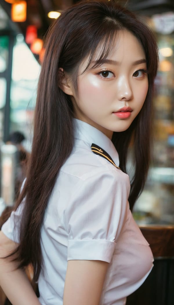 Tags: 21872187, SDXL
{"3": {"inputs": {"seed": 924416152689757, "steps": 32, "cfg": 6.45, "sampler_name": "dpmpp_2m", "scheduler": "karras", "denoise": 1.0, "model": ["27", 0], "positive": ["6", 0], "negative": ["7", 0], "latent_image": ["5", 0]}, "class_type": "KSampler"}, "4": {"inputs": {"ckpt_name": "juggernautxl.safetensors"}, "class_type": "CheckpointLoaderSimple"}, "5": {"inputs": {"width": 768, "height": 1344, "batch_size": 1}, "class_type": "EmptyLatentImage"}, "6": {"inputs": {"text": "19 year old girl, (korean:1.12), (ukrainian:0.98), (chinese:0.99), (blush:1.03), (eyelashes:1.00), (seductive facial expression:1.00), (slim:1.08), (sexy lips:1.14), (idol:1.06), (beautiful eyes:1.14), (detailed face:1.04), (double eyelids:1.03), (pale skin:1.02), (temptress:1.14), (seductive pose:1.14), (perky ass:0.99), (exposed ass:0.99), (looking back:0.95), (sexy ass:1.07), (thigh gap:0.98), (a waitress in uniform:1.10) working at a restaurant, (detailed skin:1.04), (natural looking skin:1.04), (portra:1.06), (skin fuzz:1.06), (film:1.01), (RAW:1.00), (textured skin:1.04), (soft lighting:1.04), (candid cinema:1.06)", "clip": ["27", 1]}, "class_type": "CLIPTextEncode"}, "7": {"inputs": {"text": "(bad hands:1.06), (open mouth:1.08), (low resolution:1.05), (worst quality:1.10), (watermark:1.12)", "clip": ["27", 1]}, "class_type": "CLIPTextEncode"}, "8": {"inputs": {"samples": ["3", 0], "vae": ["4", 2]}, "class_type": "VAEDecode"}, "25": {"inputs": {"lora_name": "nudify_xl.safetensors", "strength_model": 0.29, "strength_clip": 0.24, "model": ["4", 0], "clip": ["4", 1]}, "class_type": "LoraLoader"}, "26": {"inputs": {"lora_name": "shirtlift_SDXL_v2.safetensors", "strength_model": 0.0, "strength_clip": 0.09, "model": ["25", 0], "clip": ["25", 1]}, "class_type": "LoraLoader"}, "27": {"inputs": {"lora_name": "PerfectEyesXL.safetensors", "strength_model": 0.05, "strength_clip": 0.06, "model": ["26", 0], "clip": ["26", 1]}, "class_type": "LoraLoader"}, "30": {"inputs": {"model_name": "4x_NMKD-Superscale-SP_178000_G.pth"}, "class_type": "UpscaleModelLoader"}, "31": {"inputs": {"upscale_model": ["30", 0], "image": ["8", 0]}, "class_type": "ImageUpscaleWithModel"}, "32": {"inputs": {"upscale_method": "lanczos", "scale_by": 0.5, "image": ["31", 0]}, "class_type": "ImageScaleBy"}, "33": {"inputs": {"pixels": ["32", 0], "vae": ["4", 2]}, "class_type": "VAEEncode"}, "34": {"inputs": {"seed": 924416152689757, "steps": 32, "cfg": 6.45, "sampler_name": "dpmpp_2m", "scheduler": "karras", "denoise": 0.3, "model": ["27", 0], "positive": ["6", 0], "negative": ["7", 0], "latent_image": ["33", 0]}, "class_type": "KSampler"}, "36": {"inputs": {"samples": ["34", 0], "vae": ["4", 2]}, "class_type": "VAEDecode"}, "39": {"inputs": {"filename_prefix": "comfyapi-1724448383178", "images": ["36", 0]}, "class_type": "SaveImage"}}