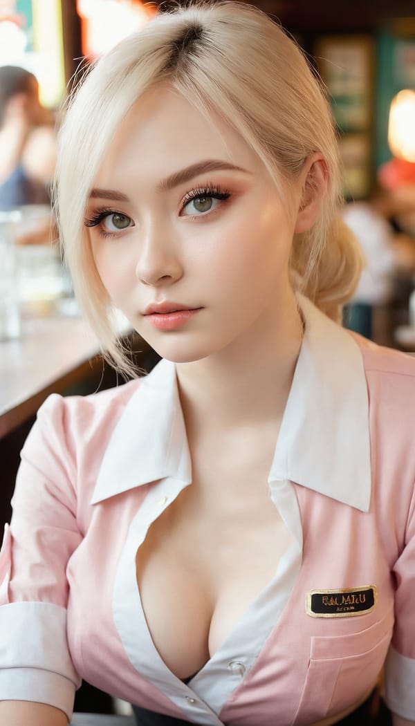 Tags: 21872187, SDXL
{"3": {"inputs": {"seed": 156373610821120, "steps": 64, "cfg": 5.45, "sampler_name": "dpmpp_2m", "scheduler": "karras", "denoise": 1.0, "model": ["27", 0], "positive": ["6", 0], "negative": ["7", 0], "latent_image": ["5", 0]}, "class_type": "KSampler"}, "4": {"inputs": {"ckpt_name": "juggernautxl.safetensors"}, "class_type": "CheckpointLoaderSimple"}, "5": {"inputs": {"width": 768, "height": 1344, "batch_size": 1}, "class_type": "EmptyLatentImage"}, "6": {"inputs": {"text": "24 year old girl, (russian:1.13), (idol:1.09), (beautiful eyes:0.99), (pale skin:1.11), (detailed face:0.95), (blush:1.14), (temptress:1.10), (slim:1.01), (seductive pose:1.07), (sexy lips:1.09), (eyelashes:1.13), (cute:0.95), (double eyelids:1.02), (seductive facial expression:1.14), (on all fours:1.10), (spreading ass cheeks:1.03), (from behind:1.00), (backboob:0.97), (a waitress in uniform:1.05) working at a restaurant, (textured skin:1.04), (portra:1.05), (soft lighting:1.01), (candid cinema:1.05), (film:1.05), (skin fuzz:1.05), (RAW:1.03), (natural looking skin:1.06), (detailed skin:1.03)", "clip": ["27", 1]}, "class_type": "CLIPTextEncode"}, "7": {"inputs": {"text": "(worst quality:1.11), (twisted:1.10), (distorted:1.12), (watermark:1.14), (bad hands:1.12), (low resolution:1.10), (open mouth:1.14)", "clip": ["27", 1]}, "class_type": "CLIPTextEncode"}, "8": {"inputs": {"samples": ["3", 0], "vae": ["4", 2]}, "class_type": "VAEDecode"}, "25": {"inputs": {"lora_name": "nudify_xl.safetensors", "strength_model": 0.21, "strength_clip": 0.22, "model": ["4", 0], "clip": ["4", 1]}, "class_type": "LoraLoader"}, "26": {"inputs": {"lora_name": "shirtlift_SDXL_v2.safetensors", "strength_model": 0.1, "strength_clip": 0.17, "model": ["25", 0], "clip": ["25", 1]}, "class_type": "LoraLoader"}, "27": {"inputs": {"lora_name": "PerfectEyesXL.safetensors", "strength_model": 0.05, "strength_clip": 0.14, "model": ["26", 0], "clip": ["26", 1]}, "class_type": "LoraLoader"}, "30": {"inputs": {"model_name": "4x_NMKD-Superscale-SP_178000_G.pth"}, "class_type": "UpscaleModelLoader"}, "31": {"inputs": {"upscale_model": ["30", 0], "image": ["8", 0]}, "class_type": "ImageUpscaleWithModel"}, "32": {"inputs": {"upscale_method": "lanczos", "scale_by": 0.5, "image": ["31", 0]}, "class_type": "ImageScaleBy"}, "33": {"inputs": {"pixels": ["32", 0], "vae": ["4", 2]}, "class_type": "VAEEncode"}, "34": {"inputs": {"seed": 156373610821120, "steps": 64, "cfg": 5.45, "sampler_name": "dpmpp_2m", "scheduler": "karras", "denoise": 0.3, "model": ["27", 0], "positive": ["6", 0], "negative": ["7", 0], "latent_image": ["33", 0]}, "class_type": "KSampler"}, "36": {"inputs": {"samples": ["34", 0], "vae": ["4", 2]}, "class_type": "VAEDecode"}, "39": {"inputs": {"filename_prefix": "comfyapi-1734908423215", "images": ["36", 0]}, "class_type": "SaveImage"}}