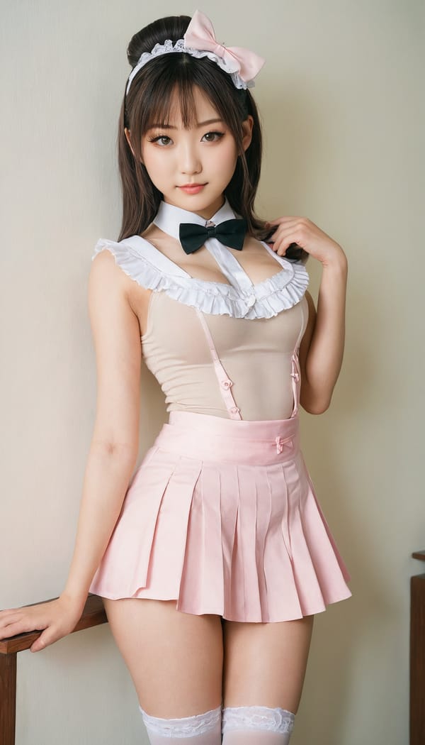 Tags: 21872187, SDXL
{"3": {"inputs": {"seed": 838573802709641, "steps": 32, "cfg": 5.27, "sampler_name": "dpmpp_2m", "scheduler": "karras", "denoise": 1.0, "model": ["27", 0], "positive": ["6", 0], "negative": ["7", 0], "latent_image": ["5", 0]}, "class_type": "KSampler"}, "4": {"inputs": {"ckpt_name": "juggernautxl.safetensors"}, "class_type": "CheckpointLoaderSimple"}, "5": {"inputs": {"width": 768, "height": 1344, "batch_size": 1}, "class_type": "EmptyLatentImage"}, "6": {"inputs": {"text": "20 year old girl, (japanese:1.04), (seductive facial expression:0.99), (seductive pose:0.99), (sexy lips:1.08), (double eyelids:1.11), (cute:1.00), (pale skin:1.01), (idol:1.02), (eyelashes:1.12), (temptress:1.08), (slim:0.96), (beautiful eyes:1.11), (blush:1.12), (in a seductive pose:0.96), (large perky breasts:0.97), (cleavage:1.14), (thigh gap:1.08), in a (skimpy maid costume:1.01) working at a maid cafe, choker, bowtie, headband, pleated skirt, (natural looking skin:1.08), (portra:1.06), (RAW:1.05), (film:1.02), (candid cinema:1.07), (soft lighting:1.01), (skin fuzz:1.05), (textured skin:1.06), (detailed skin:1.04)", "clip": ["27", 1]}, "class_type": "CLIPTextEncode"}, "7": {"inputs": {"text": "(worst quality:1.09), (twisted:1.08), (distorted:1.06), (bad hands:1.12), (watermark:1.09), (open mouth:1.13), (low resolution:1.07)", "clip": ["27", 1]}, "class_type": "CLIPTextEncode"}, "8": {"inputs": {"samples": ["3", 0], "vae": ["4", 2]}, "class_type": "VAEDecode"}, "25": {"inputs": {"lora_name": "nudify_xl.safetensors", "strength_model": 0.12, "strength_clip": 0.33, "model": ["4", 0], "clip": ["4", 1]}, "class_type": "LoraLoader"}, "26": {"inputs": {"lora_name": "shirtlift_SDXL_v2.safetensors", "strength_model": 0.0, "strength_clip": 0.19, "model": ["25", 0], "clip": ["25", 1]}, "class_type": "LoraLoader"}, "27": {"inputs": {"lora_name": "PerfectEyesXL.safetensors", "strength_model": 0.07, "strength_clip": 0.16, "model": ["26", 0], "clip": ["26", 1]}, "class_type": "LoraLoader"}, "30": {"inputs": {"model_name": "4x_NMKD-Superscale-SP_178000_G.pth"}, "class_type": "UpscaleModelLoader"}, "31": {"inputs": {"upscale_model": ["30", 0], "image": ["8", 0]}, "class_type": "ImageUpscaleWithModel"}, "32": {"inputs": {"upscale_method": "lanczos", "scale_by": 0.5, "image": ["31", 0]}, "class_type": "ImageScaleBy"}, "33": {"inputs": {"pixels": ["32", 0], "vae": ["4", 2]}, "class_type": "VAEEncode"}, "34": {"inputs": {"seed": 838573802709641, "steps": 32, "cfg": 5.27, "sampler_name": "dpmpp_2m", "scheduler": "karras", "denoise": 0.3, "model": ["27", 0], "positive": ["6", 0], "negative": ["7", 0], "latent_image": ["33", 0]}, "class_type": "KSampler"}, "36": {"inputs": {"samples": ["34", 0], "vae": ["4", 2]}, "class_type": "VAEDecode"}, "39": {"inputs": {"filename_prefix": "comfyapi-1713614453922", "images": ["36", 0]}, "class_type": "SaveImage"}}