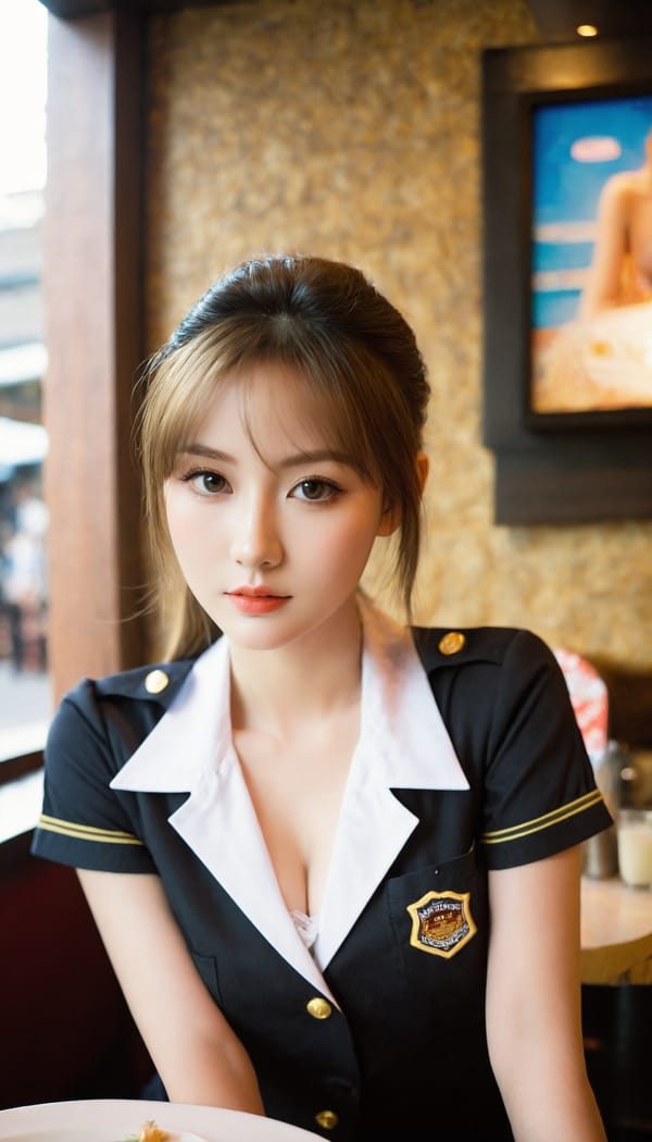 Tags: 21872187, SDXL
{"3": {"inputs": {"seed": 198125731344380, "steps": 32, "cfg": 7.77, "sampler_name": "dpmpp_2m", "scheduler": "karras", "denoise": 1.0, "model": ["27", 0], "positive": ["6", 0], "negative": ["7", 0], "latent_image": ["5", 0]}, "class_type": "KSampler"}, "4": {"inputs": {"ckpt_name": "leosamsHelloworldSDXL_helloworldSDXL32DPO.safetensors"}, "class_type": "CheckpointLoaderSimple"}, "5": {"inputs": {"width": 768, "height": 1344, "batch_size": 1}, "class_type": "EmptyLatentImage"}, "6": {"inputs": {"text": "24 year old girl, (double eyelids:1.03), (seductive facial expression:1.14), (beautiful eyes:1.14), (sexy lips:0.99), (eyelashes:0.99), (detailed face:1.09), (slim:0.96), (blush:0.96), (cute:1.02), (pale skin:1.00), (seductive pose:1.13), (idol:1.13), (temptress:0.96), (in a seductive pose:1.14), (large perky breasts:0.96), (cleavage:1.00), (thigh gap:1.06), (a waitress in uniform:1.14) working at a restaurant, (detailed skin:1.07), (film:1.02), (soft lighting:1.03), (portra:1.09), (skin fuzz:1.09), (textured skin:1.07), (candid cinema:1.02), (natural looking skin:1.06), (RAW:1.06)", "clip": ["27", 1]}, "class_type": "CLIPTextEncode"}, "7": {"inputs": {"text": "(open mouth:1.09), (worst quality:1.05), (bad hands:1.09), (distorted:1.09), (watermark:1.14), (twisted:1.07), (low resolution:1.05)", "clip": ["27", 1]}, "class_type": "CLIPTextEncode"}, "8": {"inputs": {"samples": ["3", 0], "vae": ["4", 2]}, "class_type": "VAEDecode"}, "25": {"inputs": {"lora_name": "nudify_xl.safetensors", "strength_model": 0.12, "strength_clip": 0.16, "model": ["4", 0], "clip": ["4", 1]}, "class_type": "LoraLoader"}, "26": {"inputs": {"lora_name": "shirtlift_SDXL_v2.safetensors", "strength_model": 0.02, "strength_clip": 0.05, "model": ["25", 0], "clip": ["25", 1]}, "class_type": "LoraLoader"}, "27": {"inputs": {"lora_name": "PerfectEyesXL.safetensors", "strength_model": 0.15, "strength_clip": 0.18, "model": ["26", 0], "clip": ["26", 1]}, "class_type": "LoraLoader"}, "30": {"inputs": {"model_name": "4x_NMKD-Superscale-SP_178000_G.pth"}, "class_type": "UpscaleModelLoader"}, "31": {"inputs": {"upscale_model": ["30", 0], "image": ["8", 0]}, "class_type": "ImageUpscaleWithModel"}, "32": {"inputs": {"upscale_method": "lanczos", "scale_by": 0.5, "image": ["31", 0]}, "class_type": "ImageScaleBy"}, "33": {"inputs": {"pixels": ["32", 0], "vae": ["4", 2]}, "class_type": "VAEEncode"}, "34": {"inputs": {"seed": 198125731344380, "steps": 32, "cfg": 7.77, "sampler_name": "dpmpp_2m", "scheduler": "karras", "denoise": 0.3, "model": ["27", 0], "positive": ["6", 0], "negative": ["7", 0], "latent_image": ["33", 0]}, "class_type": "KSampler"}, "36": {"inputs": {"samples": ["34", 0], "vae": ["4", 2]}, "class_type": "VAEDecode"}, "39": {"inputs": {"filename_prefix": "comfyapi-1708253702067", "images": ["36", 0]}, "class_type": "SaveImage"}}