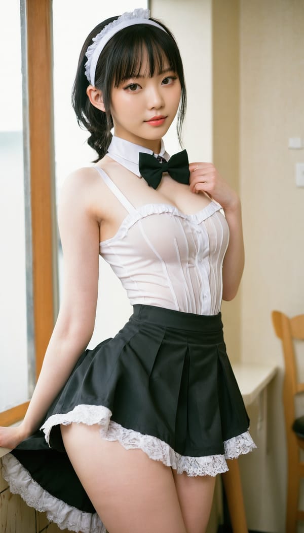 Tags: 21872187, SDXL
{"3": {"inputs": {"seed": 340771439348174, "steps": 64, "cfg": 7.83, "sampler_name": "dpmpp_2m", "scheduler": "karras", "denoise": 1.0, "model": ["27", 0], "positive": ["6", 0], "negative": ["7", 0], "latent_image": ["5", 0]}, "class_type": "KSampler"}, "4": {"inputs": {"ckpt_name": "juggernautxl.safetensors"}, "class_type": "CheckpointLoaderSimple"}, "5": {"inputs": {"width": 768, "height": 1344, "batch_size": 1}, "class_type": "EmptyLatentImage"}, "6": {"inputs": {"text": "18 year old girl, (taiwanese:1.12), (russian:1.02), (blush:0.95), (seductive pose:1.07), (beautiful eyes:1.06), (eyelashes:1.03), (pale skin:1.11), (sexy lips:1.09), (double eyelids:0.97), (temptress:1.05), (seductive facial expression:1.09), (idol:1.11), (cute:1.14), (slim:1.06), (detailed face:0.95), (perky ass:1.07), (exposed ass:0.95), (looking back:1.12), (sexy ass:1.06), (thigh gap:1.04), in a (skimpy maid costume:1.00) working at a maid cafe, choker, bowtie, headband, pleated skirt, (film:1.03), (skin fuzz:1.06), (textured skin:1.08), (natural looking skin:1.05), (portra:1.01), (candid cinema:1.07), (RAW:1.01), (soft lighting:1.05), (detailed skin:1.07)", "clip": ["27", 1]}, "class_type": "CLIPTextEncode"}, "7": {"inputs": {"text": "(watermark:1.12), (open mouth:1.05), (worst quality:1.07), (low resolution:1.05), (distorted:1.14), (twisted:1.12), (bad hands:1.07)", "clip": ["27", 1]}, "class_type": "CLIPTextEncode"}, "8": {"inputs": {"samples": ["3", 0], "vae": ["4", 2]}, "class_type": "VAEDecode"}, "25": {"inputs": {"lora_name": "nudify_xl.safetensors", "strength_model": 0.08, "strength_clip": 0.32, "model": ["4", 0], "clip": ["4", 1]}, "class_type": "LoraLoader"}, "26": {"inputs": {"lora_name": "shirtlift_SDXL_v2.safetensors", "strength_model": 0.15, "strength_clip": 0.13, "model": ["25", 0], "clip": ["25", 1]}, "class_type": "LoraLoader"}, "27": {"inputs": {"lora_name": "PerfectEyesXL.safetensors", "strength_model": 0.1, "strength_clip": 0.16, "model": ["26", 0], "clip": ["26", 1]}, "class_type": "LoraLoader"}, "30": {"inputs": {"model_name": "4x_NMKD-Superscale-SP_178000_G.pth"}, "class_type": "UpscaleModelLoader"}, "31": {"inputs": {"upscale_model": ["30", 0], "image": ["8", 0]}, "class_type": "ImageUpscaleWithModel"}, "32": {"inputs": {"upscale_method": "lanczos", "scale_by": 0.5, "image": ["31", 0]}, "class_type": "ImageScaleBy"}, "33": {"inputs": {"pixels": ["32", 0], "vae": ["4", 2]}, "class_type": "VAEEncode"}, "34": {"inputs": {"seed": 340771439348174, "steps": 64, "cfg": 7.83, "sampler_name": "dpmpp_2m", "scheduler": "karras", "denoise": 0.3, "model": ["27", 0], "positive": ["6", 0], "negative": ["7", 0], "latent_image": ["33", 0]}, "class_type": "KSampler"}, "36": {"inputs": {"samples": ["34", 0], "vae": ["4", 2]}, "class_type": "VAEDecode"}, "39": {"inputs": {"filename_prefix": "comfyapi-1726323598625", "images": ["36", 0]}, "class_type": "SaveImage"}}