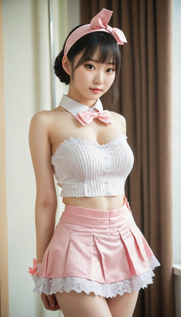 Tags: 21872187, SDXL
{"3": {"inputs": {"seed": 924405949597660, "steps": 64, "cfg": 7.54, "sampler_name": "dpmpp_2m", "scheduler": "karras", "denoise": 1.0, "model": ["27", 0], "positive": ["6", 0], "negative": ["7", 0], "latent_image": ["5", 0]}, "class_type": "KSampler"}, "4": {"inputs": {"ckpt_name": "juggernautxl.safetensors"}, "class_type": "CheckpointLoaderSimple"}, "5": {"inputs": {"width": 768, "height": 1344, "batch_size": 1}, "class_type": "EmptyLatentImage"}, "6": {"inputs": {"text": "22 year old girl, (korean:1.12), (russian:1.08), (chinese:1.04), (pale skin:0.97), (seductive pose:1.09), (beautiful eyes:1.09), (seductive facial expression:1.07), (temptress:1.03), (blush:0.96), (eyelashes:1.12), (cute:1.03), (detailed face:0.99), (slim:1.05), (double eyelids:1.06), (idol:0.95), (perky ass:0.98), (exposed ass:1.09), (looking back:1.08), (sexy ass:1.11), (thigh gap:1.00), in a (skimpy maid costume:1.00) working at a maid cafe, choker, bowtie, headband, pleated skirt, (RAW:1.08), (natural looking skin:1.02), (detailed skin:1.08), (textured skin:1.00), (film:1.02), (skin fuzz:1.09), (soft lighting:1.09), (candid cinema:1.08), (portra:1.04)", "clip": ["27", 1]}, "class_type": "CLIPTextEncode"}, "7": {"inputs": {"text": "(distorted:1.11), (twisted:1.08), (bad hands:1.06), (watermark:1.12), (worst quality:1.12), (low resolution:1.12), (open mouth:1.14)", "clip": ["27", 1]}, "class_type": "CLIPTextEncode"}, "8": {"inputs": {"samples": ["3", 0], "vae": ["4", 2]}, "class_type": "VAEDecode"}, "25": {"inputs": {"lora_name": "nudify_xl.safetensors", "strength_model": 0.04, "strength_clip": 0.04, "model": ["4", 0], "clip": ["4", 1]}, "class_type": "LoraLoader"}, "26": {"inputs": {"lora_name": "shirtlift_SDXL_v2.safetensors", "strength_model": 0.17, "strength_clip": 0.09, "model": ["25", 0], "clip": ["25", 1]}, "class_type": "LoraLoader"}, "27": {"inputs": {"lora_name": "PerfectEyesXL.safetensors", "strength_model": 0.14, "strength_clip": 0.14, "model": ["26", 0], "clip": ["26", 1]}, "class_type": "LoraLoader"}, "30": {"inputs": {"model_name": "4x_NMKD-Superscale-SP_178000_G.pth"}, "class_type": "UpscaleModelLoader"}, "31": {"inputs": {"upscale_model": ["30", 0], "image": ["8", 0]}, "class_type": "ImageUpscaleWithModel"}, "32": {"inputs": {"upscale_method": "lanczos", "scale_by": 0.5, "image": ["31", 0]}, "class_type": "ImageScaleBy"}, "33": {"inputs": {"pixels": ["32", 0], "vae": ["4", 2]}, "class_type": "VAEEncode"}, "34": {"inputs": {"seed": 924405949597660, "steps": 64, "cfg": 7.54, "sampler_name": "dpmpp_2m", "scheduler": "karras", "denoise": 0.3, "model": ["27", 0], "positive": ["6", 0], "negative": ["7", 0], "latent_image": ["33", 0]}, "class_type": "KSampler"}, "36": {"inputs": {"samples": ["34", 0], "vae": ["4", 2]}, "class_type": "VAEDecode"}, "39": {"inputs": {"filename_prefix": "comfyapi-1716897713579", "images": ["36", 0]}, "class_type": "SaveImage"}}