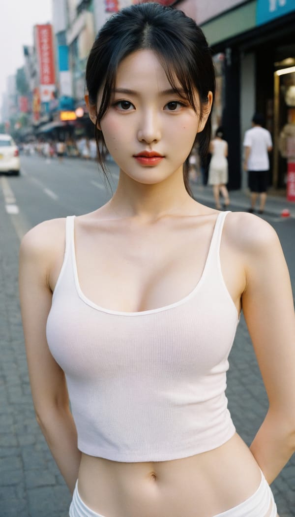 Tags: 21872187, SDXL
{"3": {"inputs": {"seed": 466892627907681, "steps": 64, "cfg": 6.25, "sampler_name": "dpmpp_2m", "scheduler": "karras", "denoise": 1.0, "model": ["27", 0], "positive": ["6", 0], "negative": ["7", 0], "latent_image": ["5", 0]}, "class_type": "KSampler"}, "4": {"inputs": {"ckpt_name": "helloworldxl.safetensors"}, "class_type": "CheckpointLoaderSimple"}, "5": {"inputs": {"width": 768, "height": 1344, "batch_size": 1}, "class_type": "EmptyLatentImage"}, "6": {"inputs": {"text": "25 year old girl, (korean:1.11), (chinese:1.13), (temptress:1.07), (seductive pose:1.06), (cute:1.00), (sexy lips:0.97), (blush:1.10), (pale skin:1.13), (idol:1.02), (seductive facial expression:1.12), (eyelashes:0.98), (beautiful eyes:1.13), (detailed face:1.04), (slim:1.09), (in a seductive pose:1.10), (large perky breasts:0.98), (cleavage:1.00), (thigh gap:1.01), (white tanktop:1.13), busy street, (detailed skin:1.02), (candid cinema:1.08), (natural looking skin:1.02), (RAW:1.07), (soft lighting:1.09), (film:1.08), (portra:1.07), (skin fuzz:1.01), (textured skin:1.07)", "clip": ["27", 1]}, "class_type": "CLIPTextEncode"}, "7": {"inputs": {"text": "(distorted:1.11), (watermark:1.12), (bad hands:1.10), (worst quality:1.11), (twisted:1.08), (low resolution:1.11), (open mouth:1.13)", "clip": ["27", 1]}, "class_type": "CLIPTextEncode"}, "8": {"inputs": {"samples": ["3", 0], "vae": ["4", 2]}, "class_type": "VAEDecode"}, "25": {"inputs": {"lora_name": "nudify_xl.safetensors", "strength_model": 0.02, "strength_clip": 0.39, "model": ["4", 0], "clip": ["4", 1]}, "class_type": "LoraLoader"}, "26": {"inputs": {"lora_name": "shirtlift_SDXL_v2.safetensors", "strength_model": 0.12, "strength_clip": 0.03, "model": ["25", 0], "clip": ["25", 1]}, "class_type": "LoraLoader"}, "27": {"inputs": {"lora_name": "PerfectEyesXL.safetensors", "strength_model": 0.02, "strength_clip": 0.08, "model": ["26", 0], "clip": ["26", 1]}, "class_type": "LoraLoader"}, "30": {"inputs": {"model_name": "4x_NMKD-Superscale-SP_178000_G.pth"}, "class_type": "UpscaleModelLoader"}, "31": {"inputs": {"upscale_model": ["30", 0], "image": ["8", 0]}, "class_type": "ImageUpscaleWithModel"}, "32": {"inputs": {"upscale_method": "lanczos", "scale_by": 0.5, "image": ["31", 0]}, "class_type": "ImageScaleBy"}, "33": {"inputs": {"pixels": ["32", 0], "vae": ["4", 2]}, "class_type": "VAEEncode"}, "34": {"inputs": {"seed": 466892627907681, "steps": 64, "cfg": 6.25, "sampler_name": "dpmpp_2m", "scheduler": "karras", "denoise": 0.3, "model": ["27", 0], "positive": ["6", 0], "negative": ["7", 0], "latent_image": ["33", 0]}, "class_type": "KSampler"}, "36": {"inputs": {"samples": ["34", 0], "vae": ["4", 2]}, "class_type": "VAEDecode"}, "39": {"inputs": {"filename_prefix": "comfyapi-1733035784353", "images": ["36", 0]}, "class_type": "SaveImage"}}