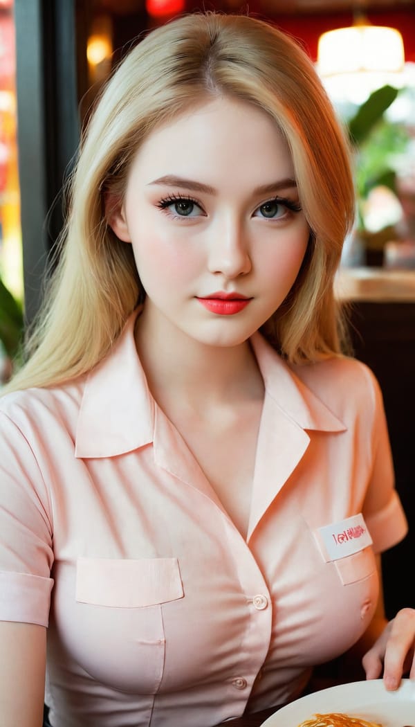 Tags: 21872187, SDXL
{"3": {"inputs": {"seed": 868143956572627, "steps": 32, "cfg": 6.67, "sampler_name": "dpmpp_2m", "scheduler": "karras", "denoise": 1.0, "model": ["27", 0], "positive": ["6", 0], "negative": ["7", 0], "latent_image": ["5", 0]}, "class_type": "KSampler"}, "4": {"inputs": {"ckpt_name": "juggernautXL_v8Rundiffusion.safetensors"}, "class_type": "CheckpointLoaderSimple"}, "5": {"inputs": {"width": 768, "height": 1344, "batch_size": 1}, "class_type": "EmptyLatentImage"}, "6": {"inputs": {"text": "22 year old girl, (pale skin:0.97), (sexy lips:1.00), (seductive pose:1.07), (double eyelids:0.99), (cute:1.11), (blush:1.01), (idol:1.04), (detailed face:1.11), (beautiful eyes:1.11), (slim:0.98), (eyelashes:1.12), (seductive facial expression:1.12), (temptress:1.02), (in a seductive pose:1.12), (large perky breasts:1.01), (cleavage:1.00), (thigh gap:1.03), (a waitress in uniform:1.08) working at a restaurant, (RAW:1.04), (portra:1.02), (skin fuzz:1.05), (detailed skin:1.09), (film:1.01), (natural looking skin:1.07), (textured skin:1.08), (soft lighting:1.02), (candid cinema:1.07)", "clip": ["27", 1]}, "class_type": "CLIPTextEncode"}, "7": {"inputs": {"text": "(bad hands:1.10), (low resolution:1.12), (worst quality:1.13), (twisted:1.11), (open mouth:1.12), (watermark:1.05), (distorted:1.06)", "clip": ["27", 1]}, "class_type": "CLIPTextEncode"}, "8": {"inputs": {"samples": ["3", 0], "vae": ["4", 2]}, "class_type": "VAEDecode"}, "25": {"inputs": {"lora_name": "nudify_xl.safetensors", "strength_model": 0.25, "strength_clip": 0.04, "model": ["4", 0], "clip": ["4", 1]}, "class_type": "LoraLoader"}, "26": {"inputs": {"lora_name": "shirtlift_SDXL_v2.safetensors", "strength_model": 0.02, "strength_clip": 0.09, "model": ["25", 0], "clip": ["25", 1]}, "class_type": "LoraLoader"}, "27": {"inputs": {"lora_name": "PerfectEyesXL.safetensors", "strength_model": 0.18, "strength_clip": 0.03, "model": ["26", 0], "clip": ["26", 1]}, "class_type": "LoraLoader"}, "30": {"inputs": {"model_name": "4x_NMKD-Superscale-SP_178000_G.pth"}, "class_type": "UpscaleModelLoader"}, "31": {"inputs": {"upscale_model": ["30", 0], "image": ["8", 0]}, "class_type": "ImageUpscaleWithModel"}, "32": {"inputs": {"upscale_method": "lanczos", "scale_by": 0.5, "image": ["31", 0]}, "class_type": "ImageScaleBy"}, "33": {"inputs": {"pixels": ["32", 0], "vae": ["4", 2]}, "class_type": "VAEEncode"}, "34": {"inputs": {"seed": 868143956572627, "steps": 32, "cfg": 6.67, "sampler_name": "dpmpp_2m", "scheduler": "karras", "denoise": 0.3, "model": ["27", 0], "positive": ["6", 0], "negative": ["7", 0], "latent_image": ["33", 0]}, "class_type": "KSampler"}, "36": {"inputs": {"samples": ["34", 0], "vae": ["4", 2]}, "class_type": "VAEDecode"}, "39": {"inputs": {"filename_prefix": "comfyapi-1707560159026", "images": ["36", 0]}, "class_type": "SaveImage"}}