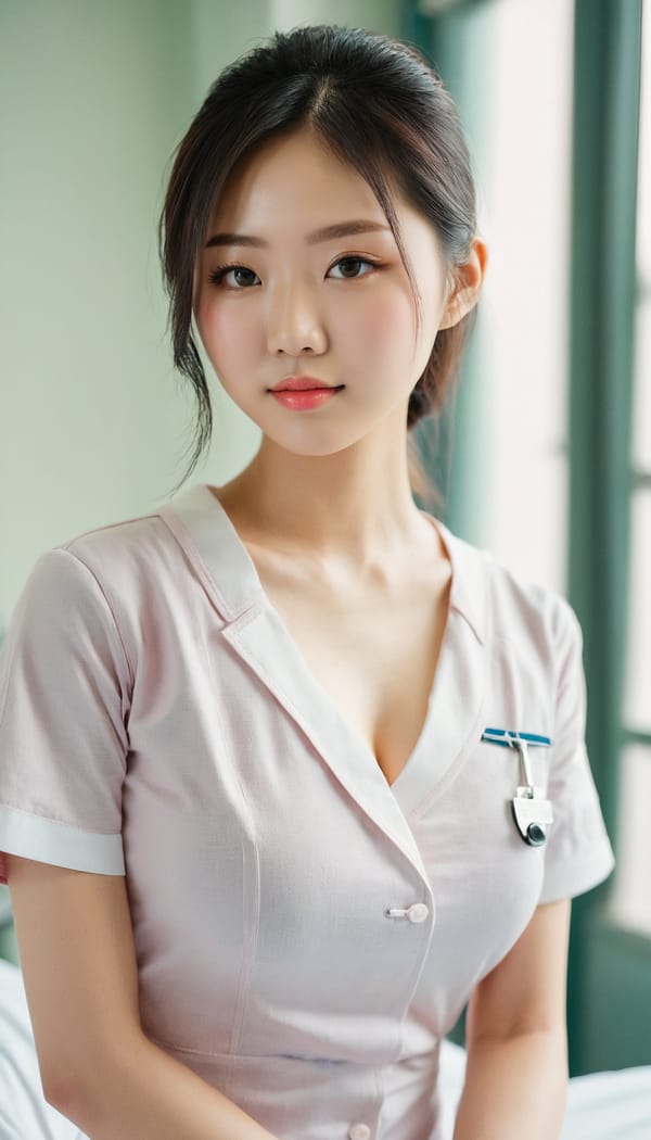 Tags: 21872187, SDXL
{"3": {"inputs": {"seed": 946281135510777, "steps": 32, "cfg": 7.76, "sampler_name": "dpmpp_2m", "scheduler": "karras", "denoise": 1.0, "model": ["27", 0], "positive": ["6", 0], "negative": ["7", 0], "latent_image": ["5", 0]}, "class_type": "KSampler"}, "4": {"inputs": {"ckpt_name": "juggernautxl.safetensors"}, "class_type": "CheckpointLoaderSimple"}, "5": {"inputs": {"width": 768, "height": 1344, "batch_size": 1}, "class_type": "EmptyLatentImage"}, "6": {"inputs": {"text": "22 year old girl, (chinese:1.13), (double eyelids:1.05), (blush:1.12), (cute:1.10), (sexy lips:1.10), (idol:0.96), (detailed face:1.00), (seductive facial expression:1.03), (seductive pose:1.05), (beautiful eyes:1.01), (slim:1.05), (temptress:0.96), (pale skin:1.00), (eyelashes:0.95), (in a seductive pose:1.03), (large perky breasts:1.08), (cleavage:1.03), (thigh gap:1.10), (nurse in uniform:1.08) working in a hospital ward, (textured skin:1.01), (detailed skin:1.09), (RAW:1.00), (soft lighting:1.08), (portra:1.03), (candid cinema:1.03), (film:1.08), (natural looking skin:1.04), (skin fuzz:1.04)", "clip": ["27", 1]}, "class_type": "CLIPTextEncode"}, "7": {"inputs": {"text": "(worst quality:1.09), (low resolution:1.06), (twisted:1.09), (watermark:1.08), (open mouth:1.06), (distorted:1.11), (bad hands:1.07)", "clip": ["27", 1]}, "class_type": "CLIPTextEncode"}, "8": {"inputs": {"samples": ["3", 0], "vae": ["4", 2]}, "class_type": "VAEDecode"}, "25": {"inputs": {"lora_name": "nudify_xl.safetensors", "strength_model": 0.15, "strength_clip": 0.13, "model": ["4", 0], "clip": ["4", 1]}, "class_type": "LoraLoader"}, "26": {"inputs": {"lora_name": "shirtlift_SDXL_v2.safetensors", "strength_model": 0.07, "strength_clip": 0.13, "model": ["25", 0], "clip": ["25", 1]}, "class_type": "LoraLoader"}, "27": {"inputs": {"lora_name": "PerfectEyesXL.safetensors", "strength_model": 0.04, "strength_clip": 0.09, "model": ["26", 0], "clip": ["26", 1]}, "class_type": "LoraLoader"}, "30": {"inputs": {"model_name": "4x_NMKD-Superscale-SP_178000_G.pth"}, "class_type": "UpscaleModelLoader"}, "31": {"inputs": {"upscale_model": ["30", 0], "image": ["8", 0]}, "class_type": "ImageUpscaleWithModel"}, "32": {"inputs": {"upscale_method": "lanczos", "scale_by": 0.5, "image": ["31", 0]}, "class_type": "ImageScaleBy"}, "33": {"inputs": {"pixels": ["32", 0], "vae": ["4", 2]}, "class_type": "VAEEncode"}, "34": {"inputs": {"seed": 946281135510777, "steps": 32, "cfg": 7.76, "sampler_name": "dpmpp_2m", "scheduler": "karras", "denoise": 0.3, "model": ["27", 0], "positive": ["6", 0], "negative": ["7", 0], "latent_image": ["33", 0]}, "class_type": "KSampler"}, "36": {"inputs": {"samples": ["34", 0], "vae": ["4", 2]}, "class_type": "VAEDecode"}, "39": {"inputs": {"filename_prefix": "comfyapi-1734801152268", "images": ["36", 0]}, "class_type": "SaveImage"}}