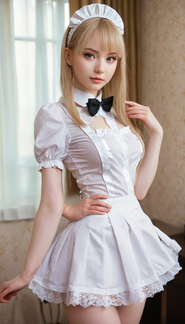 Tags: 21872187, SDXL
{"3": {"inputs": {"seed": 612669174965878, "steps": 32, "cfg": 5.87, "sampler_name": "dpmpp_2m", "scheduler": "karras", "denoise": 1.0, "model": ["27", 0], "positive": ["6", 0], "negative": ["7", 0], "latent_image": ["5", 0]}, "class_type": "KSampler"}, "4": {"inputs": {"ckpt_name": "juggernautxl.safetensors"}, "class_type": "CheckpointLoaderSimple"}, "5": {"inputs": {"width": 768, "height": 1344, "batch_size": 1}, "class_type": "EmptyLatentImage"}, "6": {"inputs": {"text": "21 year old girl, (russian:0.98), (seductive pose:0.96), (cute:1.03), (beautiful eyes:0.99), (seductive facial expression:1.06), (sexy lips:1.14), (pale skin:1.13), (double eyelids:1.05), (blush:1.03), (temptress:1.02), (eyelashes:1.09), (slim:0.98), (detailed face:1.05), (idol:1.03), (perky ass:0.96), (exposed ass:0.98), (looking back:1.06), (sexy ass:1.11), (thigh gap:1.07), in a (skimpy maid costume:1.11) working at a maid cafe, choker, bowtie, headband, pleated skirt, (detailed skin:1.03), (natural looking skin:1.03), (soft lighting:1.04), (portra:1.07), (RAW:1.03), (skin fuzz:1.09), (film:1.07), (candid cinema:1.08), (textured skin:1.09)", "clip": ["27", 1]}, "class_type": "CLIPTextEncode"}, "7": {"inputs": {"text": "(watermark:1.13), (worst quality:1.10), (twisted:1.06), (open mouth:1.12), (bad hands:1.13), (distorted:1.06), (low resolution:1.14)", "clip": ["27", 1]}, "class_type": "CLIPTextEncode"}, "8": {"inputs": {"samples": ["3", 0], "vae": ["4", 2]}, "class_type": "VAEDecode"}, "25": {"inputs": {"lora_name": "nudify_xl.safetensors", "strength_model": 0.05, "strength_clip": 0.16, "model": ["4", 0], "clip": ["4", 1]}, "class_type": "LoraLoader"}, "26": {"inputs": {"lora_name": "shirtlift_SDXL_v2.safetensors", "strength_model": 0.08, "strength_clip": 0.13, "model": ["25", 0], "clip": ["25", 1]}, "class_type": "LoraLoader"}, "27": {"inputs": {"lora_name": "PerfectEyesXL.safetensors", "strength_model": 0.16, "strength_clip": 0.13, "model": ["26", 0], "clip": ["26", 1]}, "class_type": "LoraLoader"}, "30": {"inputs": {"model_name": "4x_NMKD-Superscale-SP_178000_G.pth"}, "class_type": "UpscaleModelLoader"}, "31": {"inputs": {"upscale_model": ["30", 0], "image": ["8", 0]}, "class_type": "ImageUpscaleWithModel"}, "32": {"inputs": {"upscale_method": "lanczos", "scale_by": 0.5, "image": ["31", 0]}, "class_type": "ImageScaleBy"}, "33": {"inputs": {"pixels": ["32", 0], "vae": ["4", 2]}, "class_type": "VAEEncode"}, "34": {"inputs": {"seed": 612669174965878, "steps": 32, "cfg": 5.87, "sampler_name": "dpmpp_2m", "scheduler": "karras", "denoise": 0.3, "model": ["27", 0], "positive": ["6", 0], "negative": ["7", 0], "latent_image": ["33", 0]}, "class_type": "KSampler"}, "36": {"inputs": {"samples": ["34", 0], "vae": ["4", 2]}, "class_type": "VAEDecode"}, "39": {"inputs": {"filename_prefix": "comfyapi-1714893133014", "images": ["36", 0]}, "class_type": "SaveImage"}}